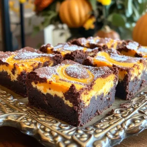 - 1 cup unsalted butter - 2 cups granulated sugar - 4 large eggs - 1 cup all-purpose flour - 1 cup unsweetened cocoa powder - 1 teaspoon vanilla extract - 1/2 teaspoon baking powder - 1/4 teaspoon salt - 1 cup pumpkin puree - 8 oz cream cheese - 1/2 cup powdered sugar - 1 teaspoon ground cinnamon - 1/2 teaspoon nutmeg The key to rich pumpkin cheesecake swirl brownies lies in these main ingredients. You start with butter, which gives the brownies a moist texture. Granulated sugar sweetens the mix, while eggs help bind the ingredients. Then you add flour and cocoa powder for that rich brownie base. Baking powder and salt balance flavors and aid in rising. The star ingredient, pumpkin puree, adds flavor and moisture. You can&rsquo;t forget the cream cheese. It creates a smooth swirl that makes these brownies special. Powdered sugar sweetens the cream cheese mix while cinnamon and nutmeg add warmth. - Chocolate chips - Nuts If you want to take your brownies to the next level, add chocolate chips. They melt into gooey pockets of chocolate bliss. Nuts give a nice crunch that contrasts the soft brownie. Choose what you love for a personal touch! - Preheat your oven to 350&deg;F (175&deg;C). - Grease a 9x13 inch baking pan or line it with parchment paper. - In a medium bowl, mix the melted butter and granulated sugar. - Add the eggs one at a time. Stir well after each egg. - Pour in the vanilla extract and mix until combined. - In a separate bowl, whisk together the flour, cocoa powder, baking powder, and salt. - Gradually add this dry mix to the wet ingredients. Stir until just combined. - In another bowl, combine the softened cream cheese, powdered sugar, and pumpkin puree. - Add the ground cinnamon and nutmeg to the mix. - Beat until smooth and creamy. - Reserve 1 cup of brownie batter and spread the rest in the baking pan. - Drop spoonfuls of the pumpkin mixture over the brownie batter. - Add dollops of the reserved brownie batter on top of the pumpkin layer. - Use a knife to gently swirl the batters together. Aim for a marbled effect. - Bake for 30-35 minutes. A toothpick should come out with a few moist crumbs. - Let the brownies cool in the pan for 15 minutes before moving them to a wire rack. To create a beautiful swirl in your brownies, use a knife or skewer. Start by dropping spoonfuls of the pumpkin mixture on top of the brownie batter. Then, gently swirl the two together. Aim for distinct lines of brownie and pumpkin. Avoid overmixing, as this can blend the colors too much. Bake your brownies at 350&deg;F (175&deg;C) for 30-35 minutes. Check for doneness by inserting a toothpick in the center. The toothpick should come out with a few moist crumbs. If it comes out wet, bake a bit longer. Cut the brownies into squares for serving. A decorative platter makes a lovely display. Dust the top lightly with powdered sugar. Add a sprinkle of ground cinnamon for a nice touch. This makes your brownies look as good as they taste! {{image_2}} You can change the taste of your brownies by adding different spices. Try ginger or cloves for a warm kick. These spices pair well with pumpkin and make each bite special. You can also choose between chocolate or white chocolate for the swirl. Using white chocolate gives your brownies a sweet, creamy taste. Chocolate adds richness and deep flavor. Both choices create a unique twist! If you need a gluten-free option, swap the all-purpose flour for a gluten-free blend. This change keeps the texture similar while making it safe for those with gluten allergies. For a vegan version, use flax eggs instead of regular eggs. Mix one tablespoon of ground flaxseed with three tablespoons of water for each egg. Replace cream cheese with a vegan cream cheese for a dairy-free treat. These brownies taste amazing with a scoop of ice cream. Vanilla or caramel ice cream complements the pumpkin flavor well. You can also drizzle caramel sauce over the brownies. A dollop of whipped cream adds a light touch. Both options make for a delightful dessert that everyone will love! To keep your pumpkin cheesecake swirl brownies fresh, store them in an airtight container. This helps to lock in moisture and flavor. You can layer parchment paper between brownies to prevent sticking. If you want to freeze brownies, wrap them tightly in plastic wrap, then place them in a freezer bag. This method keeps them safe from freezer burn. At room temperature, these brownies stay fresh for about 3 to 4 days. Just keep them in a cool, dry place away from direct sunlight. If you refrigerate them, they can last up to a week. The fridge helps maintain moisture and flavor, but be sure to seal them well to avoid drying out. To get fudgy brownies, use these tips: - Use melted butter: This helps achieve a rich texture. - Don&rsquo;t overmix: Mix just until combined. - Use less flour: Stick to the recipe amount to keep the batter moist. - Bake until just set: A toothpick should come out with a few moist crumbs. These steps help you enjoy brownies that are moist and rich. Yes, you can use homemade pumpkin puree. Here are some points to note: - Texture: Homemade may be thicker. You might need to adjust liquid. - Flavor: It can taste fresher and more vibrant than canned. - Convenience: Canned is quicker and easier for busy cooks. Both options work well, but choose based on your needs. Cutting brownies cleanly can be tricky, but here are some tips: - Cool completely: Let them cool before cutting to set the texture. - Use a sharp knife: A clean cut prevents crumbling. - Wipe the knife: Wipe the knife between cuts for neat edges. Follow these steps for perfect brownie squares every time. In this blog post, we covered how to make delicious pumpkin cheesecake brownies. We started with a list of key ingredients, both main and optional. Then, we outlined clear steps for combining and baking the batter. Helpful tips helped perfect your swirl and ensure tasty results. Finally, remember that creativity can spice things up. Try new flavors or dietary changes. Enjoy your baking adventure, and savor every rich, fudgy bite!