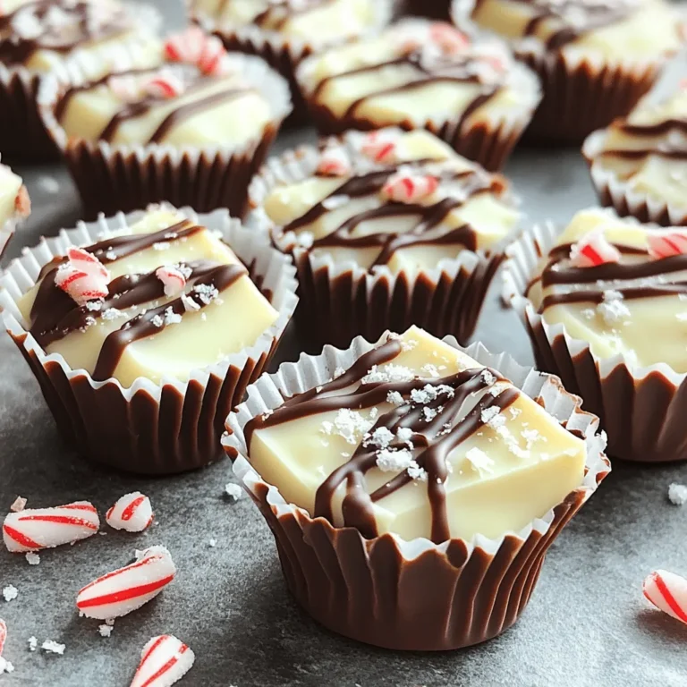 - 8 oz white chocolate, chopped - 1/2 cup crushed peppermint candies (or candy canes) - 1/4 cup dark chocolate chips (for drizzling) - Pinch of sea salt - Mini cupcake liners (for serving) White chocolate is the star of this treat. It melts creamy and sweet. I love using high-quality chocolate for the best taste. The crushed peppermint adds a fun crunch and bright flavor. A pinch of sea salt balances the sweetness. Mini cupcake liners make serving easy and neat. - Other types of chocolate (like milk or dark) - Sprinkles for extra color - Different flavored extracts, like vanilla or almond You can switch up the chocolate if you want. Dark chocolate gives a richer taste. Sprinkles can make these bites more festive. Adding a little extract can add a new twist to the flavor. Get creative and make them your own! - Look for high-quality white chocolate with cocoa butter. - Buy fresh peppermint candies for the best flavor. - Choose dark chocolate chips with at least 60% cocoa for richness. When shopping, always check the labels. Fresh ingredients make a big difference. Quality chocolate will melt nicely and taste great. Don't hesitate to ask store staff for recommendations if you are unsure. Start by getting your baking sheet ready. Line it with parchment paper. This keeps the bites from sticking. Next, place mini cupcake liners on the sheet. They will hold your peppermint bark bites. Make sure to space them out evenly. Grab a microwave-safe bowl. Add 8 ounces of chopped white chocolate to it. Heat in the microwave for 30 seconds. Take it out and stir well. Repeat this until the chocolate is smooth. Watch closely so it doesn't overheat. If it gets too hot, it may become lumpy. Once the white chocolate melts, add in 1/3 cup of crushed peppermint candies. Stir the mixture until it blends well. Then, use a spoon to fill the cupcake liners halfway. This will give your bites a nice shape. Don't forget to sprinkle some of the leftover crushed peppermint on top of each bite. A tiny pinch of sea salt adds flavor too. Next, place the baking sheet in the fridge. Let the bites set for about 30 minutes. This helps the chocolate firm up. While you wait, melt the dark chocolate chips in the same way as before. After the bites are firm, drizzle the dark chocolate over them. You can use a fork or a piping bag for this. It gives a pretty finish. Return the baking sheet to the fridge for another 15 minutes. Once the dark chocolate sets, take the bites out of the cupcake liners. Enjoy your festive treats! To melt white chocolate well, use a microwave-safe bowl. Cut the chocolate into small pieces. Heat it in 30-second bursts. Stir the chocolate after each interval. Stop when it is mostly melted, then stir until smooth. This method keeps the chocolate from burning. Avoid using high heat; it can ruin the chocolate. Use mini cupcake liners to serve these bites. They make cute, individual portions. Place them on a festive platter. For a fun touch, sprinkle more crushed peppermint around the bites. You can also add a few chocolate shavings on top. This adds elegance and makes the bites look special. Do not overheat the chocolate when melting. It can become thick and grainy. Make sure to stir well to combine flavors. When adding toppings, sprinkle gently to avoid clumping. Lastly, let the bites set in the fridge until firm. This step is key for a great texture. {{image_2}} You can easily change the flavor of your bark bites. Try adding a splash of vanilla or almond extract to the melted white chocolate. Just a few drops can make a big difference. You might also use orange or raspberry extract for a fruity twist. These small changes add a new layer of taste and surprise. Toppings can change the look and feel of your bark bites. Instead of crushed peppermint, consider using crushed nuts like almonds or hazelnuts. These add a crunchy bite that pairs well with the creamy chocolate. You can also sprinkle in some mini marshmallows or colorful sprinkles for a fun touch. Mixing textures keeps each bite exciting and unique. If you prefer dark chocolate, it’s easy to switch! Use dark chocolate instead of white chocolate. Melt it just like you did with the white chocolate. You can still add peppermint candies for that classic flavor. The dark chocolate will give a richer taste, perfect for chocolate lovers. Just follow the same steps, and you’ll have a delicious dark chocolate peppermint bark. To keep your White Chocolate Peppermint Bark Bites fresh, use an airtight container. Place parchment paper between layers to prevent sticking. Store them in a cool, dry place. Avoid sunlight, as it can cause melting. This way, they will stay tasty and good-looking. These bites can last about two weeks in the fridge. The cold helps keep them firm and fresh. Make sure to check for any signs of spoilage before eating. If you notice any changes in texture or smell, it’s best to discard them. You can freeze these bites for longer storage. Place them in a single layer on a baking sheet first. Once frozen, transfer them to an airtight bag. They will stay good for up to three months. When you want to eat them, let them thaw in the fridge for a few hours. This keeps them from melting too quickly. Yes, you can use milk chocolate. It will change the taste. Milk chocolate is creamier and sweeter. The peppermint will still shine through, but it won’t be as bright. To avoid grainy chocolate, melt it slowly. Use short bursts in the microwave. Stir it often to keep the heat even. If chocolate gets too hot, it can seize. Adding a bit of vegetable oil can help smooth it out. Absolutely! These bites store well. Make them a week ahead of time. Just keep them in the fridge in an airtight container. You can also freeze them. Just let them thaw in the fridge before serving. You can find pre-made peppermint bark bites at many grocery stores. Look in the holiday section. Local candy shops may also sell them. Online retailers often have great options too. We covered the key ingredients for white chocolate peppermint bark bites, customization options, and smart shopping tips. I shared step-by-step instructions to make these bites perfect, along with tips for melting chocolate and common mistakes to avoid. We explored variations like adding different flavors and how to store your treats properly. In the end, these bites are easy and fun to make. Enjoy experimenting with flavors and sharing them with friends. They will love the taste and your creativity. Happy baking!