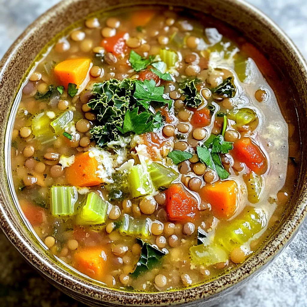 The key to a great soup starts with fresh, quality ingredients. For this Slow Cooker Tuscan Lentil Soup, you will need: - 1 cup dried green or brown lentils, rinsed - 1 medium onion, diced - 2 carrots, diced - 2 celery stalks, diced - 3 cloves garlic, minced - 1 can (14.5 oz) diced tomatoes, with juice - 4 cups vegetable broth - 1 teaspoon dried oregano - 1 teaspoon dried thyme - 1 teaspoon smoked paprika - 2 cups fresh kale, chopped - 2 tablespoons olive oil - Salt and pepper, to taste - Juice of 1 lemon Each ingredient plays a role. Lentils provide protein and fiber. The vegetables add sweetness and nutrients. Herbs like oregano and thyme bring depth. You can boost the flavor even more with some optional ingredients: - A bay leaf for added aroma - A splash of balsamic vinegar for tang - Crushed red pepper flakes for heat These extras can elevate the soup. They offer layers of flavor and personal touch. If you have dietary needs, don’t worry! Here are some easy swaps: - Use quinoa or barley instead of lentils for a gluten-free option. - Replace vegetable broth with chicken broth for a non-vegetarian version. - Skip the kale and add spinach or Swiss chard if you prefer. These substitutions keep the soup delicious while accommodating your preferences. Start by heating two tablespoons of olive oil in a skillet over medium heat. Add one diced onion, two diced carrots, and two diced celery stalks. Sauté these vegetables for about five to seven minutes. You want them to soften, but not brown. Next, add three minced garlic cloves and sauté for one more minute. The aroma will be delicious! Now, transfer the sautéed vegetables into your slow cooker. Add one cup of rinsed lentils and one can of diced tomatoes with their juice. Pour in four cups of vegetable broth. Then, add one teaspoon of dried oregano, one teaspoon of dried thyme, and one teaspoon of smoked paprika. Don't forget to sprinkle in some salt and pepper to taste. Stir everything well to mix the flavors. Cover the slow cooker and set it to cook on low for six to eight hours or on high for three to four hours. You will know the soup is ready when the lentils are tender. About thirty minutes before you plan to serve the soup, stir in two cups of chopped fresh kale. This will add color and nutrition to your meal. Adjust the seasoning with salt, pepper, and the juice of one lemon before serving. Enjoy this hearty and flavorful dish! To get the best flavor from your soup, use fresh herbs. Fresh kale adds great taste and nutrition. Chop it finely before adding it to the soup. The lemon juice brightens the dish. It makes each bite fresh and zesty. Sautéing the vegetables first helps release their flavors. Don't skip this step; it makes a big difference. Use good-quality vegetable broth for depth. Homemade broth is even better if you have it. One common mistake is overcooking the lentils. They should be tender but not mushy. Keep an eye on the cooking time. Make sure to add the kale later in the cooking process. If you add it too soon, it can lose its bright color and texture. Also, don’t forget to taste and adjust the seasoning. A little salt or pepper can enhance the flavor. Serve the soup with crusty bread for a hearty meal. A sprinkle of grated Parmesan cheese adds richness. You can also drizzle extra olive oil on top for flavor. Fresh parsley gives a nice touch of color. Pair it with a light salad for balance. This soup is perfect for lunch or dinner. Enjoy every warm, hearty spoonful! {{image_2}} You can easily make this soup vegetarian or vegan. Simply stick to the vegetable broth. If you want more flavor, add a splash of soy sauce or tamari. You can also toss in some extra veggies. Zucchini or bell peppers work well here. They add color and taste to the soup. For meat lovers, adding protein can make this soup even heartier. You can use diced chicken or turkey. Just cook the meat first, then add it to the slow cooker. Ground sausage also adds great flavor. Brown it in the skillet before adding it with the other ingredients. If you enjoy beef, diced beef stew meat is another tasty option. If you love heat, add some spice! Red pepper flakes can give your soup a nice kick. Start with half a teaspoon and add more if you like it spicier. You can also use a dash of hot sauce for extra flavor. For a smoky taste, try adding chipotle peppers in adobo sauce. Adjust the heat to make it just right for your taste buds. After enjoying your Slow Cooker Tuscan Lentil Soup, store any leftovers in an airtight container. Make sure the soup cools down first. Place the container in the fridge. The soup stays fresh for about 4-5 days. Always label the container with the date. This way, you know when to use it. Freezing this soup is a great way to save time. Pour the cooled soup into freezer-safe bags or containers. Leave some room at the top. The soup expands when it freezes. You can freeze it for up to 3 months. To thaw, move it to the fridge overnight before reheating. When you're ready to eat the soup, reheat it on the stove or in the microwave. If using the stove, warm it over low heat. Stir it often to avoid burning. If using the microwave, heat in short bursts. Stir in between to ensure even heating. Always check that it reaches a safe temperature before serving. Yes, you can use canned lentils. They cook faster and save time. Drain and rinse them before adding to the soup. Use about two cups of canned lentils for this recipe. Just add them in the last 30 minutes of cooking. This helps them heat through without getting mushy. Yes, you can cook this soup on the stove. Start by sautéing the veggies in a pot. Add the lentils, tomatoes, broth, and spices. Bring it to a boil, then reduce the heat. Simmer for about 30-40 minutes. Stir in the kale before serving. This method gives you a tasty soup in less time. You can serve this soup with crusty bread or a simple salad. A slice of sourdough is great for dipping. You might also enjoy a sprinkle of cheese on top. Fresh herbs like parsley can add color. For a complete meal, pair it with a light dessert. Enjoy the warmth and flavors! This slow cooker Tuscan lentil soup is easy and full of flavor. You learned about the key ingredients, cooking steps, and tips for the best taste. You can adapt it to fit your diet and enjoy it with various sides. Remember to store leftovers well for later use. This soup is versatile, so get creative! Trust me; it’s a meal you’ll love. Enjoy cooking and sharing this comforting dish with others.