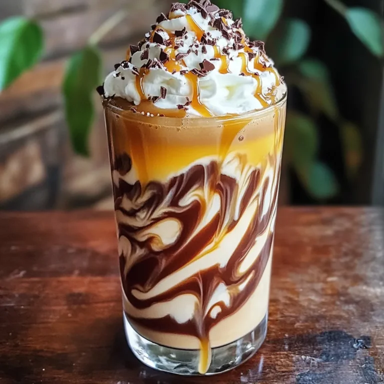 - 1 cup brewed coffee, cooled - 1 cup milk (any kind) - 1/2 cup ice cubes - 3 tablespoons chocolate syrup - 3 tablespoons caramel sauce, plus extra for drizzling - 1 tablespoon sugar (adjust to taste) - Pinch of sea salt - Whipped cream for topping - Optional: chocolate shavings or cocoa powder for garnish To make a great Salted Caramel Mocha Frappuccino, you need the right ingredients. First, start with one cup of brewed coffee. Make sure it’s cooled. You can use any milk you like; one cup will do. The ice cubes are important too, so grab half a cup. Now, for the sweet flavors, you’ll need three tablespoons of chocolate syrup and three tablespoons of caramel sauce. You can drizzle extra caramel sauce later. A tablespoon of sugar helps balance the taste, but you can adjust it to your liking. A pinch of sea salt gives the drink that salted flavor. Lastly, whipped cream will top off your frappuccino perfectly. If you want to get fancy, sprinkle some chocolate shavings or cocoa powder on top. Now you’re ready to blend and enjoy this delicious drink! - In a blender, combine 1 cup of cooled brewed coffee, 1 cup of milk, and 1/2 cup of ice cubes. - Add 3 tablespoons of chocolate syrup and 3 tablespoons of caramel sauce to the mix. - Blend the mixture on high speed until it becomes smooth and frothy. - Taste the frappuccino and adjust the sweetness with 1 tablespoon of sugar or more caramel if you like. - Add a pinch of sea salt to the blender and blend briefly to mix it in. - Drizzle caramel sauce inside your serving glass for a lovely look. - Pour the frappuccino blend into the prepared glass. - Top it off with whipped cream and drizzle more caramel sauce on top. - Sprinkle a pinch of sea salt and, if you like, add chocolate shavings or cocoa powder for extra flair. To get the best taste, use freshly brewed coffee. This makes a big difference. Let your coffee cool before blending. You can adjust the sweetness with sugar or more caramel. Taste as you go to find your perfect mix. For a creamy frappuccino, blend longer. A high-powered blender helps mix everything smoothly. This ensures all your ingredients blend well. If your frappuccino is too thin, add more ice to thicken it. Presentation matters! Use a clear glass to show off the layers. Drizzle caramel inside the glass for a nice effect. Top with whipped cream and sprinkle a pinch of sea salt. Add chocolate shavings or cocoa powder for extra flair. This makes your drink look fancy and inviting! {{image_2}} You can easily make this frappuccino dairy-free! Just substitute regular milk with almond, oat, or coconut milk. Each type of milk adds its own unique flavor. Almond milk gives a nutty taste, while oat milk adds creaminess. Coconut milk brings a tropical twist. Want to spice things up? Add flavored syrups to your frappuccino. Hazelnut syrup adds a rich, nutty flavor. Vanilla syrup offers a sweet and smooth touch. You can also try caramel or chocolate syrups for extra sweetness. Mix and match to find your favorite blend! If you prefer a different sweetener, you have options. Try agave syrup for a smoother sweetness. Honey can add a floral note to your drink. Sugar alternatives, like stevia or monk fruit, work well too. Adjust the amount to fit your taste. To keep your frappuccino fresh, refrigerate any unused portion in an airtight container. This helps prevent the drink from absorbing odors and keeps it flavorful. If you want to enjoy your frappuccino again, add a splash of milk and blend it again. This refreshes the drink and brings back its smooth texture. For the best taste, consume your frappuccino within 24 hours. The flavors are at their peak when fresh. Yes, decaf works just as well for this recipe. If you want a treat without the caffeine, grab your favorite decaf blend. The flavor remains rich and enjoyable. You won’t miss a beat in taste! Consider alternatives like coconut whipped cream or leaving it off entirely. If you’re dairy-free, coconut whipped cream is a great choice. It adds a nice flavor and light texture. You can also skip it for a lower-calorie drink. Yes, simply omit the coffee for a kid-friendly version. Kids will love the sweetness of caramel and chocolate. You can replace coffee with milk or a milk alternative. This way, everyone can enjoy a delicious treat! This blog post showed you how to make a delicious frappuccino at home. We covered all the ingredients, steps, and tips for a creamy treat. You can customize flavors or make it dairy-free too. Remember, use fresh coffee for the best taste. Store leftovers in the fridge and enjoy them within 24 hours. Now it’s your turn to blend your perfect frappuccino. Enjoy each sip and share your creation with friends!