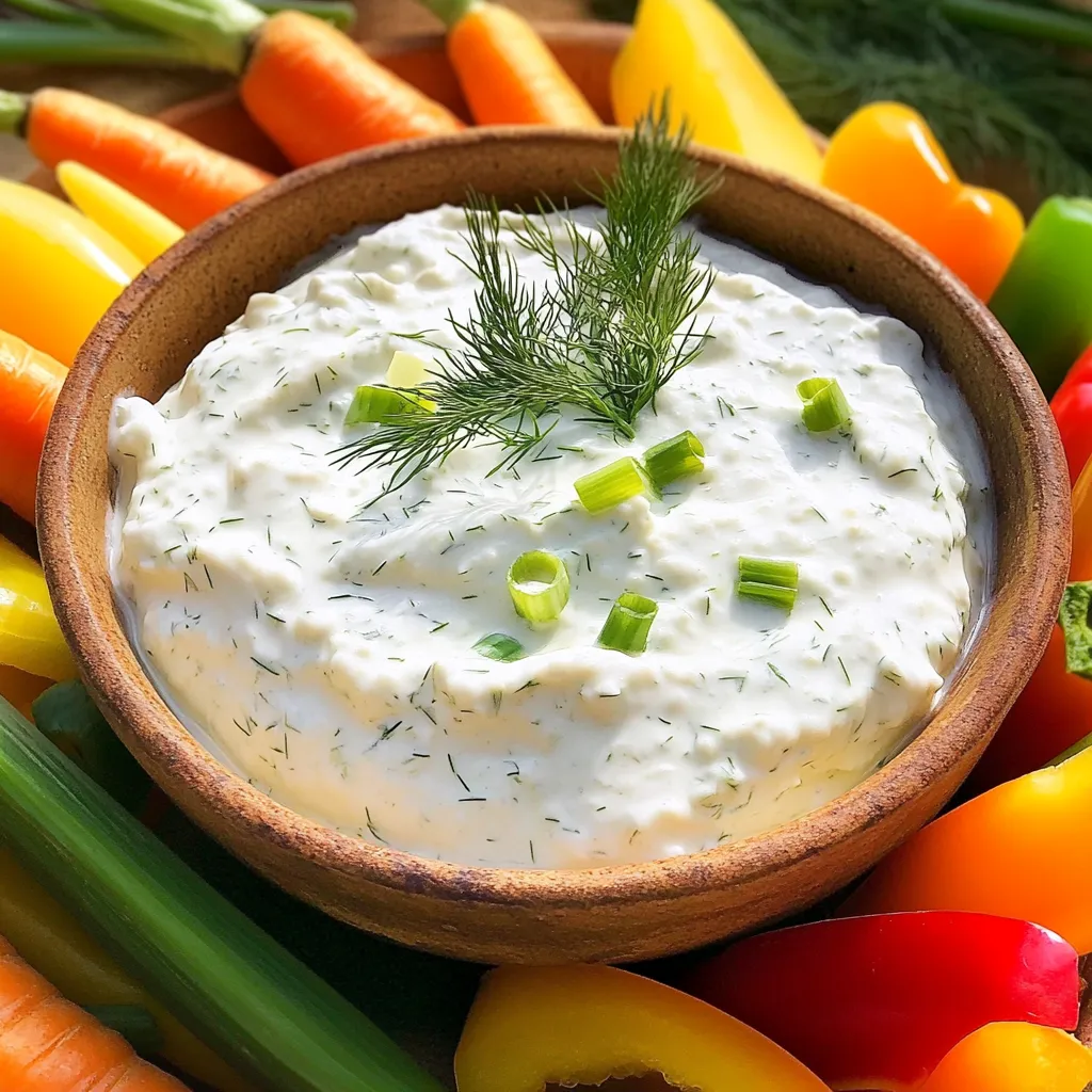 Cottage cheese is the star of this dip. Use 1 cup of cottage cheese for a creamy base. It adds protein and a lovely texture. I prefer using small-curd cottage cheese, as it blends well and gives a nice mouthfeel. To make this dip pop, gather these ingredients: - 1/2 cup sour cream - 1/4 cup mayonnaise - 2 tablespoons ranch seasoning mix - 1 green onion, finely chopped - 1 teaspoon garlic powder - 1 teaspoon onion powder - 1/2 teaspoon black pepper These ingredients create a rich and tangy flavor. Sour cream and mayonnaise add creaminess, while ranch mix brings in that classic ranch taste. The green onion adds a fresh crunch that I love. For a touch of flair, consider these optional garnishes: - Fresh dill Adding fresh dill gives a bright flavor to the dip. It also makes the dip look pretty. You can sprinkle it on top just before serving. It’s a small step that makes a big difference! First, grab a mixing bowl. Add 1 cup of cottage cheese, 1/2 cup of sour cream, and 1/4 cup of mayonnaise. Stir these ingredients together until smooth. This will create a creamy base for your dip. Make sure there are no lumps. A smooth dip feels nice on the tongue. Next, it’s time to spice things up! Add 2 tablespoons of ranch seasoning mix, 1 teaspoon of garlic powder, 1 teaspoon of onion powder, and 1/2 teaspoon of black pepper to the bowl. Mix well until everything is combined. The ranch seasoning gives this dip its classic flavor. You can taste the mixture now. If you want more flavor, feel free to add more ranch mix or black pepper. Now, fold in 1 chopped green onion. This adds a nice crunch and fresh taste. Once mixed, cover the bowl with plastic wrap. Place it in the fridge for at least 30 minutes. This helps the flavors blend together. Just before serving, give it a good stir again. If you like, you can garnish the dip with fresh dill for extra flavor. Serve it with your favorite veggies or chips. Enjoy! To make your Cottage Cheese Ranch Dip pop, use fresh herbs. Fresh dill adds a nice touch. You can also swap ranch seasoning with homemade spices. Try mixing equal parts garlic powder, onion powder, and dried herbs. This way, you control the flavor. Keep your dip fresh by storing it in an airtight container. This helps lock in flavors. Make sure to refrigerate it right after serving. The dip stays good for up to three days. If you want to keep it longer, consider freezing it. Just thaw in the fridge before serving again. Serve your dip with crunchy veggies like carrots and celery. Chips also work great for dipping. For a fun twist, pair it with pita bread or crackers. You can even use it as a spread on sandwiches. Let your guests enjoy a variety of options! {{image_2}} You can easily make this dip healthier. Swap sour cream for Greek yogurt. Greek yogurt adds creaminess and protein. You can also use low-fat mayonnaise. These swaps keep the taste but cut the fat. Want to kick up the flavor? Add a splash of lemon juice for brightness. You can also mix in some hot sauce for heat. If you love herbs, try adding fresh basil or cilantro. Both will give a fresh twist to your dip. If you follow a dairy-free diet, use dairy-free cottage cheese. There are many brands available now. For a vegan option, replace mayonnaise with a vegan version. You can also skip the ranch seasoning and use your favorite herbs. This way, you can enjoy the dip while sticking to your diet. Store your Cottage Cheese Ranch Dip in an airtight container. This helps keep it fresh. Place it in the fridge right after use. It will stay great for about three days. If you notice any change in smell or texture, it’s best to toss it. You can freeze this dip if you want to save some for later. Use a freezer-safe container to avoid freezer burn. Leave some space at the top. Dip expands when it freezes. It will keep well for about two months. To thaw, move it to the fridge overnight. Stir well before serving. Cottage Cheese Ranch Dip stays fresh for three days in the fridge. If frozen, it lasts about two months. Always check for any signs of spoilage before eating. Enjoy this tasty dip while it's fresh for the best flavor! Yes, you can use low-fat cottage cheese. It will make your dip lighter. Low-fat options still keep a nice texture. The flavor stays great with the ranch mix and spices. If you choose this option, expect a dip that is just as tasty but a bit less rich. You can pair this dip with many snacks. Fresh veggies work well. Think carrots, celery, or bell peppers. You can also serve it with chips like tortilla chips or pita chips. For a fun twist, try it with crackers. Each option adds a different crunch and flavor. To spice up your dip, add hot sauce. A few drops will do. You can also mix in diced jalapeños for a fresh kick. If you like heat, try adding a pinch of cayenne pepper. Taste as you go to find your perfect level of spice. This article covered how to make a tasty cottage cheese dip. We talked about the main ingredients, like cottage cheese and spices. I shared step-by-step instructions to mix and enhance your dip. Tips for storage and serving ideas help you enjoy it longer. Lastly, we explored variations for different diets. Remember, making this dip is fun and easy. You can adjust it to fit your taste. Try different flavors and enjoy!