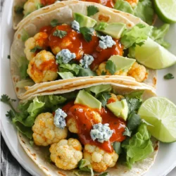 For these tacos, you will need a few key ingredients that bring flavor and texture. Here’s what you’ll need: - 1 medium head cauliflower, cut into florets - 1 cup all-purpose flour - 1 teaspoon garlic powder - 1 teaspoon onion powder - 1 teaspoon smoked paprika - 1 teaspoon cayenne pepper (adjust for spice preference) - 1/2 cup water - 1 cup buffalo sauce - 8 small corn tortillas These ingredients work together to create a crunchy and spicy filling. Toppings can elevate your tacos. I suggest the following for a tasty finish: - 1 cup shredded lettuce - 1 ripe avocado, sliced - 1/2 cup crumbled blue cheese (optional) - Fresh cilantro, for garnish - Lime wedges, for serving These toppings add freshness and creaminess to balance the heat. You can customize your tacos to make them your own. Here are some ideas: - Extra spices like cumin or chili powder for more flavor - Different sauces like ranch or sriracha for variety - Other veggies like diced tomatoes or radishes for crunch Feel free to mix and match based on your taste! First, wash the cauliflower well. Cut it into bite-sized florets. Make sure they are even in size. This helps them cook at the same time. Pat the florets dry with a paper towel. Removing moisture is key for crispiness. In a mixing bowl, add 1 cup of all-purpose flour. Then, mix in 1 teaspoon of garlic powder, 1 teaspoon of onion powder, 1 teaspoon of smoked paprika, and 1 teaspoon of cayenne pepper. Stir everything together. Gradually add 1/2 cup of water while mixing. You want a thick batter that coats the florets nicely. Preheat your air fryer to 400°F (200°C). Dip each cauliflower floret in the batter. Make sure each piece is fully coated. Shake off any extra batter. Place the coated florets in a single layer in the air fryer basket. You may need to cook in batches. Air fry for 10-12 minutes. Shake the basket halfway through cooking. The florets should be golden and crispy. Once the cauliflower is done, transfer it to a large bowl. Pour 1 cup of buffalo sauce over the florets. Toss them gently until they are all coated in sauce. The florets should be fiery red and full of flavor. While the cauliflower cools slightly, warm your tortillas. Heat a skillet over medium heat. Place each tortilla in the skillet for about 30 seconds on each side. You want them pliable but not too crispy. Now it's time to build your tacos! Take a warm tortilla and add a generous amount of buffalo cauliflower. Top it with shredded lettuce and avocado slices. If you like, sprinkle crumbled blue cheese on top. Finish with fresh cilantro. Serve with lime wedges on the side to squeeze over your tacos. To make your cauliflower extra crispy, start by drying the florets well. Moisture can make them soggy. After coating with batter, shake off any excess. This helps the batter stick better. Air fry at a high heat, around 400°F. This creates a nice crunch. You can also use a light spray of oil on the cauliflower before frying for more crispiness. If you want a gluten-free version, swap all-purpose flour with gluten-free flour. Almond flour works well too. Just make sure to check the labels for any hidden gluten. You can also use chickpea flour for a nutty flavor. The batter will still coat the cauliflower nicely and keep that crunchy texture. If you have leftovers, store them in an airtight container. Keep the cauliflower and tortillas separate to prevent sogginess. They last up to three days in the fridge. To reheat, air fry them for a few minutes to regain the crispiness. Avoid the microwave, as it can make them soft. Enjoy your tasty tacos again! {{image_2}} You can change the heat in these tacos. Add more cayenne pepper if you want extra spice. You can also mix in some hot sauce with the buffalo sauce. Try using different hot sauces, like sriracha or chipotle. Each sauce will give a unique twist to your dish. If you want a protein boost, try adding chickpeas or black beans. Both add flavor and texture. You can also use shredded chicken or tempeh for a heartier meal. These options keep the tacos filling and fun. Just air fry the chickpeas or tempeh for a crispy touch. Buffalo sauce is fantastic, but don't stop there! You can drizzle ranch or cilantro-lime dressing over the tacos. A creamy avocado sauce also pairs well. For a tangy kick, try a drizzle of yogurt sauce or tahini. Each sauce creates a new flavor adventure for your tacos. These tacos shine when paired with simple sides. Try serving them with: - Mexican Street Corn: Roasted corn topped with mayo, cheese, and chili powder. - Guacamole: Creamy avocado dip adds a nice balance to spicy flavors. - Black Bean Salad: A fresh mix of black beans, corn, and lime juice for a zesty kick. - Rice: Cilantro lime rice works well for a filling meal. Make your tacos look as good as they taste. Here are some fun ideas: - Use Colorful Plates: Bright plates make the food pop. - Garnish with Cilantro: Fresh cilantro adds a lovely touch. - Add Lime Wedges: Place lime wedges next to the tacos for zest. - Layer Ingredients Neatly: Stack the toppings high for a fun, messy look. A good drink can enhance your meal. Here are some great options: - Margaritas: A classic choice that complements the heat. - Lemonade: The sweetness of lemonade pairs well with spicy flavors. - Iced Tea: A refreshing option that balances the meal. - Light Beer: A crisp beer can help cool down the spice. These serving suggestions will elevate your crispy air fryer buffalo cauliflower tacos. Enjoy experimenting! Yes, you can use frozen cauliflower. Just thaw it first. Pat it dry to remove moisture. This helps the batter stick better. Frozen cauliflower may not be as crispy, but it still tastes great. To make these tacos vegan, skip the blue cheese. Use a dairy-free ranch or avocado crema instead. You can also use a plant-based batter mix if you want. These options keep the flavors bold and tasty. If you want to skip blue cheese, try these options: - Dairy-free cheese - Avocado slices - Fresh salsa - A drizzle of tahini sauce These alternatives add flavor without cheese. Store leftovers in an airtight container in the fridge. They will last for 2-3 days. To reheat, use the air fryer at 350°F for 5-7 minutes for crispiness. You can also use a skillet on low heat if needed. In this blog post, we explored how to make crispy air fryer buffalo cauliflower tacos. We covered the main ingredients, preparation steps, and tips for extra crispiness. You can customize with different toppings and sauces to fit your taste. Remember, these tacos can serve as a tasty, healthier option for any meal. Enjoy them with your favorite sides and drinks for the best experience. Dive in and get creative with your ingredients; there are endless ways to enjoy these tacos!
