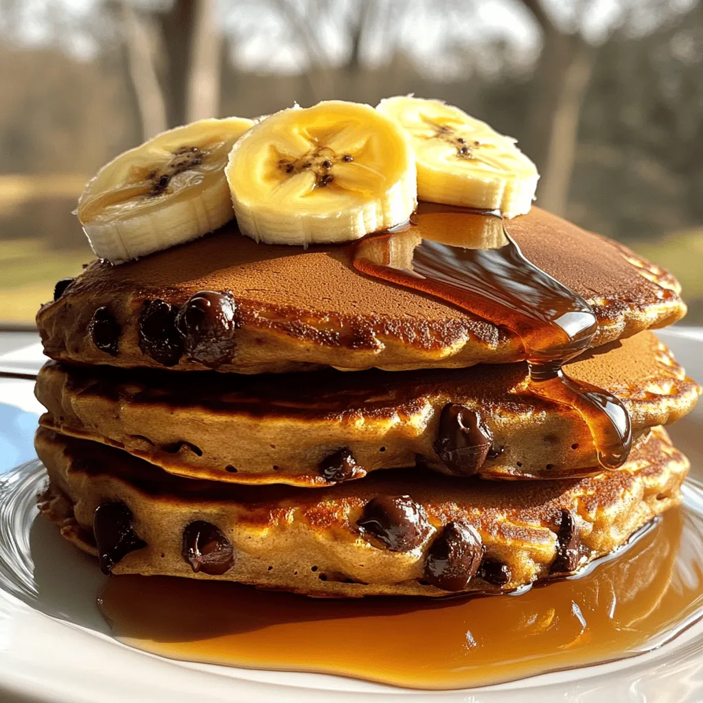 Here’s what you need to make chocolate chip protein pancakes. Gather these items for a tasty start: - 1 cup rolled oats - 1 scoop chocolate protein powder - 2 ripe bananas - 1 cup milk (dairy or plant-based) - 1 teaspoon baking powder - 1 teaspoon vanilla extract - 1/4 cup dark chocolate chips - Pinch of salt - Cooking spray or coconut oil for greasing the pan Each ingredient plays a key role. The rolled oats give the pancakes body. The chocolate protein powder boosts nutrition. Ripe bananas add sweetness and moisture. Milk helps blend everything smoothly. Baking powder gives the pancakes fluffiness. Vanilla adds flavor, while dark chocolate chips bring that beloved chocolate taste. A pinch of salt balances all the flavors. Finally, cooking spray or coconut oil prevents sticking. These ingredients make it easy to whip up a delicious breakfast. Not only are they yummy, but they also give you energy for the day. Start by adding all your dry and wet ingredients into a blender. Use: - 1 cup rolled oats - 1 scoop chocolate protein powder - 2 ripe bananas - 1 cup milk (dairy or plant-based) - 1 teaspoon baking powder - 1 teaspoon vanilla extract - A pinch of salt Blend these until smooth. It should look like thick pancake batter. This step is key. A smooth mix ensures fluffy pancakes. Next, gently fold in 1/4 cup dark chocolate chips. This adds sweet bites in every pancake. Now, heat a non-stick skillet over medium heat. Grease the pan with cooking spray or coconut oil. This prevents sticking. Pour 1/4 cup of your batter onto the skillet for each pancake. Cook until bubbles form on the surface, about 2-3 minutes. This means it's time to flip! Carefully turn the pancake and cook for another 2-3 minutes until golden brown. Remove from the skillet and keep warm. Repeat until all batter is cooked. These pancakes shine on their own, but you can level up the taste. Here are some fun ideas: - Add more chocolate chips on top. - Slice up extra bananas for a fresh touch. - Drizzle with maple syrup for extra sweetness. Each option makes your meal even better! Enjoy your delicious chocolate chip protein pancakes. To make your pancakes fluffy, blend the batter well. Blend all the ingredients until smooth. This helps mix air into the batter. This air creates light, fluffy pancakes. Cook your pancakes at medium heat. If the heat is too low, they cook slowly. If it's too high, they burn outside while staying raw inside. Aim for a steady, medium heat for perfect results. If you have dietary needs, you can still enjoy these pancakes. Use almond milk or oat milk for a dairy-free option. Swap the rolled oats with gluten-free oats for a gluten-free version. For a nut-free option, try sunflower seed milk. You can also change up the flavors. Try adding cinnamon or nutmeg for warmth. You can mix in nuts or seeds for extra crunch. Serving pancakes well makes them even more fun. Stack your pancakes high on a plate. Add some extra chocolate chips on top. Place banana slices around the stack for color. Drizzle maple syrup or honey on top for a shiny finish. Use a dusting of powdered sugar for a fancy touch. You can even serve them with a side of yogurt or whipped cream for extra flair. {{image_2}} To make a vegan version of these pancakes, swap out a few ingredients. Use plant-based milk like almond or oat milk. Replace the eggs with one tablespoon of ground flaxseed mixed with three tablespoons of water. This mix acts like an egg. You can also choose a vegan chocolate protein powder. Here’s the list of ingredients for the vegan version: - 1 cup rolled oats - 1 scoop vegan chocolate protein powder - 2 ripe bananas - 1 cup plant-based milk - 1 teaspoon baking powder - 1 teaspoon vanilla extract - 1/4 cup dark chocolate chips (vegan) - A pinch of salt - Cooking spray or coconut oil for the pan If you need a gluten-free recipe, it's easy to adapt! Use gluten-free rolled oats instead of regular oats. Also, make sure your chocolate protein powder is gluten-free. Here are some suggested substitutions: - 1 cup gluten-free rolled oats - 1 scoop gluten-free chocolate protein powder - 2 ripe bananas - 1 cup milk (dairy or plant-based) - 1 teaspoon baking powder (check for gluten-free) - 1 teaspoon vanilla extract - 1/4 cup dark chocolate chips (gluten-free) - A pinch of salt - Cooking spray or coconut oil for the pan You can add extra flavors to your pancakes. Mix in spices like cinnamon or nutmeg for warmth. Chopped nuts like walnuts or pecans give a nice crunch. Dried fruits can add sweetness too. Here are some ideas: - 1 teaspoon cinnamon or nutmeg - 1/4 cup chopped nuts (like walnuts or pecans) - 1/4 cup dried fruits (like cranberries or raisins) - A splash of almond or coconut extract These simple changes can elevate your pancakes and make them even more delicious! To keep your chocolate chip protein pancakes fresh, store them in the fridge. Place them in an airtight container. This will stop them from drying out. They stay good for up to three days. If you want to stack them, add parchment paper between layers. This will help separate each pancake. When it's time to eat your leftovers, reheat them for the best taste. You can use a microwave. Heat each pancake for about 20-30 seconds. Check if it's warm enough. If you like a crispy edge, use a skillet. Place the pancake in the hot skillet for one minute on each side. This revives the texture. Freezing pancakes is easy and great for meal prep. Start by letting them cool completely. Once cool, stack them with parchment paper in between. Place the stack in a freezer-safe bag. Be sure to remove as much air as possible. You can freeze them for up to three months. When you want to eat them, take out what you need and thaw in the fridge overnight. Then, reheat as you like! You can add more protein in several ways. Here are some ideas: - Use two scoops of chocolate protein powder. - Add Greek yogurt to the batter. - Mix in cottage cheese for a creamy texture. - Sprinkle some chia seeds or ground flaxseed into the mix. Each of these options boosts protein, making your pancakes even more filling and nutritious. Yes, you can! Here are some flour alternatives: - Almond flour works well for a nutty flavor. - Whole wheat flour adds fiber and a hearty taste. - Coconut flour can be used but needs more liquid. - Gluten-free flour blends are great for those avoiding gluten. Each option changes the flavor and texture, so feel free to experiment! Absolutely! Here are some tips for meal prepping: - Make a big batch and store extras in the fridge. - Cool pancakes completely before stacking them. - Use parchment paper between layers to prevent sticking. - They can last in the fridge for 3-4 days. Reheat them in the microwave or on the skillet for a quick breakfast! These pancakes are simple, tasty, and healthy. You blend oatmeal, ripe bananas, and protein powder for a delicious batter. Cook them on a skillet and enjoy with your favorite toppings. Remember to customize and try different flavors to find what you love. With tips on storage and meal prep, these pancakes fit into any busy day. Cooking can be fun and satisfying when you make these pancakes. Enjoy making them often!