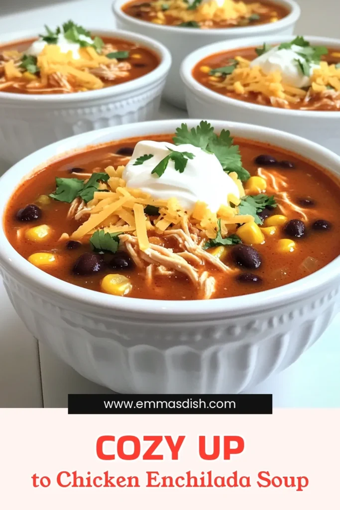 Warm up with a delicious bowl of Chicken Enchilada Soup! This easy-to-make recipe combines tender chicken, black beans, and zesty enchilada sauce for a comforting meal that’s perfect any day. Just toss everything into your slow cooker and let it do the work! Ready to impress your taste buds? Click through for the full recipe and make your kitchen smell amazing! #ChickenEnchiladaSoup #SlowCookerRecipes #ComfortFood #HealthyEating