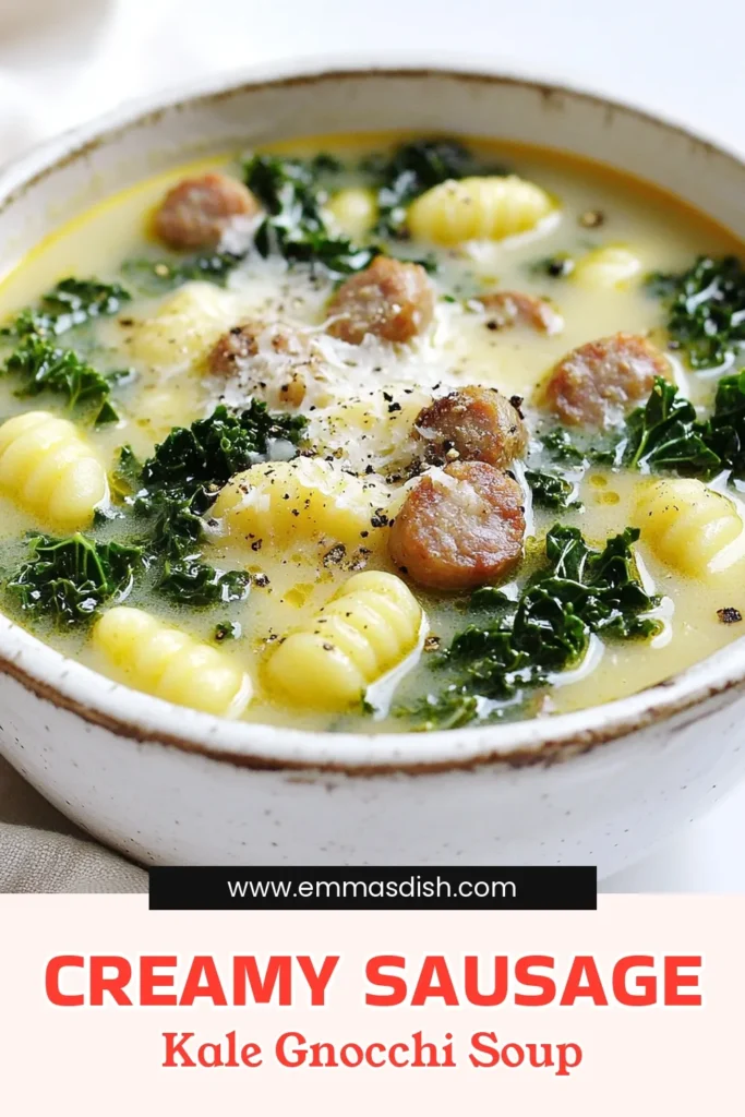 Warm up your day with this delicious Sausage Kale Gnocchi Soup! Packed with savory Italian sausage, fresh kale, and tender gnocchi, this comforting dish is perfect for any occasion. In just 25 minutes, you can create a meal that’s not only hearty but also full of flavor. Discover the full recipe and step-by-step instructions that will make your dinner a hit! Click to explore more! #SausageGnocchiSoup #ComfortFood #EasyRecipes #HealthyEating