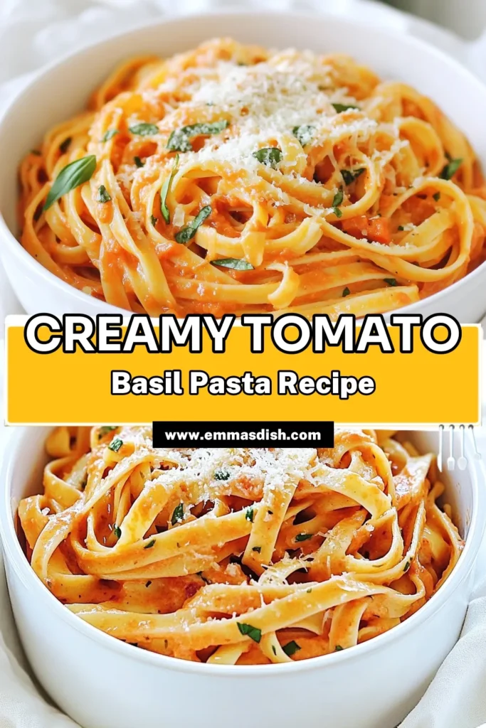 Indulge in this creamy tomato basil pasta that's bursting with flavor and simplicity! Perfect for a weeknight dinner, this dish combines fettuccine, fresh basil, and rich cream for a delightful meal everyone will love. With easy-to-follow steps, you'll have dinner on the table in just 25 minutes. Click through to discover the full recipe and elevate your cooking tonight! #CreamyTomatoBasilPasta #PastaRecipes #EasyDinnerIdeas #CookingAtHome