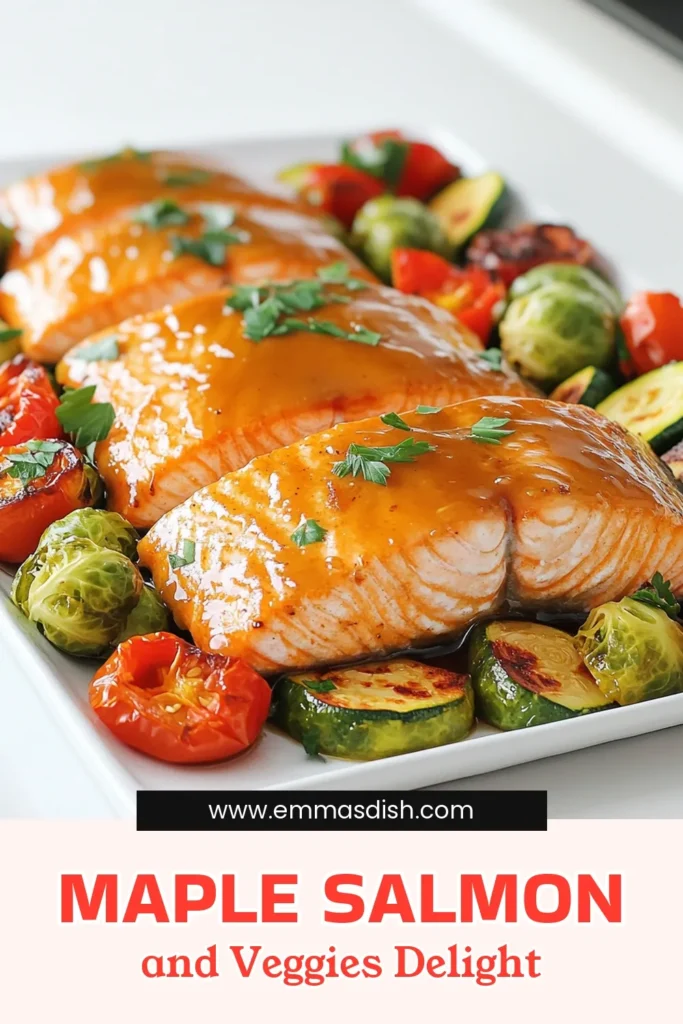 Savor the delicious taste of Maple Glazed Salmon and Veggies Sheet Pan! This easy recipe combines tender salmon fillets with fresh veggies, all drizzled in a sweet-savory maple glaze. Perfect for busy weeknights, it only takes 25 minutes from start to finish. Discover the full recipe and elevate your dinner with this delightful dish! Click now to explore! #MapleGlazedSalmon #SheetPanDinner #HealthyRecipes #QuickMeals