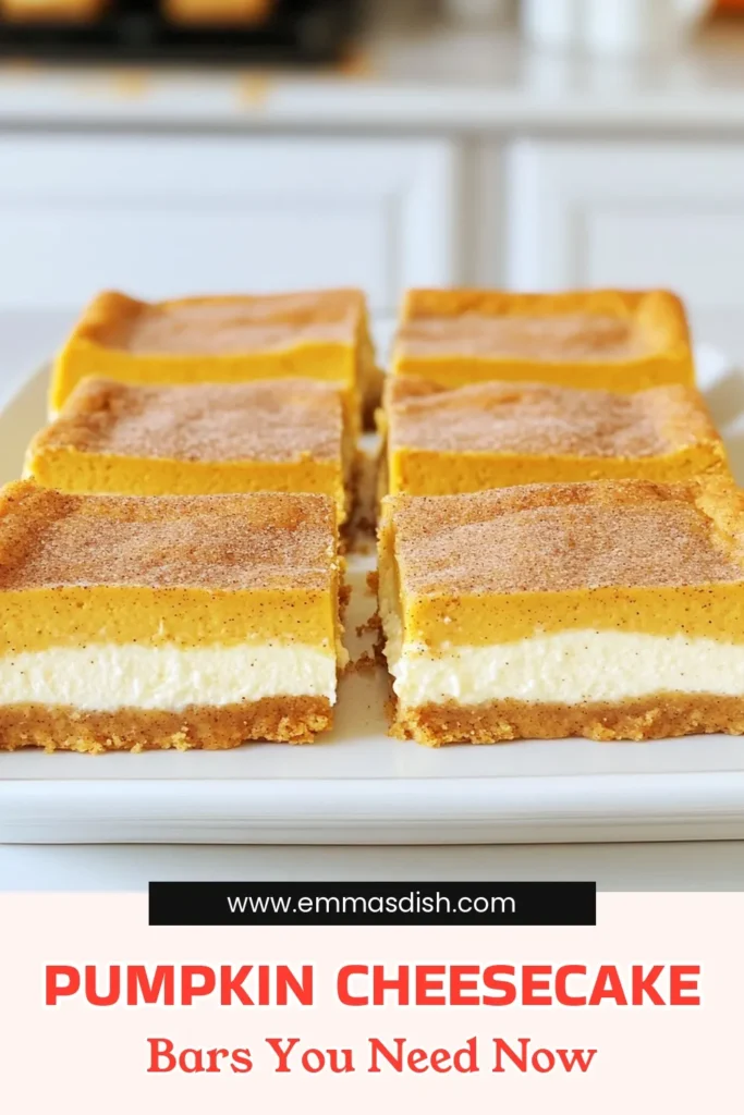 Indulge in the ultimate fall treat with these Pumpkin Snickerdoodle Cheesecake Bars! Delight in a soft snickerdoodle crust layered with creamy pumpkin cheesecake, topped with a sprinkle of cinnamon sugar. Perfect for gatherings or cozy nights in, these bars are a must-try dessert this season. Click through to explore the easy recipe and impress your friends and family! #PumpkinDesserts #CheesecakeBars #FallBaking #DessertRecipe