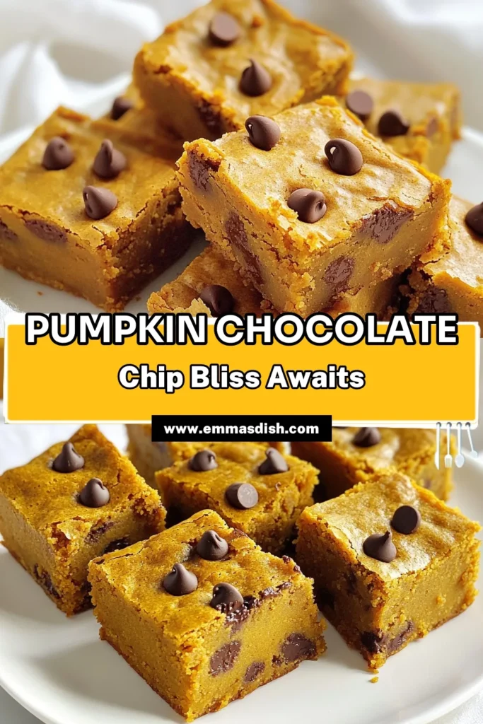 Indulge in the cozy flavors of fall with these delicious Pumpkin Chocolate Chip Blondies! This easy recipe combines creamy pumpkin, rich chocolate, and warm spices, creating the perfect autumn treat. In just 45 minutes, you can whip up a batch that will impress your family and friends. Don’t miss out on the warm, gooey goodness—click through to explore the full recipe! #PumpkinRecipes #BakingIdeas #FallDesserts #ChocolateChipBlondies