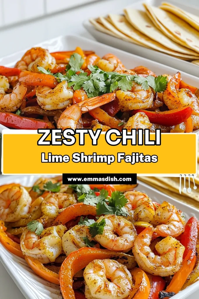 Spice up your dinner with these delicious Chili Lime Shrimp Fajitas! This easy recipe features tender shrimp, vibrant bell peppers, and zesty lime, all baked to perfection. In just 30 minutes, you can serve a mouthwatering meal that’s sure to impress. Don’t miss out on this flavorful feast – click through for the full recipe and get ready to tantalize your taste buds! #ShrimpFajitas #HealthyRecipes #DinnerIdeas #SeafoodLovers