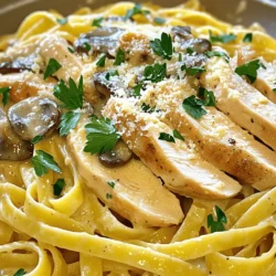 To make creamy chicken marsala pasta, gather these items: - 2 boneless, skinless chicken breasts, sliced thinly - 8 oz fettuccine pasta - 1 cup mushrooms, sliced (cremini or button) - 2 cloves garlic, minced - 1 cup chicken broth - 1 cup heavy cream - 1 tablespoon olive oil - 1 teaspoon Italian seasoning - Salt and pepper to taste - Fresh parsley, chopped (for garnish) - Grated Parmesan cheese (for serving) Garnishes add flavor and color. Here are some great options: - Chopped fresh basil - Crushed red pepper flakes - Lemon zest for a fresh kick You can swap some ingredients if needed: - Use turkey or tofu instead of chicken for a different protein. - Swap fettuccine for penne or spaghetti if you prefer. - Use vegetable broth instead of chicken broth for a vegetarian option. - Substitute half-and-half for heavy cream if you want a lighter sauce. Start by boiling a large pot of salted water. Once the water is boiling, add 8 ounces of fettuccine pasta. Cook it according to the package instructions until it is al dente. This usually takes about 8-10 minutes. After cooking, be sure to drain the pasta. Save about one cup of the pasta water for later. This water can help adjust the sauce if needed. Now, take 2 boneless, skinless chicken breasts and slice them thinly. Heat 1 tablespoon of olive oil in a large skillet over medium heat. Season the chicken with salt, pepper, and 1 teaspoon of Italian seasoning. Add the chicken to the skillet. Cook for 5-7 minutes or until it turns golden brown and cooks through. When done, remove the chicken from the skillet and set it aside. In the same skillet, add 1 cup of sliced mushrooms. Cook them for about 5 minutes until they are golden and soft. Next, add 2 cloves of minced garlic and sauté for another minute until it smells great. Pour in 1 cup of chicken broth and stir to mix, scraping any tasty bits from the bottom of the skillet. Let this simmer for about 3 minutes to reduce slightly. Lower the heat and stir in 1 cup of heavy cream. Let it simmer for 2-3 minutes until the sauce thickens. Finally, return the cooked chicken to the skillet and add the drained fettuccine. Toss everything together, adding a bit of the reserved pasta water if the sauce seems too thick. Cook for another 1-2 minutes until everything is warm. To get the perfect sauce, you want it creamy but not too thick. Start with the right heat. Keep it low when you add the cream. This helps the sauce thicken slowly. If it gets too thick, just add a splash of the reserved pasta water. This will loosen it up and give it a nice shine. Another tip is to stir often. This keeps the sauce smooth and helps mix the flavors well. Leftovers can be a treat if stored right. Let the pasta cool to room temperature before putting it away. Use an airtight container to keep the flavors fresh. In the fridge, it’s good for about 3 days. For longer storage, freeze it. Just be sure to use freezer-safe containers. When you are ready to eat, thaw it in the fridge overnight. Reheat in a skillet for the best taste. Using the right tools makes cooking easier. Here’s what I recommend: - A large pot for boiling pasta - A large skillet for cooking - A sharp knife for slicing chicken and mushrooms - A cutting board for prep - Measuring cups for broth and cream - A spatula for stirring - A ladle for serving These tools will help you create a great creamy chicken marsala pasta. Enjoy your cooking! {{image_2}} You can add many vegetables to your Creamy Chicken Marsala Pasta. Vegetables not only add color but also boost nutrition. Here are some tasty options: - Spinach: Add fresh spinach right before serving. It wilts quickly and adds vitamins. - Peas: Frozen peas are easy to toss in during the last few minutes of cooking. They add sweetness and texture. - Zucchini: Thinly slice zucchini and sauté it with mushrooms. This adds a mild flavor and crunch. Adding these veggies makes your dish healthier and more fun! You can switch out chicken for other proteins if you want variety. Here are some great choices: - Shrimp: Cook shrimp the same way you cook chicken. They cook fast and add a nice flavor. - Tofu: For a vegetarian option, use firm tofu. Cube it and sauté until golden. - Turkey: Ground turkey is a lean choice. Cook it like you would the chicken. These alternatives can change the taste and keep meals exciting! Spices and herbs can take your Creamy Chicken Marsala Pasta to the next level. Here are some ideas: - Thyme: Fresh or dried thyme adds a warm, earthy taste. Sprinkle it in when cooking the sauce. - Red Pepper Flakes: For a little heat, add red pepper flakes. Start with a pinch and adjust to your liking. - Basil: Fresh basil adds a bright flavor. Chop it and mix it in right before serving. Try these tips to create your unique twist on this classic dish! To store your creamy chicken Marsala pasta, let it cool first. Place it in an airtight container. This keeps it fresh for up to three days in the fridge. Always make sure to seal it tightly to avoid any air exposure. This helps preserve flavor and texture. You can freeze this dish if you want to save it for later. Portion the pasta into freezer-safe bags or containers. Make sure to leave some space for expansion. It will stay good in the freezer for up to three months. To avoid freezer burn, use heavy-duty wrap or bags. Label the containers with the date so you can keep track. To reheat, you have a few options. The best way is to use the stovetop. Add the pasta to a skillet with a splash of chicken broth or water. Heat over medium-low heat, stirring often. This will help keep the sauce creamy. If you’re in a hurry, the microwave works too. Use a microwave-safe dish and cover it. Heat in short bursts, stirring in between, until warm. Yes, you can make Creamy Chicken Marsala Pasta ahead of time. Cook the pasta and chicken as usual. Then, store them separately. The sauce can also be made in advance. Keep it in the fridge for up to three days. When ready to eat, just reheat everything together. This way, you save time during busy days. Fettuccine works best for this recipe. Its flat shape holds the creamy sauce well. You can also use other types of pasta, like penne or rigatoni. Just make sure to cook it until al dente, so it doesn't get mushy. The right pasta adds to the dish's texture and flavor. Yes, you can create a vegetarian version of this pasta. Replace the chicken with sautéed mushrooms or tofu. Use vegetable broth instead of chicken broth. You can also add veggies like spinach or bell peppers for more flavor. The heavy cream can be swapped with plant-based cream for a dairy-free option. This keeps the dish creamy and delicious while catering to vegetarian diets. This blog has covered how to make Creamy Chicken Marsala Pasta. We looked at the ingredients, cooking steps, and tips to make it great. I shared options to change things up, store leftovers, and answer common questions. Making this dish can be simple and fun. You can adjust it to fit your tastes. Enjoy creating this meal, and don’t hesitate to try new flavors. Cooking can be a joy for everyone at any skill level.