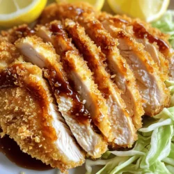 - 2 boneless chicken breasts - 1 cup panko bread crumbs - 1/2 cup all-purpose flour - 2 large eggs, beaten - 1 teaspoon garlic powder - 1 teaspoon onion powder - 1 teaspoon paprika - Salt and pepper to taste - Cooking spray To make chicken katsu tasty, you need a good mix of flavors. I use garlic powder, onion powder, and paprika. These spices bring out the best in the chicken. Salt and pepper add the right touch. Mix these in the flour before dredging. This helps the coating stick better and makes each bite flavorful. For a nice touch, consider these garnishes: - Tonkatsu sauce for dipping - Shredded cabbage for crunch - Lemon wedges for zest These extras make the dish more fun and vibrant. The sauce adds flavor, while the cabbage and lemon provide freshness. Enjoy exploring different ways to serve your chicken katsu! Start by preparing the chicken breasts. If they are thick, slice each breast in half horizontally. This creates thinner cutlets that cook better. Next, place each cutlet between two sheets of plastic wrap or parchment paper. Use a meat mallet to pound them to an even thickness, about 1/2 inch. This step helps the chicken cook evenly and stay juicy. Now, set up your dredging station. In a shallow dish, mix 1/2 cup of all-purpose flour with 1 teaspoon of garlic powder, 1 teaspoon of onion powder, 1 teaspoon of paprika, and a pinch of salt and pepper. In another shallow dish, place 2 large beaten eggs. Finally, in a third dish, add 1 cup of panko bread crumbs and season with a bit more salt and pepper. Take each chicken cutlet and first dredge it in the seasoned flour. Shake off any excess flour. Next, dip it into the beaten eggs, ensuring it is fully coated. Lastly, press the chicken into the panko crumbs, coating both sides well. This triple-layer process gives your chicken katsu that crispy texture. Preheat your air fryer to 400°F (200°C) for about 5 minutes. Lightly spray the air fryer basket with cooking spray. Arrange the breaded chicken cutlets in a single layer in the basket. Spray the tops with a little more cooking spray to help them crisp up. Cook the chicken katsu for about 10-12 minutes. Flip them halfway through for even cooking. The chicken is ready when it is golden brown and the internal temperature reaches 165°F (74°C). Once done, remove the chicken katsu and let it rest for a minute before slicing. Serve it topped with tonkatsu sauce and a side of shredded cabbage. Add lemon wedges for a fresh touch. Enjoy your crispy, flavorful dish! To get a great crispy texture, use panko bread crumbs. They are light and airy. This helps the chicken katsu stay crispy. Make sure to press the chicken into the crumbs well. Use cooking spray on top of the chicken before cooking. This adds extra crunch. Cook at 400°F for 10-12 minutes. Flip the chicken halfway to cook evenly. If you don’t have an air fryer, you can bake or pan-fry the chicken. For baking, preheat your oven to 400°F. Place the chicken on a lined baking sheet. Spray the tops with cooking spray. Bake for about 20 minutes or until golden brown. For pan-frying, heat oil in a skillet over medium heat. Cook the chicken for 4-5 minutes on each side until crispy. For a lighter version, try using whole wheat flour instead of all-purpose flour. You can also swap out panko for crushed whole grain cereal. This keeps the crunch but adds more fiber. Use egg whites instead of whole eggs to cut down on fat. You can serve with a side salad instead of cabbage for a fresh option. {{image_2}} To add a kick to your chicken katsu, you can easily make it spicy. Start by mixing some hot sauce into the beaten eggs. You can use your favorite brand like Sriracha or go for a spicy chili oil. This will give the chicken a nice heat. You can also mix cayenne pepper into the flour. Adjust the amount based on how spicy you like it. This spicy twist brings a new level of flavor. If you want a vegetarian version, try using eggplant or tofu. For eggplant, slice it into thick cutlets. For tofu, press it to remove excess water, then slice it. Use the same coating process with flour, eggs, and panko. The cooking time may be shorter, so keep an eye on them in the air fryer. With these options, you can enjoy a tasty katsu that fits your diet. Dipping sauces can elevate your chicken katsu. Besides the classic tonkatsu sauce, you can try other options. A spicy mayo made from mayonnaise and sriracha is creamy and tangy. Soy sauce mixed with a dash of lime juice adds freshness. You can even create a sweet chili sauce for a different taste. These sauces will give your meal a fun twist. After making air fryer chicken katsu, let it cool to room temperature. Place the leftovers in an airtight container. Store it in the fridge for up to three days. This keeps the chicken fresh and tasty. When ready to eat, just reheat it. You can freeze chicken katsu for later use. Wrap each piece in plastic wrap. Then, place them in a freezer bag. This way, they won’t stick together. Chicken katsu can last up to three months in the freezer. When you want to eat it, just thaw it in the fridge overnight. To reheat chicken katsu, use your air fryer again. Preheat it to 350°F (175°C). Place the katsu in the basket and heat for about 5-7 minutes. This helps restore its crispy texture. You can also reheat it in the oven at 375°F (190°C) for about 10 minutes. Enjoy your delicious chicken katsu just like freshly made! Chicken katsu is a popular Japanese dish. It features breaded and fried chicken cutlets. The chicken is often served with a sweet and savory sauce called tonkatsu. You enjoy it with shredded cabbage and lemon wedges. The crispy coating makes it fun to eat. The dish is loved for its crunchy texture and rich flavor. Yes, you can use chicken thighs. Thighs have more fat, making them juicier. They also add extra flavor. Just make sure to pound them to an even thickness. This will help them cook well in the air fryer. The cooking time might be a bit longer, so check the internal temperature. It should reach 165°F (74°C) for safe eating. To make chicken katsu gluten-free, swap out regular flour and panko. Use gluten-free flour and gluten-free panko instead. These options work well for coating the chicken. Be sure to check the labels to confirm they are gluten-free. The taste and crunch will still be there, making your dish just as delicious. This blog post covered the main ingredients for chicken katsu, including seasonings and optional garnishes. I shared step-by-step instructions for preparation and cooking in the air fryer. You learned tips for achieving a crispy texture and alternative cooking methods. I also provided variations, including spicy options and vegetarian alternatives. Finally, I gave storage tips and answered common questions about chicken katsu. Now, you can enjoy this dish at home. With these tips, you will impress everyone with your cooking skills.