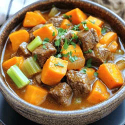 - Beef and Vegetables - 2 pounds beef chuck, cut into 1-inch cubes - 2 medium sweet potatoes, peeled and chopped into cubes - 1 large onion, diced - 3 cloves garlic, minced - 2 carrots, sliced - 2 celery stalks, sliced - Seasonings and Broth - 4 cups beef broth - 1 teaspoon dried thyme - 1 teaspoon smoked paprika - 1 bay leaf - Salt and pepper to taste - 2 tablespoons olive oil - Garnish - Fresh parsley for garnish Using these ingredients gives your stew rich, deep flavors. The beef chuck serves as the heart of the dish. It becomes tender and juicy after slow cooking. Sweet potatoes add a touch of sweetness and a creamy texture. Onions and garlic bring aromatic notes that uplift every bite. Carrots and celery enhance the dish's color and crunch. The seasonings are key. Dried thyme and smoked paprika add depth. They also create a warm, inviting aroma as the stew cooks. The bay leaf infuses subtle herbal notes that round out the flavors. You can adjust seasoning with salt and pepper. This lets you customize the taste to fit your preference. The beef broth is essential. It creates a savory base that brings everything together. Lastly, fresh parsley adds a splash of color when serving. It also brightens the stew's overall taste. Explore these ingredients, and you'll see why this stew is a favorite. Each one plays a role in making your dish hearty and full of flavor. Enjoy the journey of creating this delicious meal! Sautéing the Onions and Garlic Start by heating the olive oil in a large skillet over medium-high heat. Add the diced onion and cook until it turns clear, about 3-4 minutes. This step builds a base of flavor. Next, add the minced garlic and cook for 30 seconds more. The garlic will smell amazing. Remove the skillet from heat and set it aside. Layering the Vegetables In the slow cooker, place the chopped sweet potatoes, carrots, and celery at the bottom. This layer adds sweetness and texture. The sweet potatoes bring a creamy feel, while the carrots and celery add crunch and color. Adding the Beef and Seasoning Now it’s time for the beef! Place the beef cubes on top of the veggies. Sprinkle salt and pepper over the meat, then add the dried thyme and smoked paprika. These spices give the stew a rich, smoky flavor. Pour the beef broth over everything. Finally, stir in the sautéed onions and garlic. Don’t forget to add the bay leaf for extra depth. Gently mix to combine, ensuring the beef is well submerged in the broth. Setting the Cooking Time Set your slow cooker to low for 8 hours or to high for 4 hours. This slow cooking method makes the beef tender and juicy. The longer it cooks, the more the flavors meld together. Stirring and Final Adjustments About an hour before it's done, give the stew a gentle stir. This helps blend the flavors even more. When cooking time is up, remove the bay leaf. Taste the stew and adjust the seasoning if needed. A little extra salt or pepper can really enhance the dish. Garnishing with Fresh Parsley To serve, ladle the stew into bowls and garnish with fresh parsley. This step adds color and a fresh taste. The parsley brightens up the rich stew perfectly. Suggested Side Dishes Pair this stew with crusty bread or a simple salad. The bread is perfect for dipping. A salad offers a nice, crisp contrast to the warm stew. Enjoy your meal! Using Fresh Herbs Fresh herbs can lift your stew. I recommend adding fresh parsley at the end. It adds brightness. You can also try thyme or rosemary for extra depth. Chop them finely and sprinkle them on top just before serving. Alternative Seasonings You can jazz up your stew with different spices. For a kick, add a pinch of cayenne pepper. If you love garlic, add more cloves. A splash of Worcestershire sauce can deepen the flavor too. Mix and match to find your perfect taste. Choosing the Right Cut of Beef Use beef chuck for the best results. It becomes tender and flavorful as it cooks. Cuts like brisket or round can work too, but chuck shines in slow cooking. Always cut the beef into 1-inch cubes for even cooking. Importance of Cooking Time Cooking time is key for tender beef. Low and slow is the way to go. Eight hours on low ensures the beef breaks down nicely. If you’re short on time, four hours on high works too. Just keep an eye on it for tenderness. {{image_2}} You can swap sweet potatoes for regular potatoes or butternut squash. Both options add a nice texture and flavor. Regular potatoes are starchy and creamy, while butternut squash brings a subtle sweetness. Both choices cook similarly to sweet potatoes. Feel free to add or change vegetables based on your taste. Zucchini, bell peppers, or green beans work well. You can also use root vegetables like parsnips or turnips. Just chop them into similar sizes to ensure even cooking. To make this stew in an Instant Pot, layer the ingredients as usual. Sauté the onions and garlic first. Then, add the beef and broth. Set the pot to cook on high pressure for 35 minutes. This method saves time and keeps the meat tender. If you prefer the stovetop, use a large pot. Sauté the onions and garlic, then add the beef to brown. After that, add the vegetables and broth. Simmer for about 1.5 to 2 hours, stirring occasionally. This method gives a rich flavor as it cooks. - To store leftovers, let the stew cool to room temperature first. - Transfer the stew to an airtight container. - Keep it in the fridge for up to 3 days. - When reheating, add a splash of broth to keep it moist. - Heat on the stove or in the microwave until hot. - Use freezer-safe containers or heavy-duty bags for freezing. - Leave some space at the top for expansion. - Label each container with the date and contents. - To thaw, move the stew to the fridge overnight. - You can also use the microwave on the defrost setting for quick thawing. Can I use a different type of meat? Yes, you can. Try chicken, pork, or turkey. Each meat adds its own flavor. Just adjust cooking times. Chicken cooks faster than beef. Pork and turkey work well too. How long can I store leftovers? Store leftovers in the fridge for up to four days. Keep the stew in an airtight container. For longer storage, freeze it for up to three months. Thaw it overnight in the fridge before reheating. Is it possible to make this stew gluten-free? Absolutely! Use gluten-free beef broth. Check the labels for any other ingredients. Most spices are gluten-free, but always read the labels. What can I serve with beef and sweet potato stew? Serve the stew with crusty bread or rice. A fresh salad with light dressing pairs well too. You can also add a side of steamed green beans or broccoli for extra veggies. We explored how to make delicious slow cooker beef and sweet potato stew. You learned about the key ingredients, tips for great flavor, and variations you can try. Remember to choose the right cut of beef for tender meat and adjust seasoning to your taste. Store leftovers properly for later enjoyment. With these steps and tips, you can create a hearty meal that satisfies everyone at the table. Enjoy making this stew, and feel free to experiment with your own twists!