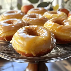 To make the best apple cider glazed donuts, you need simple and tasty ingredients. Here’s what you will need: - 2 cups all-purpose flour - 1 cup apple cider - 1 cup granulated sugar - 1/2 teaspoon ground cinnamon - 1/4 teaspoon ground nutmeg - 1 tablespoon baking powder - 1/2 teaspoon salt - 1/4 cup unsalted butter, melted - 2 large eggs - 1 teaspoon vanilla extract - 1 cup powdered sugar (for the glaze) - 2-3 tablespoons apple cider (for the glaze) These ingredients work together to create a soft and sweet donut filled with apple flavor. The spices add warmth, making them perfect for fall. You can add a few extra ingredients to make your donuts even better. Consider these options: - Chopped apples: Add 1/2 cup of finely chopped apples for extra texture and flavor. - Caramel sauce: Drizzle some caramel on top of the glaze for a sweet touch. - Walnuts or pecans: Chopped nuts can give a nice crunch. These extras can bring new flavors and textures to your donuts. Feel free to mix and match based on your taste. If you have allergies or dietary needs, there are easy swaps you can make. Here are some suggestions: - Gluten-free flour: Use a 1:1 gluten-free flour blend instead of all-purpose flour. - Dairy-free butter: Replace unsalted butter with a dairy-free version or coconut oil. - Egg substitute: Use flax eggs (1 tablespoon flaxseed meal + 2.5 tablespoons water) for each egg. These substitutions let everyone enjoy these delicious treats. Adjust the recipe to fit your needs while keeping the same great taste. To make these delicious apple cider glazed donuts, start by preheating your oven to 350°F (175°C). Grease a donut pan or use a silicone mold for easy removal. In a medium saucepan, boil 1 cup of apple cider over medium heat. After it boils, reduce the heat and let it simmer for 10-15 minutes. Your goal is to reduce the cider to about 1/2 cup. This step concentrates the apple flavor. After simmering, let the cider cool slightly. Next, in a large bowl, mix 2 cups of all-purpose flour, 1 cup of granulated sugar, 1/2 teaspoon of ground cinnamon, 1/4 teaspoon of ground nutmeg, 1 tablespoon of baking powder, and 1/2 teaspoon of salt. This blend gives your donuts a warm, autumn flavor. In a separate bowl, combine 1/4 cup of melted unsalted butter, 2 large eggs, 1 teaspoon of vanilla extract, and your reduced apple cider. Whisk until smooth. Pour this mixture into the dry ingredients and stir gently. Be careful not to overmix; this keeps your donuts light and fluffy. Spoon the batter into your prepared donut pan, filling each cavity about 2/3 full. Bake for 10-12 minutes. You’ll know they are done when they spring back when touched lightly. A toothpick should come out clean. Let the donuts cool in the pan for 5 minutes, then transfer them to a wire rack. For perfect donuts, avoid overmixing your batter. Overmixing can make them tough. Make sure your oven is fully preheated before baking. This helps the donuts rise properly. If you want fluffier donuts, try using room temperature eggs. Room temperature ingredients mix better and create a smoother batter. Also, keep an eye on the baking time. Every oven is different. Check your donuts a minute or two early to avoid overbaking. To create the glaze, whisk together 1 cup of powdered sugar and 2-3 tablespoons of apple cider in a bowl. Mix until smooth. If the glaze is too thick, add more cider for a thinner consistency. If it’s too runny, add more powdered sugar. Once your donuts cool completely, dip the top of each donut into the glaze. Let the excess drip off before placing them back on the rack. This step creates a beautiful finish and a sweet bite. If you like, dust them with extra cinnamon for a festive touch! To get the best flavor in your apple cider glazed donuts, use fresh apple cider. Fresh cider brings a vibrant taste that makes a big difference. Reduce the cider well to concentrate the flavors. This step is key; it enhances the sweetness. Add a pinch more cinnamon for warmth and spice. Mixing the wet and dry ingredients gently is also important. This keeps your donuts light and fluffy. Avoid overmixing your batter. This can lead to dense donuts. Make sure to grease your donut pan well. If you skip this, your donuts might stick. Check the baking time closely. Each oven is different, so keep an eye on them. If a toothpick comes out clean, they're ready! Let them cool slightly before glazing. Glazing too soon can lead to a messy finish. For a beautiful presentation, dust your glazed donuts with extra cinnamon. This adds a nice touch and extra flavor. You can also drizzle caramel sauce on top for a sweet twist. Arrange them on a cake stand for height. This makes your display more appealing. Serve with a side of fresh apple slices or a scoop of ice cream. This adds fun and flavor to your treat! {{image_2}} You can play with flavors in your apple cider glazed donuts. Add a splash of orange juice for a bright twist. Try using maple syrup instead of sugar for a rich taste. If you love chocolate, mix in cocoa powder or top with chocolate glaze. For a spiced kick, add ginger or cloves to the batter. Each change brings a new vibe to your treats. You can make these donuts gluten-free by using almond or oat flour. They work well and keep the taste yummy. For a vegan version, swap eggs with flaxseed meal or applesauce. Use a plant-based butter and almond milk instead of regular milk. These options let everyone enjoy the fun of baking without missing out. Make these donuts special for each season. In fall, add chopped nuts or dried cranberries to the batter. For winter, try mixing in peppermint extract or crushed candy canes. In spring, use lemon zest for a fresh taste. In summer, consider adding berries for a fruity twist. Each season brings new flavors, making your apple cider glazed donuts a year-round treat. To keep your apple cider glazed donuts fresh, store them in an airtight container. It helps to keep moisture out. Place a paper towel at the bottom to absorb any extra moisture. This works well for donuts. Store them at room temperature for up to three days. If you need to keep them longer, consider freezing. If your donuts lose their fresh taste, don't worry! You can easily refresh them. Preheat your oven to 350°F (175°C). Place the donuts on a baking sheet. Heat them for about 5 to 7 minutes. This warms them up and makes them soft again. You can also use a microwave. Heat each donut for about 10 to 15 seconds. Be careful not to overheat them! Freezing is great for long-term storage. Wrap each donut in plastic wrap. Then place them in a freezer bag. Make sure to remove as much air as possible. This helps prevent freezer burn. You can freeze them for up to three months. When you're ready to enjoy, let them thaw at room temperature. Reheat as mentioned above for the best taste. Yes, you can use store-bought apple cider. This saves time and effort. Look for pure apple cider without added sugars or preservatives. This way, you keep the fresh apple flavor in your donuts. If you want a stronger taste, reduce the cider in a saucepan as the recipe suggests. Donuts are done when they spring back when touched lightly. You can also check with a toothpick. Insert it into the center of a donut. If it comes out clean, your donuts are ready. Baking takes about 10 to 12 minutes. Keep an eye on them to avoid overbaking. These donuts pair well with many treats. Try serving them with a warm cup of apple cider or coffee. You can also add a scoop of vanilla ice cream on the side for a fun dessert. For a twist, drizzle caramel sauce over the donuts for extra sweetness. In this blog post, we covered how to make delicious apple cider glazed donuts. We explored key ingredients and helpful substitutions. I shared step-by-step baking instructions for perfect donuts and glaze. You learned tips for flavor and presentation, along with common mistakes to avoid. We also discussed variations, storage tips, and answered your FAQs. Enjoy making these tasty donuts, and remember, practice makes perfect! Keep experimenting to find your favorite variations. Happy baking!
