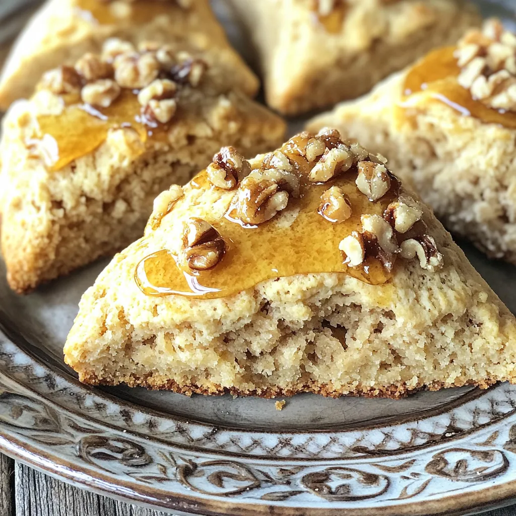To make these bakery-style maple brown sugar scones, gather these key ingredients: - 2 cups all-purpose flour - 1/2 cup packed brown sugar - 1 tablespoon baking powder - 1/2 teaspoon salt - 1/2 cup unsalted butter, cold and cubed - 1/2 cup heavy cream - 1/4 cup pure maple syrup - 1 large egg - 1 teaspoon vanilla extract These ingredients blend to create a light and fluffy scone. The brown sugar adds a warm sweetness, while the maple syrup gives a lovely flavor. You can enhance your scones with these optional add-ins: - 1/2 cup chopped walnuts or pecans - Extra maple syrup for drizzle Adding nuts gives a nice crunch and flavor. The drizzle of syrup makes your scones even more appealing. To make your baking easier, gather these tools: - Large mixing bowl - Whisk - Pastry cutter or fingertips for mixing - Parchment paper for lining the baking sheet - Baking sheet These tools help you mix, shape, and bake your scones perfectly. First, you need to preheat your oven to 400°F (200°C). Line a baking sheet with parchment paper. In a large bowl, mix 2 cups of all-purpose flour, 1/2 cup of packed brown sugar, 1 tablespoon of baking powder, and 1/2 teaspoon of salt. Whisk these until they are well combined. Next, add 1/2 cup of cold, cubed unsalted butter. You can use a pastry cutter or your fingers to work the butter into the flour. Keep mixing until it looks like coarse crumbs. In a separate bowl, whisk together 1/2 cup of heavy cream, 1/4 cup of pure maple syrup, 1 large egg, and 1 teaspoon of vanilla extract. Make sure this mix is smooth. Pour these wet ingredients into the dry mix. Gently stir until they just combine. If you want nuts, fold in 1/2 cup of chopped walnuts or pecans here. The dough will feel a bit sticky. Now, turn the dough onto a lightly floured surface. Gently knead it a few times to bring it together. Shape the dough into a circle about 1-inch thick. Use a sharp knife or a pizza cutter to slice the dough into 8 wedges. Place the wedges on the prepared baking sheet, leaving some space between them. Bake the scones for 15 to 18 minutes. They should turn golden brown on top when done. Once baked, take them out of the oven and let them cool slightly on the sheet. If you like, you can drizzle some extra maple syrup on top for added sweetness. Enjoy your fresh scones warm! To get that perfect bakery-style texture in your scones, start with cold butter. Cold butter helps create flaky layers. Cut the butter into small cubes and mix it with the flour quickly. You want the mixture to look like coarse crumbs. This step is key! Next, avoid over-mixing your dough. Mix just until the ingredients come together. If the dough feels sticky, that's okay. Lightly flour your surface when kneading. This keeps the texture light and airy. For deeper flavor, use high-quality maple syrup. It adds richness and sweetness. If you want a nutty crunch, add walnuts or pecans. This gives your scones a lovely texture. You can also try adding spices like cinnamon or nutmeg. A pinch of these spices brings warmth to the flavor. For a twist, consider adding dried fruits like cranberries or apricots. They pair well with the maple flavor. One common mistake is using room temperature butter. This can lead to dense scones. Always use cold butter. Another mistake is not measuring the flour correctly. Scooping flour directly from the bag can pack it down. Instead, spoon it into your measuring cup and level it off. Lastly, do not skip the resting time after mixing. Letting the dough sit for a few minutes helps the flavors meld. This small step makes a big difference in taste! {{image_2}} You can easily make these scones nut-free. Simply skip the chopped walnuts or pecans. The scones will still taste great. They will be soft and sweet, just like the original. You can add more flavor with spices or choose a different mix-in. Feel free to swap flavors to suit your taste. You can add chocolate chips for a sweet twist. Dark chocolate adds richness. You can also use dried fruits like cranberries or apricots. They bring a chewy texture and tartness. Try adding lemon zest for a bright kick. Each of these swaps adds a fun touch to your scones. If you want to change up the glaze, there are tasty options. Instead of maple syrup, use a simple icing. Mix powdered sugar with milk until smooth. You can add a splash of vanilla or almond extract for more flavor. Another option is a honey drizzle. It gives a nice sweetness and pairs well with the scones. To keep your leftover scones fresh, store them in an airtight container. Place a piece of parchment paper between layers to prevent sticking. Keep them at room temperature for up to two days. If you want them to last longer, refrigerate them for up to a week. When you are ready to enjoy a scone, preheat your oven to 350°F (175°C). Place the scone on a baking sheet and heat for about 5-7 minutes. This warms them up and brings back that fresh-baked taste. You can also microwave them for 10-15 seconds if you are in a hurry, but the oven gives a better texture. If you want to save scones for later, freezing works great. Wrap each scone tightly in plastic wrap. Then, place them in a freezer bag or container. They will stay good for up to three months. When you are ready to eat them, let them thaw overnight in the fridge. Reheat them in the oven for best results. You can tell when scones are done by their color. They should be golden brown on top. You can also gently tap the top. If it sounds hollow, they are ready. Keep an eye on them while baking. Every oven is a bit different. Start checking at 15 minutes. If they need more time, check every minute after that. Yes, you can make the dough ahead of time! Prepare the dough and shape it into a circle. Wrap it in plastic wrap and chill it in the fridge. This lets the flavors blend well. You can store it for up to 24 hours. When ready, cut into wedges and bake as usual. This saves time on busy mornings. These scones taste great with many things! You can serve them with butter or jam. A drizzle of extra maple syrup adds sweetness. They also pair well with coffee or tea. If you want something more filling, add cheese or fruit. Fresh fruit like berries complements the scones nicely. Enjoy them with your favorite drink or spread! Making scones is simple and fun. We covered the key ingredients and tools you need. I shared step-by-step instructions for perfect dough, shaping, and baking. You learned tips for getting a great texture and avoiding common mistakes. We also explored tasty variations and how to store extras. With these ideas, you can bake scones like a pro. Enjoy experimenting with flavors and sharing your creations!