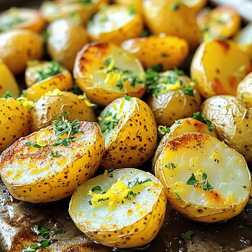 For Crispy Lemon Herb Potatoes, gather these simple ingredients: - 2 pounds baby potatoes, halved - 1/4 cup olive oil - 2 tablespoons fresh lemon juice - Zest of 1 lemon - 2 teaspoons garlic powder - 1 teaspoon smoked paprika - 1 tablespoon fresh rosemary, chopped - 1 tablespoon fresh thyme, chopped - Salt and pepper to taste - Fresh parsley, for garnish Using baby potatoes gives a nice texture and flavor. You can swap them for Yukon Gold or red potatoes if needed. Olive oil is best for roasting, but you can use avocado oil for a different taste. Fresh lemon juice adds a bright zing. If you don’t have fresh lemon, bottled juice works too, but fresh is always best. Garlic powder adds depth, while smoked paprika gives a hint of smokiness. If you like heat, add cayenne pepper instead. Fresh herbs like rosemary and thyme bring flavor, but dried herbs can work in a pinch. Fresh herbs make a huge difference in taste. They add brightness and freshness, enhancing the dish. Dried herbs lack the same flavor punch. When you chop fresh rosemary and thyme, their oils release, making your potatoes taste amazing. Plus, they add a lovely green color that makes the dish pop. When you use fresh herbs, you elevate your cooking and impress your guests. Trust me, it's worth the effort! Start by washing your baby potatoes well. Halve each potato to help them cook faster. This step is key for even cooking. Preheat your oven to 425°F (220°C). Line a baking sheet with parchment paper. This makes cleanup easier and helps the potatoes crisp up nicely. In a large bowl, combine the halved potatoes, olive oil, fresh lemon juice, and lemon zest. The lemon adds a bright flavor. Sprinkle in garlic powder, smoked paprika, chopped rosemary, and thyme. Season with salt and pepper to taste. Toss everything well until the potatoes are fully coated. This ensures every bite is packed with flavor. Spread the potatoes in a single layer on the baking sheet. Make sure not to overcrowd them. This helps them roast properly and become crispy. Roast in the oven for 30-35 minutes. Flip them halfway through to get an even golden brown color. Keep an eye on them as they cook. Once they look crispy and golden, they are ready to come out. Let them cool for a few minutes. Garnish with fresh parsley before serving. Enjoy your crispy lemon herb potatoes warm! To make crispy lemon herb potatoes, you need 10 minutes to prep. This includes washing and cutting the baby potatoes. The cooking time is 30 to 35 minutes in the oven at 425°F (220°C). So, the total time from start to finish is about 45 minutes. This quick timeline makes it easy to fit into any meal plan. These crispy potatoes shine as a side dish. They work well with grilled meats, fish, or a fresh salad. You can serve them at barbecues or family dinners. They are also great for brunch with eggs. Don't forget to serve them warm for the best taste. Pair these potatoes with a few different foods. They go well with roasted chicken, beef, or shrimp. Try them with a light lemon sauce for extra zest. You can also enjoy them with creamy dips or sauces. Fresh herbs like parsley add a nice touch too. This dish is a crowd-pleaser and complements many flavors. {{image_2}} To get the best crispiness, you want to follow a few key steps. First, make sure to cut the baby potatoes in half. This increases their surface area. Second, don't overcrowd the baking sheet. Give each potato space to breathe. This allows the hot air to circulate. Lastly, flipping them halfway through cooking helps them crisp evenly. If you want extra crunch, you can broil them for a minute at the end. Avoid using wet potatoes. Always dry them well after washing. Moisture can prevent them from getting crispy. Another common mistake is not seasoning enough. The lemon juice and herbs add flavor, but you need salt and pepper, too. Lastly, don’t forget to preheat your oven. A hot oven ensures a good roast. If you have leftovers, store them in an airtight container. Keep them in the fridge for up to three days. To reheat, place them on a baking sheet and warm in the oven. This helps restore their crispiness. You can also use an air fryer for quick reheating. It gives them that fresh-out-of-the-oven crunch again! You can spice up your crispy lemon herb potatoes in many ways. Try using dried herbs like oregano or basil. They add a nice twist. You can also swap garlic powder for fresh garlic. Fresh garlic gives a stronger taste. If you like heat, sprinkle in some red pepper flakes. This will give your potatoes a fun kick. Adding other vegetables can make this dish even better. Carrots, bell peppers, or zucchini work great. Just cut them into similar sizes as the potatoes. Toss them in the same mix of oil and herbs. They will roast well together and soak up all the flavors. This makes your meal colorful and tasty. These crispy lemon herb potatoes are naturally vegan and gluten-free. This means anyone can enjoy them. If you want a creamier texture, try mixing in a little tahini. It adds a rich flavor without any dairy. You can also serve them with a tahini sauce or a vegan dip. This makes for a fun twist on a classic dish. Yes, you can use other types of potatoes. Red potatoes and Yukon Gold work well too. These potatoes have a similar texture and flavor. Just keep in mind that cooking time may vary. You want them crispy and golden. If you use larger potatoes, chop them smaller for even cooking. You will know the potatoes are done when they are golden brown and crispy. They should be tender inside. Use a fork to test them. If the fork goes in easily, they are ready. The cooking time is about 30-35 minutes. Remember to flip them halfway for even crispiness. Yes, you can prepare the potatoes in advance. You can wash and cut them a day before. Store them in water to keep them fresh. When you are ready to cook, just drain and season as usual. You can also roast them ahead of time. Store in an airtight container. Reheat them in the oven for the best crispiness. In this post, we explored how to make crispy lemon herb potatoes. We covered the best ingredients and how to prepare them. We discussed roasting tips, cooking times, and serving ideas. I shared helpful tips for crispiness and common mistakes to avoid. You'll find variations for different tastes and ingredient substitutions. Enjoy making this dish with fresh herbs and perfect textures. These potatoes can easily become a favorite side. With what you learned, you can create tasty meals that impress. Happy cooking!