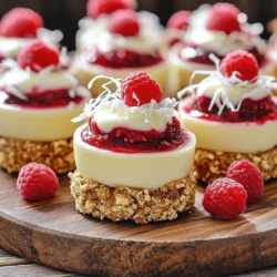 To make these tasty cups, gather these ingredients: - 1 cup white chocolate chips - 1/4 cup coconut oil - 1/2 cup fresh raspberries - 1/2 cup crushed digestive biscuits or graham crackers - 1 tablespoon powdered sugar - 1 teaspoon vanilla extract - Pinch of salt - Extra raspberries and white chocolate shavings for garnish You will need a few simple tools for this recipe: - Muffin tin - Cupcake liners or silicone molds - Microwave-safe bowl - Mixing spoon - Measuring cups and spoons - Refrigerator For great flavor, pick fresh and high-quality ingredients. Here are my top tips: - White Chocolate: Look for chips with real cocoa butter. Avoid cheap brands with fillers. - Raspberries: Choose firm, bright red berries. They should smell sweet. Check for any mold. - Coconut Oil: Use refined coconut oil for a neutral taste. Unrefined adds a coconut flavor. - Biscuit Base: Digestive biscuits give a great texture. If you prefer, graham crackers work well too. - Vanilla Extract: Pure vanilla gives the best flavor. Avoid imitation vanilla if possible. Using quality ingredients makes a big difference in taste! Start by lining a muffin tin with cupcake liners or silicone molds. This makes it easy to remove the cups later. Choose colorful liners for a fun touch. Make sure they fit snugly in the tin. This helps keep the shape while you fill them. In a microwave-safe bowl, mix white chocolate chips and coconut oil together. Heat it in the microwave. Do this in 30-second bursts. Stir after each interval until it is smooth. Watch closely to avoid burning the chocolate. The mixture should be glossy and creamy when done. First, pour about 1 tablespoon of the melted chocolate into each cup. This forms a base layer. Next, add a few fresh raspberries right on top. Then, take the crushed biscuits and mix them with 2 tablespoons of the melted chocolate. Spoon this mixture over the raspberries, pressing down gently. Now, pour another layer of melted chocolate over the biscuit mix. Ensure you cover the raspberries well. Repeat the layers until you fill each cup to the top. When all cups are full, place the muffin tin in the fridge. Chill them for at least 2 hours. This lets the chocolate set properly. Once they are firm, carefully take the cups out of the molds. You can garnish with extra raspberries and white chocolate shavings if you like. Enjoy your tasty treats! To melt white chocolate, use a microwave-safe bowl. Combine the white chocolate chips with coconut oil. Heat in short bursts of 30 seconds. Stir after each burst. This keeps the chocolate smooth. Avoid overheating, as it can seize up. If it looks grainy, add a bit more coconut oil. Keep stirring until it’s silky and warm. You can change the flavors easily. Try adding orange zest for a citrus twist. You can mix in a bit of almond extract for a nutty taste. For a berry blend, use mixed berries instead of just raspberries. You can also fold in mini marshmallows for extra texture. Get creative and see what you like! Serve these cups chilled for the best taste. Place them on a nice platter to impress. Add fresh mint leaves around the cups for a pop of color. You can drizzle some extra melted chocolate on top for flair. These cups are perfect for parties or simple treats. Enjoy them with friends and family! {{image_2}} You can switch raspberries for other fruits. Try strawberries, blueberries, or blackberries. Each fruit adds its own flavor. Use fresh or frozen fruit. If you use frozen fruit, let it thaw first. You can even mix different fruits for fun blends. While white chocolate shines here, you can use milk or dark chocolate. Each type will change the taste. Milk chocolate gives a creamier flavor, while dark chocolate adds richness. Just melt it the same way as the white chocolate. Adjust the sugar if needed to balance the taste. To make these cups gluten-free, choose gluten-free biscuits. Many brands offer great options. You can use gluten-free graham crackers or even ground nuts. This way, everyone can enjoy these treats without worry. Always double-check labels when buying ingredients. To keep your No-Bake White Chocolate Raspberry Cups fresh, store them in an airtight container. This helps keep moisture out and prevents them from absorbing other odors. If you use cupcake liners, leave them in the liners for easier serving. Place a piece of parchment paper between layers if stacking. These delicious cups last up to five days in the fridge. After that, the chocolate may lose its creamy texture. To maintain the best flavor and texture, enjoy them within this time frame. Always check for any signs of spoilage before eating. If you want to save some cups for later, freezing is a great option. Wrap each cup tightly in plastic wrap. Then, place them in a freezer-safe bag or container. They can last up to three months in the freezer. When ready to eat, thaw them in the fridge overnight before serving. This method keeps them tasting fresh and delightful! Yes, you can use dark chocolate. It will change the taste and color. Dark chocolate has a richer flavor. This will balance the tartness of the raspberries. If you love dark chocolate, give it a try! If you do not have coconut oil, you can use butter or vegetable oil. Both options will work well. Butter will add a creamy taste. Vegetable oil is neutral and won’t change the flavor. Choose what you have on hand. To make these cups vegan, switch to dairy-free chocolate. Look for brands that are plant-based. You can also use coconut oil instead of butter. Make sure the biscuits are vegan too. This way, everyone can enjoy these treats! In this post, we covered how to make delicious chocolate cups. We discussed key ingredients and tools needed for success. I shared tips for choosing quality items and outlined a simple step-by-step process. You learned about melting chocolate, assembling the cups, and enhancing flavor. We also explored different variations and storage methods to keep your treats fresh. Remember, using good ingredients makes a big difference! Enjoy your sweet creations and have fun experimenting!