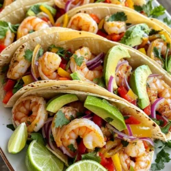 - 1 lb large shrimp, peeled and deveined - 2 tablespoons olive oil - 1 red bell pepper, sliced - 1 yellow bell pepper, sliced - 1 medium red onion, sliced For these shrimp tacos, I start with large shrimp. They have a nice bite and soak up all the flavors. Olive oil gives a rich base for the marinade. The bell peppers and onion add color and crunch to the dish. - 2 teaspoons chili powder - 1 teaspoon cumin - 1 teaspoon smoked paprika - 1 teaspoon garlic powder - Zest and juice of 2 limes - Salt and pepper to taste The seasoning mix is key for flavor. Chili powder gives heat, while cumin adds earthiness. Smoked paprika offers a nice depth, and garlic powder adds savoriness. Lime zest and juice brighten everything up. Don't forget salt and pepper to taste! - 8 small corn tortillas - Fresh cilantro, for garnish - Avocado, sliced, for serving - Lime wedges, for serving Corn tortillas are perfect for holding all the goodness. Fresh cilantro adds a pop of flavor and color. Sliced avocado gives a creamy touch. Lime wedges on the side offer a fresh squeeze for extra zing! 1. Preheat the oven and line the pan: Start by preheating your oven to 400°F (200°C). This step is key for cooking the shrimp and veggies evenly. Line a large sheet pan with parchment paper. This makes cleanup easy and keeps everything from sticking. 2. Making the marinade: In a medium bowl, mix 2 tablespoons of olive oil, 2 teaspoons of chili powder, 1 teaspoon of cumin, 1 teaspoon of smoked paprika, and 1 teaspoon of garlic powder. Add the zest and juice of 2 limes. Season with salt and pepper. Stir well until all the flavors blend together. 1. Coating the shrimp in the marinade: Add 1 pound of peeled and deveined shrimp into the bowl with your marinade. Toss the shrimp well so they are fully coated. Each shrimp should be covered in that zesty mix. 2. Recommended resting time: Let the shrimp rest for about 10 minutes. This time allows the shrimp to soak up the flavors. It makes each bite burst with taste. 1. Arranging the vegetables and shrimp: While the shrimp marinate, prepare the veggies. Slice 1 red bell pepper, 1 yellow bell pepper, and 1 medium red onion. Spread them evenly on your lined sheet pan. Then, arrange the marinated shrimp on top of the veggies in a single layer. 2. Baking times and temperature specifics: Place the sheet pan in your preheated oven. Bake for 10-12 minutes. The shrimp will turn pink and opaque when they are done. The veggies should be tender but not mushy. Keep an eye on them for best results. How can you tell when shrimp are done? Look for shrimp that turn pink and opaque. This means they are cooked through. Use a timer and check them at the 10-minute mark. They cook quickly, so watch closely. Overcooked shrimp can become rubbery. To avoid overcooked vegetables, cut them into even pieces. This helps them cook at the same rate. Bell peppers and onions should be tender but still slightly crisp. If you see them browning too much, take them out. Presentation makes your tacos look even better. Serve them on a large platter. Add lime wedges and fresh cilantro for a pop of color. You can stack the tacos or lay them flat. This makes it easy for everyone to grab their favorites. For toppings, try sliced avocado, diced tomatoes, or crumbled queso. Fresh salsa or a drizzle of creamy sauce adds a nice touch. You can also serve these tacos with a side of chips and guacamole. Want to enhance the flavors? Add more spices like smoked paprika or a pinch of cayenne pepper for heat. Fresh herbs, such as cilantro or parsley, brighten the dish. You can customize the recipe too. Swap shrimp for chicken or tofu for a different taste. Try adding pineapple or mango for a sweet twist. Each change gives you a new taco experience. {{image_2}} You can switch up the shrimp if you want. Chicken works well too. Just cut it into small pieces. Tofu is a great choice for a plant-based option. Firm tofu gives a nice texture. You can also change the veggies. Try zucchini, corn, or cherry tomatoes. These add color and flavor. For a gluten-free meal, use corn tortillas. They are tasty and safe for those avoiding gluten. If you want a vegan dish, skip the shrimp. Use marinated jackfruit instead. It gives a nice, meaty feel. You can also add beans for protein. Want some heat? Add jalapeños or your favorite hot sauce. They bring a spicy kick to the tacos. For a sweet touch, try mango or pineapple. These fruits balance the spice with their natural sweetness. You can mix them into the shrimp or serve as a topping. To keep your chili lime shrimp tacos fresh, store leftovers in an airtight container. This helps keep flavors in and moisture out. Place the container in the fridge. The dish lasts up to three days in the fridge. After that, the shrimp may lose their tasty flavor and texture. You can freeze prepped shrimp and veggies if you want to store them longer. Place the shrimp and vegetables in a freezer-safe bag. Squeeze out the air and seal tightly. They can last up to three months in the freezer. To reheat, thaw overnight in the fridge. Then cook in a skillet until heated through. This keeps the shrimp juicy and the veggies crisp. For quick weeknight meals, prepare the shrimp and veggies in advance. Marinate the shrimp and chop the veggies a day ahead. Store them in the fridge until ready to cook. Assemble tacos fresh for the best taste. Warm tortillas just before adding the shrimp and veggies. This way, you get a warm, tasty meal in no time. Yes, you can use frozen shrimp. Just make sure to thaw them first. Place the shrimp in cold water for about 15-20 minutes. Pat them dry before you marinate. This helps them soak up all the great flavors. To store leftover shrimp tacos, wrap them tightly in plastic wrap. You can also use a sealed container. Keep them in the fridge for up to two days. When ready to eat, you can reheat the shrimp and veggies on the stove. Warm the tortillas in a dry skillet for the best taste. You can serve many tasty sides with these tacos: - Additional side dish suggestions: - Mexican rice - Refried beans - Fresh corn salad - Pico de gallo - Beverage pairings and complementary flavors: - A light beer, like a lager - Fresh limeade - Coconut water - Crisp white wine, such as Sauvignon Blanc These pairings will enhance the bright flavors of your chili lime shrimp tacos. Enjoy experimenting! This article guides you through making delicious chili lime shrimp tacos. You learned about the best ingredients, like shrimp, olive oil, and spices. I shared tips for marinating, baking, and serving your tacos to perfection. Mix things up with protein swaps or flavor boosts. Don't forget to store leftovers properly for future meals. Enjoy making these tacos your own; let your taste shine!