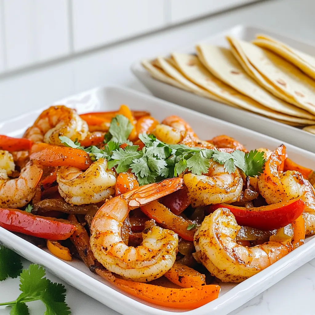 - 1 lb shrimp, peeled and deveined - 1 red bell pepper, sliced - 1 yellow bell pepper, sliced - 1 red onion, sliced - 3 tablespoons olive oil - 2 tablespoons chili powder - 1 tablespoon cumin - 1 teaspoon garlic powder - Zest and juice of 2 limes - Salt and pepper to taste - Corn tortillas for serving You need fresh shrimp for this dish. They add a nice texture and flavor. The bell peppers and onions bring color and sweetness. Olive oil helps in cooking and adds richness. The spices, like chili powder and cumin, give the shrimp a bold taste. Lime zest and juice brighten the dish and balance the spices. - Fresh cilantro, chopped, for garnish - Lime wedges - Optional toppings: salsa and guacamole After cooking, you can add fresh cilantro. It gives a nice herb flavor. Lime wedges are great for squeezing on top. You can also serve salsa or guacamole. They add creaminess and flavor, making the meal more fun. - Sheet pan - Mixing bowls - Whisk You will need a sheet pan to bake everything together. Mixing bowls help combine the shrimp and veggies. A whisk is handy for mixing the marinade. With these tools, you can make this meal easy and quick. 1. First, heat your oven to 400°F (200°C). This step ensures even cooking. 2. Next, grab a large mixing bowl. Add 1 pound of peeled and deveined shrimp. 3. Slice one red bell pepper, one yellow bell pepper, and one red onion. Toss them into the bowl with the shrimp. 1. In a small bowl, mix three tablespoons of olive oil. 2. Add two tablespoons of chili powder and one tablespoon of cumin. 3. Then, stir in one teaspoon of garlic powder. Zest and juice two limes into the mix. 4. Season with salt and pepper. Whisk until everything combines well. 1. Pour the marinade over the shrimp and veggies in the large bowl. Toss to coat all pieces evenly. 2. Spread the mixture on a large sheet pan. Make sure it’s in a single layer. 3. Bake in the oven for about 15 to 20 minutes. Check that the shrimp is pink and opaque. The veggies should be tender and slightly charred. 4. Once done, remove the pan from the oven. Let it cool for a few minutes before serving. - Alternative spices or herbs to use: Try using smoked paprika for a deeper flavor. You can also add oregano or thyme for a fresh twist. If you like heat, consider adding cayenne pepper or crushed red pepper flakes. - Marinating shrimp: how long and why: Marinate the shrimp for about 15 to 30 minutes. This time allows the shrimp to soak up the lime juice and spices. The acid from the lime tenderizes the shrimp and enhances the taste. - Best sides to accompany fajitas: Serve your fajitas with Mexican rice or black beans. A fresh corn salad or avocado slices also pair well. These sides add color and flavor to your meal. - How to serve for gatherings: Set up a fajita bar for easy serving. Place warm tortillas, shrimp, and veggies in separate bowls. Add toppings like salsa, guacamole, and sour cream. Guests can build their own fajitas. - Stovetop or grilling options: You can cook the shrimp on a stovetop in a skillet. Heat olive oil and sauté the shrimp and veggies until tender. Grilling gives a nice char. Just place them on a hot grill for a smoky flavor. {{image_2}} You can swap shrimp for chicken or tofu. Chicken is a great choice. It cooks well and absorbs flavors nicely. Use bite-sized pieces of chicken breast. For a plant-based option, try tofu. Press it to remove excess water. Then, cut it into cubes and follow the same steps. Both options give you tasty fajitas. Feel free to add more veggies for better nutrition. Try zucchini, mushrooms, or corn. These veggies add color and texture. Slice them thinly, just like the bell peppers. Mix them in with the shrimp and spices. This adds flavor and makes the dish more filling. The more veggies, the better! You can control the spice level to suit your taste. For milder fajitas, reduce the chili powder. You can also add a touch of sugar to balance flavors. If you love heat, add more chili powder or some diced jalapeños. Try chipotle powder for a smoky kick. Adjusting spice makes your fajitas unique! To store your chili lime shrimp fajitas, let them cool first. Place the leftovers in an airtight container. This helps keep them fresh. You can store them in the fridge for up to three days. Make sure to separate the shrimp from the tortillas. This prevents sogginess. To reheat, use the oven for best results. Preheat the oven to 350°F (175°C). Place the fajitas on a baking sheet. Heat for about 10 minutes, or until warm. This method keeps the shrimp tender and the veggies crisp. If you’re in a hurry, the microwave works too. Just heat in short bursts to avoid overcooking. If you want to freeze your fajitas, start by cooling them completely. Pack the shrimp and veggies in freezer-safe bags. Remove as much air as possible. This helps prevent freezer burn. You can freeze them for up to three months. To thaw, place them in the fridge overnight. Reheat in the oven or pan before serving. Bake shrimp fajitas for 15 to 20 minutes at 400°F (200°C). This time ensures the shrimp cook through and the veggies soften. They should look vibrant and slightly charred. Keep an eye on them to avoid overcooking. Yes, you can use frozen shrimp. Thaw them first in cold water. This makes them easier to peel and devein if needed. Fresh shrimp cook faster, so adjust your baking time by a couple of minutes. Toppings can really enhance your fajitas. Here are some ideas: - Fresh cilantro for a burst of flavor - Lime wedges for squeezing - Salsa for a spicy kick - Guacamole for creaminess - Sliced jalapeños for heat - Shredded cheese for richness Feel free to mix and match! You’ve learned about the key ingredients for tasty shrimp fajitas, like shrimp, peppers, and olive oil. Mixing them with the right spices makes a big difference. I shared tips on preparing and cooking, plus options for storing leftovers. Remember, you can swap proteins or add veggies to fit your taste. Getting creative with toppings can make your dish pop. Now, grab your sheet pan and start cooking! Enjoy the journey and delicious results.
