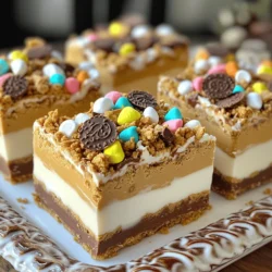 - 1 cup cookie crumbs (from chocolate sandwich cookies) - 1 cup creamy peanut butter - 1 cup sweetened condensed milk - 1 ½ cups white chocolate chips - 1 teaspoon vanilla extract - ½ cup crushed chocolate sandwich cookies (for topping) - ¼ cup mini marshmallows (optional for extra texture) To make these tasty Cookies and Cream Fudge Bars, you need simple ingredients. First, gather your cookie crumbs from chocolate sandwich cookies. You can crush them yourself or buy pre-made crumbs. Make sure you have creamy peanut butter. This will add richness and a nice flavor. Next is sweetened condensed milk. This ingredient helps bind everything together and sweetens the fudge. You also need white chocolate chips. They melt beautifully and give a sweet touch to the bars. Don't forget vanilla extract for that extra flavor boost. For added fun, you can include crushed chocolate sandwich cookies as a topping. They add a nice crunch. Mini marshmallows are also a great option if you want a chewy texture. You can mix and match these ingredients based on what you like. Each choice makes the fudge more special and fun. - Line an 8x8 inch baking dish with parchment paper. - Mix 1 cup of cookie crumbs and 1 cup of creamy peanut butter in a bowl. - Pour in 1 cup of sweetened condensed milk. Mix until smooth. - Melt 1 ½ cups of white chocolate chips in a microwave-safe bowl. Stir every 30 seconds. - Add the melted white chocolate and 1 teaspoon of vanilla extract to the mix. - Gently fold in ½ cup of crushed chocolate cookies and ¼ cup of mini marshmallows, if using. - Pour the mixture into the prepared dish. Spread it evenly. - Refrigerate for at least 3 hours until set firmly. To ensure a smooth blended mixture, combine the cookie crumbs and peanut butter well. Mix until there are no dry spots. When melting white chocolate, use 30-second intervals in the microwave. Stir after each interval. This helps avoid burning and keeps it smooth. For plating, serve the fudge bars on a decorative platter. A drizzle of melted white chocolate adds a fun touch. You can also garnish with whole chocolate cookies for a playful look. Arrange the bars neatly for a beautiful display. One common mistake is overmixing the cookie folding step. Gently fold the crushed cookies in to keep some texture. Another mistake is not refrigerating long enough. The fudge needs at least three hours to set properly. Make sure you wait! {{image_2}} You can switch up the nut butter. Almond or cashew butter works great too. They add a unique flavor. If you love dark chocolate, try using dark chocolate chips instead of white. This change makes the fudge richer and more decadent. If you need a gluten-free option, use gluten-free cookies. This swap keeps the taste and texture intact. You can also try different sweeteners, like honey or maple syrup. This gives you control over the sweetness. Want a crunch? Add chopped nuts or dried fruits like cranberries. This makes each bite exciting. You can also use fun toppings. Try sprinkles or candy pieces for color and fun. These little changes make the fudge bars feel special. To keep your fudge bars fresh, store them in an airtight container. Use a container that fits the bars snugly. You want to avoid any air getting in. Place parchment paper between layers if stacking. This helps prevent them from sticking together. You can freeze these fudge bars for longer storage. First, cut them into squares. Wrap each piece in plastic wrap. Then, place all the wrapped pieces in a freezer-safe bag. Make sure to remove as much air as you can. To thaw, simply take them out and let them sit at room temperature for about 30 minutes. These fudge bars can last up to a week at room temperature. However, they stay fresh longer in the fridge. In the fridge, they can last up to two weeks. Just make sure they are in an airtight container to keep them moist and tasty. Cookies and Cream Fudge Bars are rich, sweet treats. They have a creamy base made with cookie crumbs and peanut butter. White chocolate gives them a smooth texture. Topped with crushed cookies, they are a fun twist on classic fudge. Yes, you can make these fudge bars ahead of time. Prepare them and refrigerate for at least three hours. They set well and taste even better after a day. Just store them in an airtight container. To make these fudge bars gluten-free, use gluten-free chocolate sandwich cookies. Many brands offer great options. Also, ensure your peanut butter is gluten-free. Check the labels to be safe. Absolutely! You can add different flavors to the fudge. Try almond or cashew butter instead of peanut butter. You can also swap in dark chocolate chips for a richer taste. Add nuts or dried fruits for more texture. If you want a dairy-free option, use coconut cream. It works well for a creamy texture. You can also make your own by blending milk with sugar. This lowers the sugar content while keeping it sweet. You’ve learned how to make delicious cookies and cream fudge bars. We covered the key ingredients, step-by-step instructions, and tips for success. Remember, you can customize flavors with different nut butters or toppings. Store leftovers in the fridge for long-lasting freshness. With this simple recipe, you’ll impress friends and family. Enjoy making and sharing these tasty treats!