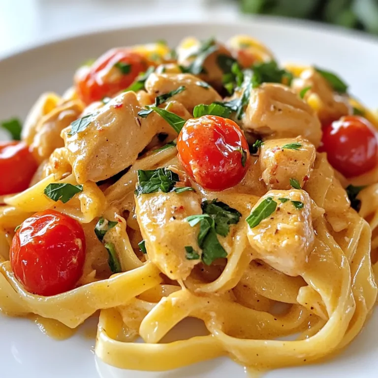 - 8 oz linguine pasta - 2 chicken breasts, diced - 4 tablespoons cowboy butter - 3 cloves garlic, minced - 1 teaspoon smoked paprika - ½ teaspoon cayenne pepper - 1 cup cherry tomatoes, halved - 1 cup spinach, roughly chopped - ½ cup heavy cream - Salt and pepper to taste The main ingredients bring flavor and texture to this dish. The linguine pasta serves as a great base. Diced chicken adds protein and heartiness. The garlic gives a nice aroma, while smoked paprika adds a hint of warmth. Cherry tomatoes provide sweetness and brightness. Spinach adds color and nutrients, and heavy cream makes everything rich and creamy. - ½ cup unsalted butter, softened - 2 tablespoons fresh chives, chopped - 1 tablespoon fresh parsley, chopped - 1 tablespoon lemon zest - 1 teaspoon garlic powder - 1 teaspoon onion powder - Salt to taste Cowboy butter is the star of this recipe. It combines creamy butter with fresh herbs. The lemon zest adds a zing, making each bite pop. Garlic and onion powders enhance the flavor profile. This butter is easy to make and adds a lot of depth to your meal. - Fresh parsley, chopped Garnishing with fresh parsley adds a splash of color. It also brings a fresh taste that brightens the dish. You can also consider adding a squeeze of lemon for extra zest. Enjoy your Cowboy Butter Chicken Linguine with these simple yet effective garnishes! {{ingredient_image_1}} To make cowboy butter, you need softened unsalted butter. Add chives, parsley, lemon zest, garlic powder, onion powder, and salt. Mix well until smooth. Next, place the mix on parchment paper. Roll it into a log and refrigerate it for at least 30 minutes. This lets all the flavors blend. Start by boiling salted water in a large pot. Once it boils, add the linguine. Cook it according to package instructions until it's al dente. Be sure to drain the pasta, but save half a cup of pasta water for later. This water helps the sauce stick to the pasta. In a large skillet, melt two tablespoons of cowboy butter over medium-high heat. Add diced chicken breasts and season them with smoked paprika, cayenne, salt, and pepper. Cook until the chicken is golden brown and fully cooked, about 7 to 10 minutes. This adds great flavor. Now, reduce the heat to medium. Add minced garlic to the skillet and cook it for one minute. This wakes up the flavor. Then, toss in halved cherry tomatoes. Cook them until they soften, which takes about 3 to 5 minutes. It smells amazing! Next, pour in the heavy cream, stirring well. Add the chopped spinach and let it simmer for 2 to 3 minutes until the spinach wilts. Adjust the seasoning with salt and pepper to taste. This gives your sauce a rich and creamy texture. Add the cooked linguine to the skillet. Pour in the reserved pasta water and the rest of the cowboy butter. Toss everything together until the pasta is well-coated and heated through. This ensures every bite is flavorful. Plate your cowboy butter chicken linguine and garnish it with freshly chopped parsley. This adds a nice touch of color. Serve it warm and enjoy a delightful meal that’s sure to impress your family and friends! To make the best cowboy butter, start with soft unsalted butter. Mix it well with fresh chives, parsley, lemon zest, garlic powder, onion powder, and a pinch of salt. This blend gives your dishes a rich flavor. Roll it into a log with parchment paper. Chill it in the fridge for at least 30 minutes. This helps the flavors meld and makes it easier to slice. When cooking chicken, cut it into small, even pieces. This helps it cook quickly and evenly. Use medium-high heat to get a nice golden color. Season the chicken with smoked paprika, cayenne, salt, and pepper before cooking. This adds depth to the flavor. Cook it until it's no longer pink, about 7-10 minutes. To boost flavor, add minced garlic right after cooking the chicken. It brings a wonderful aroma. After that, toss in halved cherry tomatoes. They soften and add sweetness. Don’t forget the heavy cream and spinach! The cream makes the dish creamy, and spinach brings a fresh taste. Adjust seasoning with salt and pepper to match your palette. For perfect linguine, boil salted water until it bubbles. Add the pasta and cook until al dente, about 8-10 minutes. Stir often to prevent sticking. Reserve half a cup of pasta water before draining. This starchy water helps the sauce stick to the pasta. Toss the cooked linguine into the skillet with the sauce for a well-coated meal. Pro Tips Homemade Cowboy Butter: Make extra cowboy butter and store it in the fridge or freezer. It’s perfect for adding flavor to grilled meats or vegetables! Adjust the Heat: Feel free to adjust the cayenne pepper based on your spice preference. Start with less and add more if you like it hotter! Fresh Ingredients: Using fresh spinach and ripe cherry tomatoes will enhance the flavors of the dish. Try to source the best quality ingredients you can find. Pasta Water: Don’t forget the reserved pasta water! It helps to bind the sauce and pasta together, creating a creamy texture. {{image_2}} You can easily swap chicken for shrimp or tofu. Shrimp cooks fast and adds a sweet flavor. Tofu is great for a plant-based option and absorbs all the spices. If you like beef, try diced steak. Just make sure to adjust cooking times for each protein. Feel free to add more veggies for color and nutrition. Bell peppers, zucchini, or broccoli work well. Add them when you sauté the garlic. This way, they soften but still keep some crunch. Fresh herbs like basil or thyme can also brighten the dish. Linguine is great, but other pastas can shine too. Try fettuccine for a thicker bite or spaghetti for a classic look. For gluten-free options, use rice noodles or gluten-free pasta. Always cook until al dente for the best texture. To store your leftover Cowboy Butter Chicken Linguine, let it cool first. Then, place it in an airtight container. This keeps the flavors fresh. You can refrigerate it for up to three days. If you want to keep it longer, freeze it for up to three months. When you’re ready to enjoy your leftovers, you can reheat them in a few ways. The best method is on the stove. Heat it over medium heat in a skillet. Add a splash of water or cream to keep it moist. Stir occasionally until it warms through. You can also use the microwave. Place it in a microwave-safe bowl and cover it. Heat for one to two minutes, stirring halfway through. Meal prepping this dish is easy and fun. You can cook a big batch ahead of time. Divide it into portions and store them in the fridge or freezer. This way, you have quick meals ready to go. Just remember to reheat properly! You can also prep the Cowboy Butter in advance. Store it in the fridge for up to a week. Use it for other dishes too! Cowboy Butter is a rich and flavorful compound butter. It blends softened butter with herbs and spices. You mix in chives, parsley, lemon zest, garlic powder, onion powder, and salt. This butter adds a tasty kick to many dishes, making them special. It shines in Cowboy Butter Chicken Linguine, enhancing the whole meal. Yes, you can make Cowboy Butter Chicken Linguine gluten-free. Just swap the linguine pasta with a gluten-free version. Many brands offer great gluten-free pasta made from rice or corn. This way, you can enjoy the same rich flavors without any gluten. The dish can be as spicy as you like! It includes cayenne pepper, which adds heat. You can adjust the amount to suit your taste. If you prefer less spice, use less cayenne. You can also skip it completely for a milder version. Absolutely! While linguine works well, you can use any pasta shape you like. Fettuccine, penne, or even spaghetti are great choices. Just cook the pasta according to package instructions to get the right texture. Cowboy Butter Chicken Linguine lasts about 3 to 4 days in the fridge. Store it in an airtight container to keep it fresh. When you're ready to eat it again, just reheat on the stove or in the microwave until warm. Cowboy Butter Chicken Linguine is a simple dish with bold flavors. We explored the main ingredients, how to prepare them, and step-by-step cooking tips. You learned about variations, storage, and even common questions. Now, you can enjoy a tasty meal that meets your needs. Whether you stick to the recipe or try new spins, this dish is easy to love. Get cooking and share this warm, comforting meal with anyone you choose!