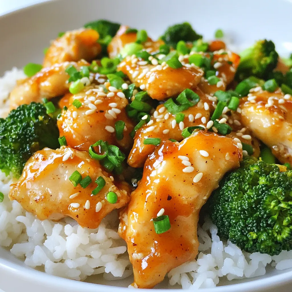 For this dish, I use: - 2 chicken breasts, sliced into thin strips - 2 cups broccoli florets The chicken gives protein and flavor, while the broccoli adds color and crunch. The magic happens with these: - 2 tablespoons honey - 2 tablespoons Sriracha sauce - 1 tablespoon soy sauce - 2 cloves garlic, minced - 1 teaspoon ginger, grated - Salt and pepper to taste These sauces blend sweet and spicy. Honey balances the heat from Sriracha. Soy sauce adds depth to the flavor. For a nice finish, I suggest: - 1 tablespoon sesame seeds (for garnish) These seeds add a nutty taste and a lovely look. You can also serve this over cooked rice or quinoa for a complete meal. {{ingredient_image_1}} First, grab a medium bowl. In this bowl, whisk together the honey, Sriracha, and soy sauce. Add a bit of salt and pepper to taste. This mix gives your dish a sweet and spicy kick. Set aside half of the sauce for later. You want to save it for when you add the broccoli. This sauce is the star of the dish! Now, heat a large skillet over medium-high heat. Pour in the olive oil and let it warm. Once hot, add the minced garlic and grated ginger. Sauté for about 30 seconds. You want to smell that amazing aroma! Next, toss in the sliced chicken. Cook for 5 to 7 minutes, stirring often. The chicken should be cooked through and no longer pink. This step is key for juicy chicken. Once the chicken is ready, add the broccoli florets to the skillet. Pour the reserved sauce over everything. Stir well to combine all the flavors. Cover the skillet with a lid. Cook for an additional 3-4 minutes. You want the broccoli to be tender but still bright green. This keeps it crunchy and fresh! When done, remove from heat and sprinkle sesame seeds on top for an extra touch. Enjoy this delightful dish! To boost the flavor of Honey Sriracha Chicken Broccoli, you can add fresh herbs. Cilantro or green onions work great. A splash of lime juice adds brightness, too. For a crunch, toss in some chopped nuts like peanuts or cashews. You can also switch the Sriracha for another hot sauce if you prefer a different heat. For tender chicken, slice it into thin strips. This helps it cook evenly. Make sure to let the chicken rest for a few minutes after cooking. This keeps it juicy. Always use a meat thermometer to check the internal temperature. It should reach 165°F. Season the chicken well with salt and pepper before cooking for better flavor. To keep broccoli vibrant and crisp, do not overcook it. When you add it to the skillet, cover it to steam for just a few minutes. This will keep its bright green color and crunch. If you like, you can blanch the broccoli first. Just boil it for two minutes, then plunge it in ice water. This makes it even more tender but still bright. Pro Tips Marinate for More Flavor: Allow the chicken to marinate in the sauce for at least 30 minutes before cooking to enhance the flavor. Adjust the Heat: If you prefer a milder dish, reduce the amount of Sriracha or use a sweet chili sauce instead. Perfectly Cooked Broccoli: To keep the broccoli vibrant and crisp, avoid overcooking it; it should be tender yet still have a slight crunch. Serving Suggestions: This dish pairs excellently with jasmine rice or quinoa, and a sprinkle of green onions can add freshness. {{image_2}} You can swap chicken for other proteins. Try shrimp or beef strips. For shrimp, cook for about 3-4 minutes until they turn pink. If using beef, slice it thinly for quick cooking. Cook until browned. These swaps keep the same great flavors. To make this dish vegetarian, use tofu or tempeh. Press and cube firm tofu for the best texture. Sauté it until golden brown. Tempeh is another great choice; just slice it thinly. Both options soak up the honey Sriracha sauce well. This gives you a tasty meal without meat. You can change the sauce to fit your taste. Try teriyaki sauce for a sweeter flavor. For a smoky touch, use chipotle sauce. You can also mix honey with hoisin sauce for a rich twist. Each option brings a new vibe to the dish, keeping it fun and fresh! You can store leftover Honey Sriracha Chicken Broccoli in the fridge. Place it in an airtight container. It stays fresh for 3 to 4 days. Make sure it cools down before sealing. This helps keep the flavors intact. If you want to freeze it, use a freezer-safe container. Honey Sriracha Chicken Broccoli keeps well for about 2 to 3 months in the freezer. To avoid freezer burn, wrap it tightly in plastic wrap before placing it in the container. Thaw it in the fridge overnight before cooking. To reheat, use the microwave or stovetop. If using the microwave, heat in short bursts. Stir in between to heat evenly. For the stovetop, warm it in a skillet over medium heat. Add a splash of water or chicken broth to keep it moist. This will bring back its tasty flavors. Enjoy your meal! Yes, you can use frozen broccoli. It is a great time saver. Just add it straight to the skillet. You may need to cook it a bit longer than fresh broccoli. This helps ensure it heats through. Frozen broccoli will still taste good with the honey Sriracha sauce. Honey Sriracha Chicken Broccoli pairs well with cooked rice or quinoa. Both options soak up the sauce nicely. You can also serve it with a side salad for some crunch. Steamed or roasted vegetables would be a great choice too. These sides add color and flavor to your meal. To adjust the spiciness, play with the amount of Sriracha. If you want less heat, use only one tablespoon. If you like it spicy, add more Sriracha. You can also mix in some honey for sweetness. This helps balance the heat and makes the dish more enjoyable. Making Honey Sriracha Chicken Broccoli is easy and fun. We explored the key ingredients like chicken, sauces, and garnishes. I shared step-by-step instructions to guide you through cooking. We also covered tips to enhance flavor, get perfect chicken, and prepare your broccoli. For those wanting variety, we discussed many protein swaps and meat-free options. In the end, enjoy experimenting with this dish. Keep it fresh, tasty, and make it your own!