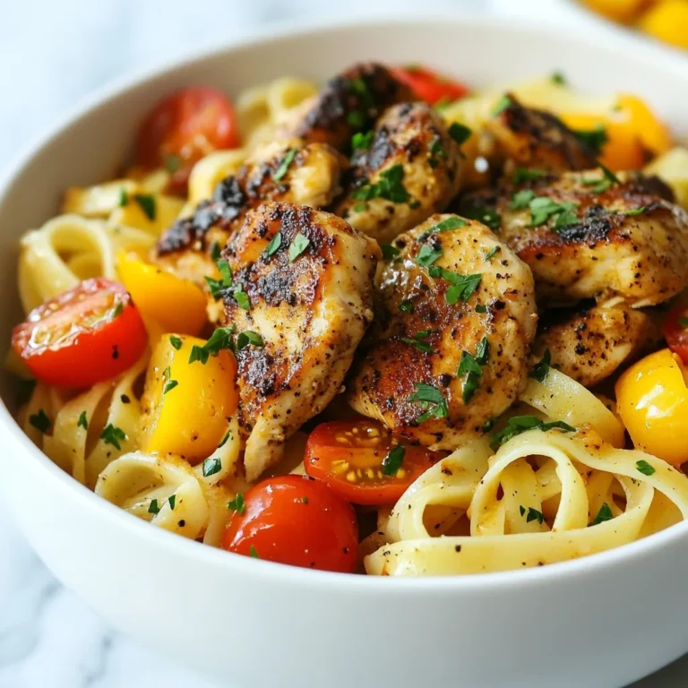 - 2 boneless, skinless chicken breasts - 8 ounces fettuccine pasta - 1 cup heavy cream - 2 tablespoons Cajun seasoning - 1 bell pepper (red or yellow) - 1 medium onion, diced - 3 cloves garlic, minced - 1 cup cherry tomatoes, halved - 1/2 cup grated Parmesan cheese - Olive oil, salt, and pepper When I make Cajun Chicken Pasta, I focus on fresh ingredients. The chicken should be boneless and skinless for quick cooking. Fettuccine pasta is my go-to because it pairs well with creamy sauces. Heavy cream adds richness, making every bite satisfying. The Cajun seasoning is key. It gives the dish its bold and spicy flavor. I love using a bright bell pepper for color and crunch. A medium onion adds sweetness and depth to the dish. Next, garlic and cherry tomatoes bring a burst of flavor. I always use fresh garlic because it enhances the taste. The grated Parmesan cheese adds a lovely creaminess and salty finish. Olive oil, salt, and pepper are simple but important. They help bring all the ingredients together. This combination makes for a hearty and flavorful meal in just 30 minutes. {{ingredient_image_1}} To cook the fettuccine, first, fill a large pot with salted water. Bring that water to a rolling boil. Add the fettuccine and let it cook for about 8 to 10 minutes. This will give you pasta that is al dente, or firm to the bite. Once done, save half a cup of the pasta water. Drain the pasta and set it aside. Take the sliced chicken breasts and put them in a bowl. Sprinkle the Cajun seasoning over the chicken. Toss it well to coat every piece evenly. Next, heat olive oil in a large skillet over medium-high heat. Add the seasoned chicken to the skillet. Sauté it for 5 to 7 minutes. Cook until the chicken is golden brown and cooked through. Once done, remove the chicken from the skillet and keep it aside. In the same skillet, add the diced onion and sliced bell pepper. Sauté these veggies for about 3 to 4 minutes. You want them to start softening. Now, add minced garlic and halved cherry tomatoes. Cook for another 2 minutes. This brings out a nice aroma. Pour in the heavy cream and stir well. Bring this mixture to a gentle simmer. Add the cooked chicken back into the skillet. Stir in the grated Parmesan cheese. Check the sauce for seasoning and add salt and pepper as needed. If the sauce feels too thick, add some reserved pasta water until you reach your desired consistency. Now, add the cooked fettuccine to the skillet. Toss everything together. Make sure the pasta is fully coated in that creamy sauce. For serving, dish out the pasta into bowls. Add a sprinkle of freshly chopped parsley on top. This gives a nice pop of color and flavor. Enjoy your tasty Cajun chicken pasta! To cook fettuccine just right, use a large pot. Fill it with water and add salt. Once the water boils, add the pasta. Cook it according to the package instructions. Check for al dente texture at the end of the time. The pasta should be firm, not mushy. If you bite into it, it should have a slight chew. Remember to save some pasta water before draining. This starchy water helps to thicken your sauce later. You can boost the Cajun flavor with a few extras. Try adding smoked paprika for a deeper taste. A pinch of cayenne pepper gives it more heat. If you like herbs, add thyme or oregano. Marinating the chicken for an hour in Cajun seasoning and olive oil makes a big difference. This quick step adds flavor throughout the meat. Getting the sauce just right is key. If you find it too thick, add reserved pasta water slowly. Stir and check the thickness as you go. If it’s too thin, simmer it longer. The cream needs time to thicken. For a richer flavor, consider adding more Parmesan cheese. This also helps with thickness and gives a nice taste. Pro Tips Use Fresh Ingredients: Fresh vegetables and herbs elevate the dish's flavor and presentation. Opt for ripe cherry tomatoes and vibrant bell peppers for the best results. Adjust Spice Levels: If you're sensitive to heat, start with less Cajun seasoning and add more as desired. You can always add spice, but it's hard to take it away! Cook Pasta Al Dente: Cooking the fettuccine until just al dente ensures it holds up well when tossed with the creamy sauce, preventing it from becoming mushy. Garnish for Presentation: Fresh parsley not only adds a pop of color but also a fresh flavor contrast. Don't skip this step for a beautifully presented dish! {{image_2}} You can switch out chicken for other proteins. Shrimp adds a nice twist. It cooks quickly and soaks up the flavors well. Sausage is another great choice. It gives a hearty taste to the dish. If you prefer a vegetarian option, use firm tofu or chickpeas. Both options work well with Cajun seasoning. Just make sure to sauté them until golden. Fettuccine is a classic choice, but you can try other pastas too. Penne or rigatoni holds the sauce nicely. Spaghetti is great if you want something lighter. Even gluten-free pasta works well in this dish. Just cook it according to package directions to ensure a perfect texture. Want to kick up the heat? Add sliced jalapeños or serrano peppers. They bring a fresh flavor and extra spice. You can also use hot sauce for a quick boost. Just stir it in with the cream. For a smoky touch, try adding chipotle in adobo sauce. It adds depth and richness to the dish. To keep your Cajun Chicken Pasta fresh, store it in an airtight container. This helps prevent the dish from drying out. Make sure to let it cool before sealing. The pasta stays good in the fridge for up to three days. When reheating, I recommend using the stove. Add a splash of water or cream to keep it moist. Heat it in a skillet over low heat. Stir often to ensure even warming. You can also use the microwave, but cover it to avoid splatters. Heat in short bursts, stirring in between. To freeze Cajun Chicken Pasta, first, let it cool completely. Use freezer-safe containers or bags. Remove as much air as possible to avoid freezer burn. It can last up to three months in the freezer. When ready to eat, thaw it overnight in the fridge. Reheat as mentioned above for the best flavor. Cajun Chicken Pasta is a creamy dish that combines pasta with spiced chicken. It features fettuccine noodles tossed in a rich sauce made from heavy cream, Cajun seasoning, and fresh veggies. The dish is colorful and packed with flavor, thanks to the chicken, bell peppers, onions, and tomatoes. It’s perfect for a quick weeknight meal. Yes, you can make Cajun Chicken Pasta ahead of time. Cook the pasta and chicken, then store them separately. Keep the sauce in an airtight container too. When you’re ready to eat, heat the sauce and combine it with the chicken and pasta. This method keeps everything fresh and tasty. To make Cajun Chicken Pasta gluten-free, use gluten-free fettuccine pasta. Check the Cajun seasoning for gluten, as some brands add it. Most fresh veggies are gluten-free, so feel free to add your favorites. This way, you can enjoy the same great taste without gluten. In this blog, we explored how to make Cajun Chicken Pasta. We discussed the main ingredients, like chicken, fettuccine, and Cajun spices. I shared step-by-step instructions for cooking and combining your meal. We also covered tips for perfect pasta and variations for different diets. Enjoy this dish as a flavorful meal any night. You can customize it to fit your taste. Cooking Cajun Chicken Pasta can be fun and rewarding!