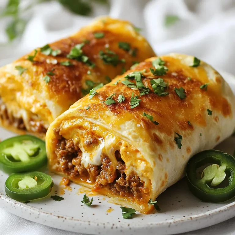 - 2 large flour tortillas - 1 cup shredded cheddar cheese - 1 cup shredded mozzarella cheese - 1 cup cooked and seasoned ground beef or diced grilled chicken - 1/2 cup cooked rice - 1/4 cup sour cream - 1/4 cup salsa - Optional: Sliced jalapeños - Salt and pepper to taste - Butter for grilling To make a great Grilled Cheese Burrito, gather the main ingredients first. You need two large flour tortillas, cheddar cheese, mozzarella cheese, and cooked ground beef or chicken. These items form the base of your burrito. If you want to add more flavor, consider using optional ingredients. Cooked rice makes it heartier. Sour cream and salsa add creaminess and zest. Sliced jalapeños give it a spicy kick. For seasoning, just add salt and pepper to taste. Butter will help your burrito get golden and crispy when you grill it. Using these ingredients, you can create a delicious meal that is both easy and satisfying. {{ingredient_image_1}} To start, you need to mix the filling. Grab a bowl and add your cooked ground beef or diced grilled chicken. If you want, add cooked rice for a heartier meal. Then, include sour cream and salsa. Don’t forget to add salt and pepper to taste. Stir it all together until it looks even. This blend will be the tasty heart of your burrito. Next, it’s time to build the burrito. Lay a large flour tortilla flat on your surface. Start by sprinkling half of the cheddar and mozzarella cheese on one half of the tortilla. Now, take half of your filling mixture and spoon it over the cheese. Top this with the rest of the cheese. Fold the tortilla over to make a half-moon shape. Tuck in the sides to keep your filling in. Repeat this step for the second tortilla. Now, let’s grill the burrito. Heat a skillet or grill pan over medium heat. Add a tablespoon of butter and let it melt. Once it’s hot, place the burrito seam-side down in the pan. Grill for 3 to 4 minutes until it turns golden brown and crispy. Carefully flip the burrito and grill the other side for another 3 to 4 minutes. This will melt the cheese and make the tortilla crispy. Enjoy! To get that perfect crispiness, heat your skillet to medium heat. Adding butter helps a lot. The butter gives a nice golden crust. Make sure to grill each side for about 3 to 4 minutes. Flip it carefully to keep the filling in place. For melting cheese, layer it well. Use a mix of cheddar and mozzarella. The cheddar gives flavor, while mozzarella melts nicely. Place cheese on both sides of the filling. This way, you get gooey cheese in every bite. For sides, you can't go wrong with tortilla chips. They add crunch and go well with salsa. Guacamole is another great choice. It adds a creamy touch that balances the meal. For drinks, try iced tea or a light soda. A cold drink complements the warm burrito. If you like something stronger, a light beer works too. To change the spice level, add sliced jalapeños inside the burrito. If you want it milder, skip the jalapeños. You can also use sweet bell peppers for a hint of sweetness. If you want heat without too much kick, try adding a pinch of chili powder. This gives flavor without overwhelming heat. For a milder taste, use a mild salsa instead of spicy salsa. Pro Tips Use Fresh Tortillas: Fresh tortillas will give you a better texture and flavor. Look for them in the refrigerated section of your grocery store for the best results. Customize Your Fillings: Feel free to add vegetables like bell peppers or onions to your filling for added nutrition and flavor. You can also swap out the proteins based on your preference. Perfectly Melted Cheese: For the best cheese melting experience, use a combination of cheeses with different melting points. Cheddar provides flavor while mozzarella gives that gooey stretch. Keep It Pressed: While grilling, you can use a spatula to gently press down on the burrito. This helps to create a crispier exterior and ensures the filling is heated through. {{image_2}} You can switch up the protein in your burrito. Instead of beef or chicken, try shrimp. Shrimp cooks fast and adds a nice touch. Simply season it like you would the beef or chicken. You can also go vegetarian. Use black beans or lentils as a filling. They are hearty and packed with flavor. Mix them with spices for a tasty twist. Cheese is key in this recipe. You can mix different cheeses for fun flavors. Try pepper jack for a spicy kick. Or use gouda for a rich, smoky taste. Blend cheddar and mozzarella for that creamy texture. Experiment with your favorite types to find your perfect mix. Want to add more to your burrito? Consider beans, veggies, or sauces. Black beans add fiber and taste. Chopped peppers bring color and crunch. You can also drizzle some hot sauce inside for extra heat. Try adding sautéed onions or corn for sweetness. These additions can make your burrito unique and even tastier. To keep your grilled cheese burritos fresh, wrap them tightly in foil or plastic wrap. This keeps moisture in and prevents them from drying out. Place the wrapped burritos in an airtight container. Store them in your fridge for up to three days. If you want to keep them longer, consider freezing. When it's time to enjoy leftovers, you can use a skillet or microwave. For the skillet method, heat it over medium heat. Unwrap the burrito and place it in the pan. Cook for about 3-4 minutes on each side until heated through. For the microwave, place the burrito on a plate and cover it with a damp paper towel. Heat for 1-2 minutes, checking every 30 seconds. This way, you keep the tortilla soft and the cheese melty. To freeze burritos, first, let them cool completely. Wrap each burrito tightly in plastic wrap. Then, place them in a freezer-safe bag or container. Label the bag with the date. You can freeze them for up to three months. When ready to eat, let them thaw in the fridge overnight before reheating. This helps keep the taste and texture just right. Yes, you can easily make this burrito meat-free. Instead of ground beef or chicken, use sautéed veggies like bell peppers, onions, and mushrooms. You can also add black beans or pinto beans for protein. These options keep the burrito hearty and satisfying. Don't forget to load up on cheese for that melty goodness! This burrito pairs well with many sides. Try serving it with a fresh salad for crunch. You can also enjoy it with tortilla chips and guacamole. For a fun twist, add a side of corn on the cob. These sides bring out the flavors of the burrito and make the meal feel complete. To make this burrito gluten-free, swap the flour tortillas for gluten-free tortillas. Many brands offer good options. You can also check the labels on sour cream and salsa to ensure they are gluten-free. This way, you can enjoy the same tasty flavors without the gluten. This blog post covered the key ingredients and steps to make a delicious burrito. You learned about filling options, seasoning, and grilling techniques. I shared tips on achieving crispiness and adjusting spice levels to suit your taste. You can get creative with variations and storage methods for leftovers. Enjoy making this burrito your own, trying different flavors and filling options. Your next meal can be easy, fun, and tasty. Dive in and savor every bite of your homemade burrito!