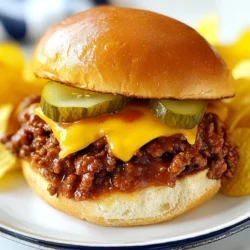 To make homemade Sloppy Joes, you need simple but tasty ingredients. Here’s what you’ll need: - 1 lb ground beef or turkey - 1 cup finely chopped onion - 1 cup finely chopped bell pepper (mix of red and green) - 2 cloves garlic, minced - 1 cup ketchup - 1 tablespoon Worcestershire sauce - 1 tablespoon brown sugar - 1 tablespoon apple cider vinegar - 1 teaspoon smoked paprika - 1 teaspoon mustard (yellow or Dijon) - Salt and pepper to taste - 4 hamburger buns - Optional: sliced pickles and sliced cheese for topping These ingredients blend well and create a rich flavor. The ground beef or turkey provides the base. The onions and bell peppers add crunch and sweetness. The seasonings and sauces bring everything together, making each bite delicious. {{ingredient_image_1}} Start by heating a large skillet over medium heat. Add the ground beef or turkey to the skillet. Use a spatula to break it into small pieces. Cook until it turns brown, which takes about 5-7 minutes. If you see grease pooling in the skillet, drain it. This keeps your Sloppy Joes from being too greasy. Next, add the chopped onions and bell peppers to the meat. Stir them in and let them cook for about 4-5 minutes. You want the veggies to soften and mix with the meat. After that, add the minced garlic. Cook for one more minute. This will bring out a lovely aroma. In a separate bowl, mix together the ketchup, Worcestershire sauce, brown sugar, apple cider vinegar, smoked paprika, mustard, salt, and pepper. Stir until it's all combined. Pour this sauce into the skillet with the meat and veggies. This is where the magic happens! Stir everything together well. Then, reduce the heat to low. Let the mixture simmer for about 10 minutes. This allows the flavors to blend and the sauce to thicken. Taste your mixture and adjust the seasoning if needed. A pinch more salt or a dash of pepper can make a big difference. While the Sloppy Joe mixture simmers, it’s time to toast your buns. You can use a dry skillet on the stove or an oven. If using a skillet, heat it over medium heat. Place the buns cut-side down and toast until they are golden brown. This adds a nice crunch and keeps them from getting soggy. Once everything is ready, it’s time to assemble your Sloppy Joes. Spoon the warm filling onto the toasted buns. If you like, add sliced pickles and cheese on top. Then, place the other half of the bun on top. Serve them warm and enjoy a hearty meal! You can change the meat in your Sloppy Joes to fit your taste. Ground turkey works great if you want a leaner option. If you prefer plant-based meals, use lentils or mushrooms. These options add unique flavors. If you like heat, add hot sauce. Just a few drops can spice things up. You can also try different kinds of mustard for a fun twist. Adjust the sauces to make the dish your own. When you brown your meat, use medium heat to get a nice color. Don’t rush this step; it helps add flavor. Break apart the meat as it cooks. This will help it brown evenly. For the veggies, sauté them until they are soft. Start with the onions and peppers first. Stir them often so they cook evenly. Add the garlic last for the best flavor. Cooking it for just a minute keeps its taste strong. For sides, crispy potato chips are a classic choice. They add crunch to the meal. You can also serve a simple salad for freshness. For a great presentation, use a wooden board to serve your Sloppy Joes. This gives a rustic look. Garnish each plate with a pickle spear for color and taste. Enjoy your tasty meal with friends and family! Pro Tips Choose Your Meat: For a healthier option, use ground turkey or chicken instead of beef. They both work well and are lower in fat. Customize Your Sauce: Feel free to add a few dashes of hot sauce or some chopped jalapeños for an extra kick! Perfectly Toasted Buns: For a crunchier texture, butter the outsides of your buns before toasting them in the skillet. Make It Ahead: The Sloppy Joe mixture can be made in advance and stored in the fridge for up to three days. Just reheat before serving! {{image_2}} You can make Sloppy Joes with many types of meat. If you want a vegetarian dish, try using lentils or mushrooms. Lentils give a nice texture and soak up flavors well. Mushrooms add a rich, earthy taste. These options make a great Sloppy Joe without meat. If you prefer meat, chicken or pork can work instead of beef or turkey. Ground chicken is lean and cooks quickly. Pork adds a sweet flavor. Just follow the same recipe steps for a tasty twist. The sauce is key to great Sloppy Joes. You can switch up the sauce for new flavors. Try using barbecue sauce for a smoky taste. Or, mix in some salsa for a fresh kick. You can also add extra spices or herbs. A little chili powder can add heat. Fresh basil or cilantro will bring brightness. Experiment until you find your favorite taste. You can choose different buns for serving. If you need gluten-free options, look for gluten-free hamburger buns. Whole wheat buns add a nutty flavor and more fiber. For something different, try serving your Sloppy Joe over rice or pasta. This makes a fun, filling meal. You can even serve it on a baked potato for a hearty dish. To keep your Sloppy Joes fresh, store them in the fridge. Use airtight containers to prevent air from entering. I recommend glass or plastic containers with lids. This helps maintain flavor and texture. Make sure to cool the filling first before sealing it in the container. Leftovers can last 3 to 4 days in the fridge. When you're ready to enjoy leftovers, reheat them safely. You can use the microwave or the stovetop. For the microwave, place the filling in a bowl. Cover it with a paper towel to avoid splatters. Heat in short bursts, stirring often. On the stovetop, use a skillet over low heat. Stir the filling until it's hot throughout. This keeps the meat juicy and tasty. If you want to save some Sloppy Joe filling for later, freezing is a great option. Allow the filling to cool completely, then transfer it to freezer-safe bags. Remove as much air as possible before sealing. Label the bags with the date. It can last up to three months in the freezer. When you're ready to eat, thaw the filling in the fridge overnight. You can reheat it on the stovetop or microwave. If it seems dry, add a splash of water or ketchup while reheating. This will keep it flavorful and moist. Sloppy Joes can last about 3 to 4 days in the fridge. To store them, place the filling in an airtight container. This keeps them fresh. Make sure to cool them before putting them in the fridge. Check for signs of spoilage before eating. If you see mold or smell something off, do not eat it. When in doubt, throw it out! Yes, you can make Sloppy Joes ahead of time! Cook the filling, let it cool, and store it in the fridge. This makes meal prep easy. When you’re ready to eat, reheat the filling on the stovetop or in the microwave. If using the stovetop, heat it on low, stirring often. This keeps it from sticking or burning. Sloppy Joes pair well with many side dishes. Some popular choices include: - Potato chips - Coleslaw - French fries - Corn on the cob - Salad For drinks, try sweet tea or a cold soda. These drinks complement the flavors in the Sloppy Joes. You can even serve it with a simple lemonade for a refreshing twist! You now have a complete guide on making Sloppy Joes. We covered ingredients, cooking steps, and tips for flavor. These meals are easy to make and adaptable. You can try different meats and sauces to find your favorite twist. Don't forget about storage and reheating, which keeps your leftovers fresh. Enjoy crafting and sharing these tasty sandwiches, whether for a family meal or a fun gathering. Try these ideas, and make your Sloppy Joes even better!