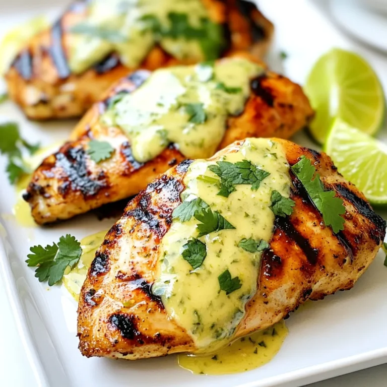 Here’s what you need to make Coconut Lime Chicken. Each ingredient brings its own special taste. - 4 boneless, skinless chicken breasts - 1 can (13.5 oz) coconut milk - 2 tablespoons fresh lime juice - Zest of 1 lime - 2 garlic cloves, minced - 1 tablespoon fresh ginger, grated - 2 teaspoons honey - 1 teaspoon ground cumin - Salt and pepper to taste - 2 tablespoons fresh cilantro, chopped (for garnish) - Lime wedges (for serving) This list gives you the flavors for a bright and tasty dish. The chicken is tender and juicy. The coconut milk adds creaminess while the lime adds a zing. Fresh garlic and ginger lift the taste. Honey balances the flavors, and cumin adds warmth. Don't forget the cilantro for freshness and lime wedges to serve. This dish is simple yet full of fun flavors. Enjoy cooking! {{ingredient_image_1}} To make the marinade, start by gathering your ingredients. You need coconut milk, fresh lime juice, lime zest, minced garlic, grated ginger, honey, ground cumin, salt, and pepper. In a bowl, whisk these ingredients together until they blend well. The coconut milk gives a creamy base while lime adds a bright flavor. This mix will make your chicken taste amazing. Next, take your chicken breasts and place them in a resealable plastic bag or a dish. Pour the prepared marinade over the chicken. Make sure all the chicken is covered. Seal the bag or cover the dish. For best results, let it marinate in the fridge for at least 30 minutes. If you have time, marinate it for up to 2 hours. This step makes the chicken juicy and flavorful. Now it’s time to cook! Preheat your grill or skillet over medium heat. If you are grilling, lightly oil the grates to prevent sticking. Remove the chicken from the marinade and let any excess drip off. Grill or cook the chicken for about 6-7 minutes on each side. The chicken is done when it reaches an internal temperature of 165°F (75°C). This ensures it is safe and tender. While the chicken cooks, take the leftover marinade and pour it into a small saucepan. Bring it to a boil, then lower the heat and let it simmer for about 5 minutes. This process helps the sauce thicken and intensify the flavors. Once your chicken is cooked, drizzle this thickened sauce over it. Garnish with chopped cilantro and serve with lime wedges on the side. This adds a fresh touch to each bite. Marinating is key for tasty Coconut Lime Chicken. Use a mix of coconut milk, lime juice, lime zest, garlic, ginger, honey, cumin, salt, and pepper. This blend adds great flavor. It’s best to marinate the chicken for at least 30 minutes. For more taste, try marinating for up to 2 hours. Always keep the chicken in the fridge while marinating. This helps keep it safe and fresh. You can cook Coconut Lime Chicken in two ways: grilling or using a skillet. Grilling gives it a nice smoky flavor. Make sure to lightly oil the grill grates first. Cook each side for about 6-7 minutes. Use a meat thermometer to check that it's 165°F (75°C). If you choose a skillet, preheat it over medium heat. Add a little oil before placing the chicken in the pan. Both methods work well, so choose what you prefer! To serve Coconut Lime Chicken, drizzle the thickened marinade over the chicken for extra taste. Garnish with fresh cilantro. The bright green color looks lovely and adds fresh flavor. Serve with lime wedges on the side for a zesty kick. Pair this dish with rice or a fresh salad. This adds texture and balance. Enjoy your meal with family or friends; it’s sure to impress! Pro Tips Marinate for Maximum Flavor: Allow the chicken to marinate for the full 2 hours if possible to enhance the flavor and tenderness. Choose the Right Cooking Method: Grilling adds a wonderful smoky flavor, but you can also use a skillet or oven if you prefer. Thicken the Sauce: Simmering the reserved marinade not only thickens it but also ensures it’s safe to eat as it cooks off any raw chicken juices. Garnish for Presentation: Fresh cilantro and lime wedges not only add color but also enhance the dish's flavor profile. {{image_2}} You can swap chicken for other proteins. Tofu works well for a veggie option. It absorbs flavors nicely. Use firm tofu for the best result. Just cut it into cubes. Marinate it like chicken for 30 minutes. Then grill or sauté until golden. Shrimp is another tasty choice. Use large shrimp for this recipe. They cook quickly and add a nice touch. Marinate them for just 15 minutes. Then grill or stir-fry until they turn pink. Want to spice things up? Add chili flakes or fresh herbs to the marinade. Chili flakes give a warm kick. Start with a pinch and adjust to taste. Fresh herbs like basil or mint can brighten the dish. Add them to the marinade or as a garnish. They add a fresh, vibrant flavor. You can bake Coconut Lime Chicken for an easy option. Preheat your oven to 375°F (190°C). Place the marinated chicken in a baking dish. Bake for 25-30 minutes or until cooked through. Slow cooking is another great method. Place the chicken and marinade in a slow cooker. Cook on low for 4-6 hours. This method makes the chicken very tender. Feel free to experiment with these variations. Each method and protein brings its own flavor twist! To keep your Coconut Lime Chicken fresh, place any leftovers in an airtight container. Make sure the chicken is cooled down before sealing. This helps prevent moisture buildup. Store the container in the fridge for up to three days. If you want to keep it longer, freezing is a great option. When you're ready to eat your leftovers, reheating is simple. You can use the oven or a skillet. If using the oven, set it to 350°F (175°C). Place the chicken in a baking dish and cover it with foil. Heat for about 15-20 minutes. If you choose a skillet, heat on medium until warm. Add a splash of water to keep it moist. Avoid microwaving, as it can make the chicken tough. Freezing is a great way to save the chicken for later. First, let the chicken cool completely. Place it in a freezer-safe bag or container. Remove as much air as possible. This prevents freezer burn. You can freeze the chicken for up to three months. When ready to enjoy, thaw it overnight in the fridge before reheating. The best way to marinate chicken is to use a mix of flavors. Start with a base like coconut milk, add acid like lime juice, and include herbs and spices. Make sure to coat the chicken well. A resealable bag works great for this. Seal it tightly and let the chicken soak for at least 30 minutes. For more flavor, marinate for up to 2 hours. Yes, you can use low-fat coconut milk. It will still add flavor. However, the sauce might be less creamy. If you want a rich taste, full-fat coconut milk works best. Adjust the other ingredients to balance the flavors if needed. You can store the marinaded chicken in the fridge for up to 2 hours. If it sits longer, it may become too salty or mushy. Always keep it covered to prevent cross-contamination with other foods. Coconut Lime Chicken pairs well with rice, like jasmine or basmati. You can also serve it with fresh veggies, like a salad or grilled zucchini. For a tropical vibe, add pineapple salsa or mango chutney. Don't forget lime wedges for extra zing! This post covered the key steps to make a great Coconut Lime Chicken. You learned about the essential ingredients, how to prepare and cook the dish, and useful tips for best results. I also shared ways to customize the recipe and how to store leftovers safely. You can use these methods to create tasty meals that fit your taste. Enjoy experimenting with flavors and cooking techniques. Simple changes can make each meal unique and fun!