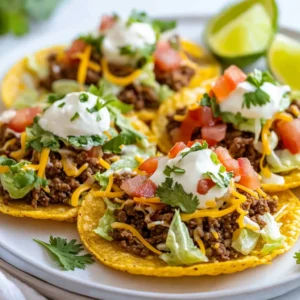 - 1 lb ground beef - 1 small onion, finely chopped - 2 cloves garlic, minced - 1 tablespoon chili powder - 1 teaspoon cumin - ½ teaspoon paprika - Salt and pepper to taste - 8 tostada shells - 1 cup refried beans - 1 cup shredded lettuce - 1 cup diced tomatoes - 1 cup grated cheese (cheddar or Mexican blend) - ½ cup sour cream - ¼ cup fresh cilantro, chopped - Lime wedges (for serving) To make tasty ground beef tostadas, you need fresh and simple ingredients. The ground beef gives it richness. The onion and garlic add depth. Chili powder, cumin, and paprika bring warmth and flavor. Use good tostada shells for the perfect crunch. Refried beans add creaminess. Fresh toppings like lettuce, tomatoes, and cheese balance the dish. Sour cream adds a cool touch, while lime wedges give a zesty kick. - Avocado slices - Jalapeños, sliced - Black olives, sliced - Pickled onions - Hot sauce Feel free to get creative with your toppings! Avocado slices add creaminess. Jalapeños bring heat, while black olives offer a salty bite. Pickled onions can add tang. Hot sauce can spice things up even more. - Mexican rice - Grilled corn - Black bean salad - Guacamole - Salsa Pair your tostadas with delightful sides. Mexican rice is a classic option. Grilled corn adds sweetness. Black bean salad offers protein and freshness. Guacamole is always a favorite, and salsa adds zest. Enjoy these sides for a complete meal. {{ingredient_image_1}} Start by heating oil in a large skillet over medium heat. Add the finely chopped onion and minced garlic. Sauté them until they soften, which takes about 2-3 minutes. Next, add the ground beef to the skillet. Break apart the beef with a spoon. Cook it until it turns brown, stirring occasionally. This step is key to flavor. Now, mix in the chili powder, cumin, paprika, salt, and pepper. Stir well to coat the beef. Cook for another 5 minutes. This allows the spices to blend into the beef. Once done, remove the skillet from heat. Take each tostada shell and spread refried beans evenly on top. This adds a creamy base. Spoon the cooked ground beef mixture over the beans. Make sure to distribute it evenly. Next, pile on shredded lettuce and diced tomatoes. These add crunch and freshness. Sprinkle a handful of grated cheese on top. Then, add a dollop of sour cream for creaminess. Finish it off with a sprinkle of chopped cilantro for that fresh touch. Serve your tostadas with lime wedges on the side. A squeeze of lime adds a zesty kick. You can also pair these tostadas with a side of rice or chips. Enjoy your tasty and colorful dish! To cook ground beef well, start with a hot skillet. I recommend using medium heat. Add a drizzle of oil to prevent sticking. Once the oil shimmers, toss in chopped onion and minced garlic. Sauté them for about 2-3 minutes. You want them soft and fragrant. Then, add your ground beef. Break it apart with a spoon. Stir it occasionally. Cook until it’s browned, about 5-7 minutes. This helps develop flavor. Don’t forget to drain excess grease for a leaner dish. Spices can make or break a dish. For ground beef tostadas, I use chili powder, cumin, and paprika. These add warmth and depth. If you like it spicy, add more chili powder or even some cayenne. For milder flavors, cut back on the spices. Taste as you go! This way, you can adjust to what you love. Remember, salt and pepper are key, too. A little pinch can enhance all the flavors. Meal prep makes life easier. To make tostadas ahead of time, cook the ground beef mixture and store it in the fridge. You can keep it for up to three days. When you’re ready to eat, just heat it up. For the tostada shells, store them separately. This keeps them crispy. Assemble the tostadas right before serving. Spread refried beans, then the beef, and top with fresh veggies. This way, each bite is crunchy and fresh. Enjoy your quick meal! Pro Tips Flavor Boost: For an extra layer of flavor, consider adding a splash of Worcestershire sauce or soy sauce to the ground beef as it cooks. Crispy Tostada Shells: To achieve the perfect crunch, bake the tostada shells in the oven for a few minutes until golden brown. Fresh Ingredients: Use fresh lime juice and ripe tomatoes for the best taste; they brighten the flavors of the dish. Customizable Toppings: Feel free to mix and match toppings! Avocado slices, jalapeños, or black olives can add a personal touch. {{image_2}} If you want a meat-free meal, try using black beans or lentils. Both options give great flavor and protein. Mash the beans or cook the lentils with spices like cumin and paprika. This adds depth. You can also top your tostadas with grilled veggies like bell peppers, zucchini, or mushrooms. They add color and crunch. Ground chicken or turkey works well if you want something lighter. Use the same spices as the beef for a similar taste. For a different twist, use shredded pork or beef. Just cook and season them the way you like. Fish or shrimp can also be tasty options. Just make sure to cook them well and spice them up! The toppings are where you can get creative. Besides lettuce and tomatoes, try avocados or guacamole for creaminess. Jalapeños add a nice kick if you like heat. You can also use radishes for crunch or corn for sweetness. Don't forget fresh herbs like cilantro or parsley. They make your tostadas pop! To store leftover tostadas, place them in an airtight container. Keep the beef mixture and toppings separate. This way, the tostadas stay crunchy. Refrigerate everything. Use the leftovers within three days for the best taste. When you’re ready to eat, reheat the beef mixture in a skillet. Heat it over medium heat until warm. For the tostada shells, pop them in the oven at 350°F for about five minutes. This keeps them crispy. Avoid using the microwave, as it can make the shells soggy. You can freeze the beef mixture for later. Let it cool first, then place it in a freezer-safe bag. Remove as much air as possible. Label the bag with the date. The beef can stay good for up to three months. When you’re ready to use it, thaw it in the fridge overnight before reheating. You can use turkey, chicken, or pork. These meats cook well and taste great. You can also try beans or lentils for a vegetarian option. They add protein and flavor. Season them like ground beef to get a nice taste. Making tostada shells is simple! Start with corn tortillas. Heat oil in a pan. Fry each tortilla until it turns golden brown and crispy. This takes about 2-3 minutes per side. Drain the shells on paper towels to remove extra oil. Let them cool and they are ready to use! Yes, fresh vegetables make tasty toppings! You can add sliced radishes, avocados, or jalapeños. These add crunch and flavor. Chopped onions and bell peppers also work well. Feel free to mix and match your favorites for a colorful dish. This blog post has covered all you need for tasty tostadas. We detailed the ingredients, cooking steps, and smart tips to make your meal shine. You can try different toppings and meats to make it unique. Remember to store leftovers properly to enjoy later. With these ideas, your tostadas will impress friends and family alike. Enjoy your cooking journey and have fun!