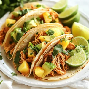 For Chicken Street Tacos, you will need: - 2 cups cooked chicken, shredded - 1 tablespoon olive oil - 1 teaspoon ground cumin - 1 teaspoon smoked paprika - ½ teaspoon chili powder - ¼ teaspoon garlic powder - Salt and pepper to taste - 8 small corn tortillas - 1 cup fresh cilantro, chopped - 1 cup diced pineapple - 1 avocado, sliced - ½ cup diced red onion - Lime wedges, for serving When picking ingredients, freshness matters. Here are some tips: - Chicken: Use cooked chicken. Rotisserie chicken works great. Look for moist, tender meat. - Cilantro: Choose bright green leaves without brown spots. Smell for a fresh scent. - Pineapple: Pick a pineapple that smells sweet at the base. It should feel heavy for its size. - Avocado: Look for avocados that yield slightly when pressed. This means they are ripe. - Tortillas: Choose soft corn tortillas. They should be pliable but not brittle. If you have dietary needs, you can easily swap some ingredients. Here are a few ideas: - Chicken: Replace with shredded beef, pork, or tofu for a vegetarian option. - Tortillas: Use flour tortillas or lettuce wraps for a gluten-free choice. - Pineapple: If you dislike pineapple, try mango or diced bell peppers. - Cilantro: If you’re not a fan, use parsley or omit it altogether. These tips will help you make delicious Chicken Street Tacos that fit your taste! {{ingredient_image_1}} Start by shredding the cooked chicken. I like to use leftover chicken for this recipe. In a medium bowl, combine the shredded chicken with olive oil, ground cumin, smoked paprika, chili powder, garlic powder, salt, and pepper. Mix it well so the chicken gets a nice coat of spices. This step is key; it makes the chicken full of flavor. Heat a skillet over medium heat. Pour in the seasoned chicken mix and sauté it for about 5-7 minutes. Stir it often to make sure it heats evenly. The goal is to blend the spices into the chicken. You want to warm it through until it’s hot and fragrant. This step makes the chicken really tasty. While the chicken cooks, grab another skillet. Warm the corn tortillas over low heat for about 1 minute on each side. This makes them soft and easy to fold. Don’t rush this step. Warm tortillas will hold all the yummy fillings without breaking. Now it’s time to build your tacos! Place a generous amount of the spiced chicken on each tortilla. Top it with chopped cilantro, diced pineapple, avocado slices, and red onion. Each topping adds a burst of flavor and texture. Serve your tacos right away with lime wedges on the side for extra zest. Enjoy every bite! To keep your tacos warm, wrap them in a clean kitchen towel. This helps keep the heat in. You can also place them in a low oven, set at 200°F. Cover them with foil to trap steam. This method keeps them soft and warm until serving. When chopping ingredients, use a sharp knife for clean cuts. It makes the task easier and faster. Start with the onion, as its strong smell may make you cry. After the onion, dice the pineapple and avocado. Slice the avocado just before serving to avoid browning. Keep your cutting board stable by placing a damp cloth under it. To boost the flavor of your chicken, add more spices. Consider using fresh herbs like cilantro or parsley. These add freshness and vibrant taste. A squeeze of lime juice brightens the flavors too. If you like heat, add some diced jalapeños or a pinch of cayenne. These small changes can make your tacos stand out! Pro Tips Use Leftover Chicken: This recipe is perfect for using up leftover rotisserie chicken, saving you time and enhancing flavor. Customize Your Toppings: Feel free to add your favorite toppings like jalapeños, cheese, or a drizzle of hot sauce for an extra kick. Warm Tortillas Effectively: To achieve the best texture, wrap the warmed tortillas in a clean kitchen towel to keep them warm and pliable until serving. Make It a Meal Prep: Prepare the chicken mixture and toppings ahead of time for quick assembly during busy weeknights. {{image_2}} You can switch up the protein in your tacos. If you prefer beef, use ground beef. Just season it with the same spices. Brown the beef in a skillet until it's cooked. For a plant-based option, try tofu. Press the tofu to remove moisture, then cube and sauté it in olive oil. Add the same spices for flavor. Both options keep it tasty and fun. Toppings can change your taco game. Besides cilantro, pineapple, avocado, and red onion, you can add more. Try fresh jalapeños for a crunchy bite. Crumbled feta or queso fresco add a creamy touch. Sliced radishes give a peppery flavor. You can even add salsa or guacamole for extra zest. Mix and match to find your favorite combo! If you like it hot, there are many ways to add spice. Fresh sliced jalapeños can bring heat. You can also use a spicy salsa or hot sauce. Try adding diced chipotle peppers for a smoky flavor. For a unique twist, sprinkle some cayenne pepper into the chicken mix. Adjust the spice to suit your taste. Enjoy your fiery creation! To keep your chicken street tacos fresh, store them in an airtight container. Place the tacos in the fridge within two hours of cooking. If you have leftover chicken and toppings, store them separately. This helps keep the tortillas from getting soggy. To reheat your tacos, start by removing the toppings. Heat the chicken in a skillet over medium heat. This takes about five minutes. Warm the tortillas in a separate pan for about one minute on each side. Reassemble the tacos with fresh toppings and enjoy! If you want to freeze chicken street taco ingredients, it’s easy! Place the cooked chicken in a freezer-safe bag. Remove as much air as possible before sealing. You can also freeze chopped veggies like onions and cilantro. Simply chop them, place in a bag, and freeze. When you're ready to enjoy, thaw the ingredients in the fridge overnight. Then, heat and assemble your tacos! Chicken Street Tacos are tasty, handheld delights. They feature shredded chicken, seasoned with spices, served in soft corn tortillas. You top them with fresh ingredients like cilantro, pineapple, avocado, and red onion. The mix of flavors and textures makes each bite exciting. These tacos are popular for their vibrant taste and fun presentation. Yes, you can prepare parts of Chicken Street Tacos ahead. Cook the chicken and store it in the fridge for up to three days. You can also chop your toppings in advance. Just keep them in separate containers to stay fresh. When you're ready to eat, warm the chicken and tortillas, then assemble. This saves time and lets you enjoy your meal with ease. Serve Chicken Street Tacos warm and fresh. Place them on a platter and let everyone build their own. Add a bowl of lime wedges for squeezing. This adds a zesty touch. Consider serving with sides like chips and salsa or a fresh salad. It creates a fun and interactive dining experience. You can find Chicken Street Tacos at many Mexican restaurants and food trucks. They are often a signature dish due to their popularity. Look for places that focus on street food or casual dining. Many restaurants also offer their own twists on the recipe, so try different spots to find your favorite version. In this article, we explored how to make delicious Chicken Street Tacos. We covered fresh ingredients, cooking steps, and tips to enhance flavor. You learned how to store leftovers and the best ways to serve these tasty tacos. Remember, tacos are fun to customize with different proteins and toppings. Enjoy the process and get creative with your tacos at home. These simple meals can bring joy to any table. Happy cooking!