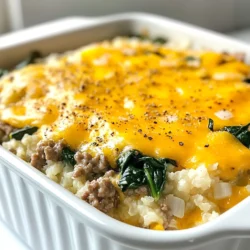 To make this easy keto casserole, gather these simple ingredients: - 1 pound ground beef - 1 cup cauliflower rice - 2 cups fresh spinach, chopped - 1 cup heavy cream - 1 cup shredded cheddar cheese - 1/2 cup diced onions - 1 teaspoon garlic powder - 1 teaspoon Italian seasoning - Salt and pepper to taste - 2 tablespoons olive oil You can add a few optional ingredients to boost the taste: - 1/2 cup diced bell peppers - 1/2 cup sliced mushrooms - 1/4 teaspoon red pepper flakes for heat - Fresh herbs, like basil or parsley, for garnish If you have dietary needs or preferences, try these substitutions: - Swap ground beef for ground turkey or chicken. - Use riced broccoli instead of cauliflower rice. - Replace heavy cream with coconut cream for a dairy-free option. - Use nutritional yeast instead of cheddar cheese for a vegan twist. {{ingredient_image_1}} Start by preheating your oven to 375°F (190°C). This sets the stage for baking. Next, grab a large skillet and add 2 tablespoons of olive oil. Turn the heat to medium. Once hot, toss in 1/2 cup of diced onions. Sauté them until they turn translucent, which takes about 3 to 4 minutes. Now, add in 1 pound of ground beef. Cook it for about 5 to 7 minutes until it’s browned. If there's excess fat, drain it off. After that, stir in 1 cup of cauliflower rice and 2 cups of fresh spinach, chopped. Continue cooking for another 3 to 4 minutes until the spinach wilts. In a separate bowl, mix together 1 cup of heavy cream, 1 teaspoon of garlic powder, and 1 teaspoon of Italian seasoning. Add salt and pepper to taste. Make sure to stir this well. Pour the cream mixture into your skillet with the beef and veggies. Stir everything together until well mixed. This step makes sure every bite is full of flavor. Now, transfer your mixture into a greased 9x13 inch casserole dish. Spread it out evenly. Next, sprinkle 1 cup of shredded cheddar cheese on top. This will melt and create a delicious crust. Place the dish in your preheated oven. Bake it for 25 to 30 minutes. You want the cheese to be bubbly and slightly golden. Once it's done, remove it from the oven and let it sit for about 5 minutes. This helps the casserole set, making it easier to serve. To get the best results, timing is key. Bake the casserole for 25 to 30 minutes. Check for bubbly cheese and a light golden color. If your oven runs hot, start checking at 20 minutes. Letting it rest for 5 minutes helps set the dish. Flavor is what makes this dish shine. Use fresh garlic instead of garlic powder for a punch. You can also add red pepper flakes for heat. Try herbs like thyme or basil for a fresh taste. A splash of lemon juice before serving can brighten the flavors. Avoid overcooking the beef. Cook it just until browned. If you skip the resting time, the casserole may fall apart. Don’t forget to grease the dish. Skipping this step can make serving harder. Lastly, taste your mixture before baking to adjust seasoning. Pro Tips Use Fresh Spinach: Fresh spinach wilts beautifully and adds vibrant color to the dish; avoid using frozen spinach as it may make the casserole watery. Variations on Cheese: Experiment with different types of cheese such as mozzarella or pepper jack for a unique flavor twist. Make Ahead: This casserole can be assembled ahead of time and stored in the refrigerator. Just bake it when you're ready to serve! Check for Doneness: Ensure the casserole is cooked through by checking that the cheese is bubbly and the edges are slightly browned for the best texture. {{image_2}} You can make a tasty vegetarian casserole. Simply swap the ground beef for a mix of mushrooms and zucchini. Mushrooms add a nice, meaty texture. Zucchini keeps it light and fresh. You can still use cauliflower rice for bulk. For creaminess, stick with the heavy cream. Add your favorite spices to boost flavor. This way, you keep it keto while enjoying great veggies. Want to change things up? You can use chicken or turkey instead of beef. Ground chicken cooks fast and is lean. Turkey is another great choice for a lighter meal. Cook it the same way as the beef. You can even mix in some bacon for a smoky taste. Just be sure to adjust your seasoning based on your protein choice. You can switch out the spinach for kale or Swiss chard. Both are low in carbs and full of nutrients. If you want more crunch, try bell peppers or broccoli. They add color and flavor too. Cauliflower rice can be replaced with shredded cabbage for a fun twist. Just remember to chop everything small to blend well in the casserole. After you enjoy your Easy Keto Casserole, let it cool. Place leftovers in an airtight container. Store them in the fridge for up to four days. This keeps the flavors fresh and tasty. To reheat your casserole, preheat your oven to 350°F (175°C). Place the casserole in an oven-safe dish. Cover it with foil to keep it moist. Heat for about 15-20 minutes. You can also use a microwave. Just heat in short bursts until warm. Stir in between to heat evenly. If you want to save some for later, freezing works great. First, let the casserole cool completely. Then, cut it into serving sizes. Wrap each piece in plastic wrap and place in a freezer-safe bag. It will stay good for up to three months. When you’re ready to eat, thaw it in the fridge overnight before reheating. Yes, you can make this casserole ahead of time. Prepare the dish and layer it in the casserole dish. Cover it tightly with plastic wrap or foil. Store it in the fridge for up to 24 hours. When ready to bake, remove the cover and bake it as directed. This saves time and makes dinner easy. Here are some great keto-friendly side dishes: - Zucchini noodles with pesto - Roasted Brussels sprouts - Garlic butter asparagus - Cauliflower mash - Keto coleslaw These sides pair well with the casserole and keep your meal low-carb. To make this recipe dairy-free, swap the heavy cream for coconut cream or almond milk. Use dairy-free cheese instead of cheddar. These swaps keep the dish creamy without dairy. Just check the labels to ensure they fit your diet. Enjoy the same great flavor without the dairy! We covered key ingredients for your casserole, optional add-ins, and substitutions. I shared step-by-step cooking instructions and tips for perfecting your dish. We even explored variations, including vegetarian options and protein swaps. Lastly, I explained how to store and reheat leftovers. Now, you have the tools to create a delicious meal your way. Enjoy the process and make it your own!