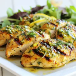To make Paleo Lemon Dill Chicken, you need simple, fresh ingredients. Each one adds great flavor and nutrition. Here’s what you will need: - 4 boneless, skinless chicken breasts - 2 tablespoons olive oil - Juice of 2 lemons - Zest of 1 lemon - 3 cloves garlic, minced - 2 tablespoons fresh dill, chopped (or 1 tablespoon dried dill) - 1 teaspoon sea salt - 1/2 teaspoon black pepper - 1 teaspoon paprika (optional for a hint of smokiness) This list keeps the recipe healthy and clean, perfect for a Paleo diet. The chicken is lean and full of protein. The lemon juice and zest give it a bright, zesty taste. Fresh dill adds a fresh flavor. Garlic brings in a nice aroma. The olive oil keeps the chicken moist while cooking. Using sea salt and black pepper enhances the overall taste. If you like a bit of smokiness, adding paprika is a great choice. With these ingredients, you can create a dish that is both tasty and easy to prepare. This recipe highlights the beauty of fresh, simple cooking. Enjoy the process of making this delightful meal! {{ingredient_image_1}} To start, gather your marinade ingredients. You will need olive oil, lemon juice, lemon zest, minced garlic, fresh dill, sea salt, black pepper, and paprika if you want some smokiness. In a large mixing bowl, whisk these ingredients together until they blend well. Marination is key to flavor. The chicken needs at least 30 minutes in the marinade. For the best taste, let it sit for 2 to 4 hours in the fridge. This time allows the chicken to soak up all the zesty flavors. Next, preheat your grill or non-stick skillet. Set it to medium-high heat. If you’re using a grill, lightly oil the grates to stop the chicken from sticking. Once the grill or skillet is hot, take the chicken out of the marinade. Let the extra marinade drip off, but save it for basting later. Place the chicken on the grill or in the skillet. Cook for about 6 to 7 minutes on each side. You want the chicken to reach an internal temperature of 165°F (75°C). Look for nice grill marks to know it’s cooking well. For extra flavor, baste the chicken with the reserved marinade during the last few minutes of cooking. This gives it a nice, shiny coating. When the chicken is done, take it off the heat. Let it rest for about 5 minutes. This resting time helps the juices settle back into the meat. After resting, slice the chicken for serving. Enjoy it with a light salad or some steamed veggies for a full Paleo meal! To boost the taste of your Paleo Lemon Dill Chicken, try adding more seasonings. You could use a pinch of cayenne for heat or add a dash of cumin for warmth. Fresh herbs make a big difference, too. They brighten up dishes and add layers of flavor. Always choose fresh dill when you can. It provides a crisp, vibrant taste that dried herbs can’t match. When cooking chicken, you have two great options: grilling or skillet cooking. Both methods work well, but they have their pros. Grilling adds a smoky flavor and nice grill marks. Keep your grill hot and pre-oiled to avoid sticking. If you use a skillet, opt for a non-stick one over medium-high heat. This gives you juicy chicken with a golden crust. For tools, a good meat thermometer is key. It helps you know when your chicken reaches 165°F (75°C). A whisk is handy for mixing the marinade well, too. Prepare a basting brush to apply the marinade for extra flavor as your chicken cooks. These simple tools make your cooking process smoother and more enjoyable! Pro Tips Marinate Longer for More Flavor: Allow the chicken to marinate for at least 2-4 hours, or even overnight, to fully absorb the zesty flavors of the lemon and dill. Use a Meat Thermometer: To ensure your chicken is perfectly cooked, use a meat thermometer to check that the internal temperature reaches 165°F (75°C). Grilling vs. Searing: Grilling imparts a smoky flavor, while searing in a skillet gives a nice crust. Choose based on your preference or try both methods! Rest Your Chicken: After cooking, let the chicken rest for 5 minutes before slicing to allow the juices to redistribute, ensuring a juicy and tender result. {{image_2}} You can switch the chicken for turkey or tofu. Turkey holds up well and tastes great. Tofu is a fantastic option for a plant-based meal. Both choices absorb the lemon and dill flavors nicely. You can also change the herbs. If you want a twist, try thyme or rosemary. Thyme adds a warm, earthy taste, while rosemary gives a fresh, pine-like flavor. These herbs can give your dish a new life. You can bake or broil the chicken instead of grilling. Just preheat your oven to 375°F (190°C). Place the chicken in a baking dish and pour the marinade over it. Bake for about 25-30 minutes. Check the internal temperature, and it should reach 165°F (75°C). For broiling, put the chicken on a broiler pan. Broil for about 5-6 minutes on each side. This method gives you a nice char and keeps the chicken juicy. You can also use a slow cooker. Simply place the marinated chicken in the slow cooker. Cook on low for 4-6 hours or on high for 2-3 hours. This method makes the chicken very tender and packed with flavor. After cooking, let the chicken cool down. Place it in an airtight container. This helps keep it fresh. You can store it in the fridge for up to three days. If you want to keep it longer, freezing is a great option. Wrap the chicken tightly in plastic wrap, then put it in a freezer bag. This way, it stays safe from freezer burn. You can freeze it for up to three months. To reheat your chicken, use the oven for the best texture. Preheat it to 350°F (175°C). Place the chicken in a baking dish and cover it with foil. This keeps the moisture in. Heat for about 15-20 minutes until warm. You can also use a microwave for quick reheating. Just make sure to cover it to avoid drying out. Always check that the chicken reaches 165°F (75°C) for safety. This ensures it’s safe to eat again. Yes, this recipe is gluten-free. The ingredients include chicken, olive oil, and herbs, all of which are naturally free from gluten. This makes it perfect for those following a paleo diet. You can enjoy this dish without worry about gluten. This recipe is already dairy-free. It does not include any dairy products. The olive oil and fresh herbs provide richness and flavor without dairy. You can serve it with your favorite sides and still keep it dairy-free. You can pair this dish with many tasty sides. Here are some great options: - A light salad with mixed greens and vinaigrette - Steamed broccoli or green beans for a crunchy vibe - Roasted sweet potatoes for a sweet touch - Cauliflower rice for a low-carb option These sides complement the lemon dill chicken well and fit within a paleo meal plan. Enjoy! In this blog post, we explored a simple and tasty recipe for Paleo Lemon Dill Chicken. We covered the key ingredients, marinating techniques, cooking tips, and ways to enhance flavors. We also looked at ingredient swaps, cooking methods, and important storage information. Remember, cooking is fun, and this dish is easy to adapt. Feel free to experiment with different herbs or cooking styles. Enjoy your meal and share it with family and friends!