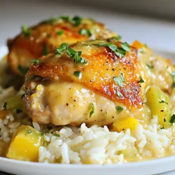 To make Smothered Chicken and Rice, you need some key ingredients. Here’s what to gather: - 4 boneless, skinless chicken thighs - 1 cup long-grain white rice - 2 cups low-sodium chicken broth - 1 medium onion, diced - 3 cloves garlic, minced - 1 green bell pepper, diced - 1 teaspoon smoked paprika - 1/2 teaspoon cayenne pepper - 1 teaspoon dried thyme - 1 tablespoon olive oil - Salt and pepper to taste - 1 cup heavy cream - Fresh parsley, chopped (for garnish) Each ingredient plays a big role in creating the dish’s rich flavor. Why these ingredients? - Chicken thighs provide juiciness and depth. - Rice absorbs the broth and cream, soaking up flavors. - Onion, garlic, and bell pepper add sweetness and aroma. - Spices like smoked paprika and cayenne bring warmth and zest. - Heavy cream makes the dish creamy, adding a nice finish. Gather these items before you start cooking. Having everything ready helps the process go smoothly. Plus, it sets you up for success in making a comforting meal! {{ingredient_image_1}} First, heat olive oil in a large skillet over medium-high heat. Season the chicken thighs with salt, pepper, smoked paprika, and cayenne pepper. Once the oil is hot, add the chicken. Cook for about 5-7 minutes on each side until nicely browned. This step gives the chicken a great flavor. Remove the chicken from the skillet and set it aside. In the same skillet, add the diced onion and green bell pepper. Sauté for about 5 minutes. You want the onion to be translucent. This makes the dish taste better. Add minced garlic and cook for another minute until it smells good. The garlic adds a nice aroma. Next, add the rice to the skillet with the veggies. Stir it well to coat the rice with the oil and veggies. This step takes about 2 minutes. It helps the rice absorb flavors while cooking. Pour in the low-sodium chicken broth and stir everything together. Lay the seared chicken thighs back on top of the rice mixture. This way, the chicken flavors the rice as it cooks. Bring it to a gentle simmer. After the rice is cooked, take the skillet off the heat. Stir in the heavy cream carefully. Mix it well with the chicken and rice. Let it sit for a few minutes to heat through. You can use half-and-half or a lighter cream if you prefer. Finally, sprinkle fresh parsley over the top just before serving. This adds color and freshness to the dish. Serve it warm and enjoy! To make Smothered Chicken and Rice truly special, spices are key. Here are my favorites: - Smoked paprika adds depth. - Cayenne pepper gives it heat; adjust to taste. - Dried thyme brings a nice herbal note. To control heat, start with less cayenne. You can always add more later. Taste as you go. Use a large, heavy skillet. A cast-iron skillet works great. It holds heat well and browns the chicken evenly. Always cover the skillet while cooking. This keeps steam in and helps the rice cook perfectly. One common mistake is overcooking the rice. To avoid this, keep an eye on the liquid. If it looks dry, add a splash of broth. To ensure juicy chicken, don’t overcook it. Sear it just until golden. It will finish cooking with the rice. Pro Tips Use Bone-In Chicken: For extra flavor, consider using bone-in chicken thighs. The bones will add richness to the dish as it cooks. Adjust the Spices: Feel free to adjust the amount of cayenne pepper based on your heat preference. Start with less and add more if desired! Let it Rest: After cooking, let the dish sit for a few minutes before serving. This allows the flavors to meld and the rice to firm up slightly. Garnish for Freshness: Adding fresh parsley not only enhances the presentation but also adds a bright, fresh flavor to the dish. {{image_2}} You can easily make this dish healthier. For cream, you can use Greek yogurt or coconut milk. These swaps keep the dish rich but cut calories. If you want a lighter option, try using low-fat milk. For gluten-free options, use rice that is certified gluten-free. Most long-grain rice is safe. Ensure your broth is also gluten-free. Many brands offer great low-sodium choices. You can mix up the flavors by adding different vegetables. Try carrots, peas, or even spinach. These veggies add nutrition and color. Each brings its own taste, making your dish unique. If you want to switch proteins, consider using chicken breasts or turkey. You could also try pork or beef. Just adjust the cooking time based on the protein you choose. Pair this dish with some tasty sides. A simple green salad adds freshness. You could also serve steamed broccoli or green beans for a healthy touch. For something heartier, consider cornbread or garlic bread. These sides soak up the creamy sauce well. They make your meal feel extra special. To store leftovers, let the dish cool to room temperature first. This helps prevent moisture build-up in the container. Use airtight containers to keep the chicken and rice fresh. You can store Smothered Chicken and Rice in the fridge for up to three days. You can freeze this dish for longer storage. Divide it into portions and place them in freezer-safe containers. Make sure to leave space at the top of the container for expansion. Smothered Chicken and Rice can last up to three months in the freezer. When ready to eat, thaw it overnight in the fridge before reheating. You can reheat your dish on the stovetop or in the microwave. For the stovetop, place it in a skillet over low heat. Stir often to heat evenly. If you choose the microwave, use a microwave-safe bowl. Cover it with a lid or microwave-safe wrap to keep moisture in. Adding a splash of chicken broth or water helps retain moisture as it heats. Smothered chicken and rice is a hearty dish. It features tender chicken thighs cooked with rice, broth, and veggies. The chicken gets a rich, creamy sauce, making it very comforting. The dish is perfect for family dinners or cozy nights in. To add heat, use more cayenne pepper. You can also add diced jalapeños or crushed red pepper flakes. Another option is to use hot sauce in the cream. Start small and taste as you go to find your perfect spice level. Yes, you can use brown rice. Brown rice takes longer to cook, so adjust the broth and time. Use 2 ½ cups of broth and cook for about 40-45 minutes. Check the rice often to avoid overcooking. Absolutely! Smothered chicken and rice works great for meal prep. Make a big batch and store it in individual portions. Use airtight containers to keep it fresh in the fridge for up to four days. You can use turkey, pork, or even tofu. If using turkey or pork, adjust the cook time slightly. For tofu, sauté it until golden before adding it to the dish. Each protein adds a unique flavor to this comforting meal. This blog post shared a simple way to make Smothered Chicken and Rice. We covered ingredients, cooking steps, and tips for flavor. I also shared ways to adjust the recipe for your tastes. Remember to season well and avoid overcooking. Keep experimenting with flavors. This dish is versatile and great for meal prep. Enjoy making it your own! Your journey in the kitchen is just beginning, so keep cooking and have fun.