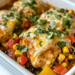 - 4 boneless, skinless chicken breasts - 1 cup bell peppers (red, yellow, and green), sliced - 1 onion, sliced - 1 cup corn kernels (fresh or canned) - 1 cup black beans, rinsed and drained The chicken breasts are the star of this dish. They soak up all the flavors. I love using fresh bell peppers and onion for a burst of color and taste. Corn adds a sweet crunch while black beans give a hearty texture. - 1 tablespoon olive oil - 1 teaspoon cumin - 1 teaspoon chili powder - 1 teaspoon garlic powder - Salt and pepper to taste - 1 cup shredded Monterey Jack cheese - 1 cup diced tomatoes with green chilies - Fresh cilantro, chopped, for garnish Olive oil helps with cooking and adds a nice flavor. Cumin, chili powder, and garlic powder give warmth and depth. I always use salt and pepper to enhance the dish. For a cheesy finish, Monterey Jack melts beautifully over the top. The diced tomatoes with green chilies add a zesty kick. Finally, fresh cilantro brightens everything up! {{ingredient_image_1}} 1. Preheat the oven to 375°F (190°C). This helps cook the chicken evenly. 2. Prepare the skillet by adding 1 tablespoon of olive oil over medium heat. This ensures the chicken won’t stick. 3. Season the chicken breasts with 1 teaspoon each of cumin, chili powder, and garlic powder. Add salt and pepper to taste. This mix brings out great flavors. 4. Sear the chicken in the hot skillet. Cook each side for about 4-5 minutes until golden brown. This locks in moisture. 5. Remove the chicken and set it aside. In the same skillet, add sliced bell peppers and onion. 6. Sauté the vegetables for about 4-5 minutes until they soften. This step builds a delicious base. 7. Stir in the corn and black beans for 2 more minutes. Mixing adds flavor and texture. 8. Assemble the dish by placing the seared chicken in a baking dish. Top each piece with the vegetable mix. 9. Pour diced tomatoes with green chilies over the chicken and veggies. Make sure everything is covered well. 10. Sprinkle shredded Monterey Jack cheese evenly over the top. This will melt beautifully in the oven. 11. Cover the baking dish with foil. Bake for 25 minutes. This helps steam the chicken. 12. Remove the foil and bake for an additional 10 minutes. Look for bubbly cheese that is slightly golden. 13. Let it rest for a few minutes after baking. This allows flavors to settle. 14. Garnish with fresh cilantro before serving. It adds a nice touch of freshness. - How to achieve the best sear on chicken: Start with a hot skillet. Heat olive oil over medium-high heat. Make sure the chicken is dry before adding it. This helps it brown better. Sear each side for 4-5 minutes until golden. Don't overcrowd the pan, or the chicken will steam instead of sear. - Ensuring the cheese melts perfectly: Use shredded Monterey Jack cheese for a great melt. Sprinkle it evenly over the chicken. Cover the dish with foil for the first part of baking. This keeps the moisture in. Remove the foil towards the end. This allows the cheese to get bubbly and golden. - Ideal side dishes to accompany the chicken: Serve this dish with a side of rice or warm tortillas. A fresh salad with avocado and lime adds great flavor. You can also pair it with sautéed zucchini or grilled corn on the cob for a tasty touch. - Recommended beverages to pair: A light beer or a fruity margarita pairs well with this dish. If you prefer non-alcoholic options, try a refreshing limeade or iced tea. The zest from these drinks enhances the flavors of the chicken. Pro Tips Use Fresh Ingredients: Fresh bell peppers and corn can elevate the dish's flavor and texture, making your Mexican Chicken Delight even more delicious. Marinate for Extra Flavor: For a more flavorful chicken, consider marinating the chicken breasts in the spices and olive oil for at least 30 minutes before cooking. Experiment with Cheeses: Feel free to swap out Monterey Jack cheese with other varieties like Pepper Jack or Cheddar for a different flavor profile. Customize Veggies: Add other vegetables such as zucchini or mushrooms to the vegetable mix for added nutrition and flavor. {{image_2}} You can change proteins easily. Turkey works well if you want a lighter option. Tofu is great for a vegetarian twist. Both give a tasty base for the cheese sauce. You can also swap cheeses. Monterey Jack is creamy, but cheddar adds sharpness. Try pepper jack for a spicy kick. Want more heat? Add jalapeños or cayenne pepper. Just a pinch can make a big difference. You can also mix in new veggies. Spinach, zucchini, or mushrooms can add great flavors. These swaps keep the dish fresh and fun. To keep your Mexican chicken with cheese sauce fresh, store it in the fridge. Place the leftovers in an airtight container. This method helps maintain flavor and texture. You can keep it in the fridge for up to three days. If you want to save it for longer, freezing is a great option. First, let the dish cool completely. Then, transfer it to a freezer-safe container. Make sure to label it with the date. It will be good for up to three months in the freezer. When you're ready to eat, simply thaw it in the fridge overnight. Reheating can make or break your dish. The oven is the best choice for reheating. Preheat it to 350°F (175°C). Place the chicken in a baking dish and cover it with foil. This keeps the moisture in, so the chicken doesn't dry out. Heat for about 20 minutes. If you’re in a hurry, use the microwave. Place a portion on a microwave-safe plate. Cover it with a damp paper towel. Heat on medium power for about 2-3 minutes. Check to make sure it’s heated evenly. Both methods help keep the flavors intact. Enjoy your delicious leftovers just as much as the first time! How can I make this dish spicier? To add heat, you can use more chili powder. Try adding jalapeños for extra spice. You could also mix in hot sauce. Taste as you go to get the right heat. Can I use frozen chicken breasts? Yes, you can use frozen chicken breasts. Just make sure to thaw them safely first. This helps them cook evenly and get that nice sear. What are the calorie counts per serving? Each serving has about 400 calories. This may vary based on the cheese and toppings you use. Always check your specific brands for details. Are there low-carb options available? Yes! You can skip the corn and black beans. Add more vegetables like zucchini or mushrooms instead. This keeps the dish tasty and lower in carbs. Gluten-free options This recipe is naturally gluten-free. Just ensure all your ingredients, like spices and canned goods, are certified gluten-free. Vegetarian or vegan adaptations For a vegetarian version, replace chicken with grilled portobello mushrooms. To make it vegan, use plant-based cheese and omit any animal products. You’ll still enjoy great flavor! This article covered how to make a tasty chicken dish using simple ingredients. You learned about the key items needed, how to cook them step by step, and tips for perfect results. We explored variations and ways to store and serve this dish, too. Remember to mix up the flavors and find options that fit your taste. Follow these ideas to create a meal you and your family will enjoy. Happy cooking!