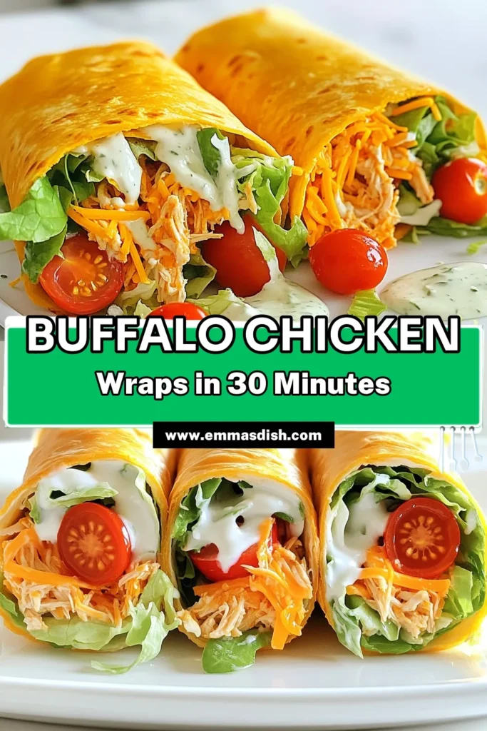 Get ready to spice up your weeknight dinners with these Buffalo Chicken Bliss Wraps! This easy recipe features tender shredded chicken tossed in zesty buffalo sauce, all wrapped up with fresh lettuce and melty cheese. Perfect for a quick meal or game day snack. Don’t miss out on the deliciousness—click to explore this tasty recipe now! #BuffaloChickenWrap #EasyRecipes #WeeknightDinner #FoodieFavorites