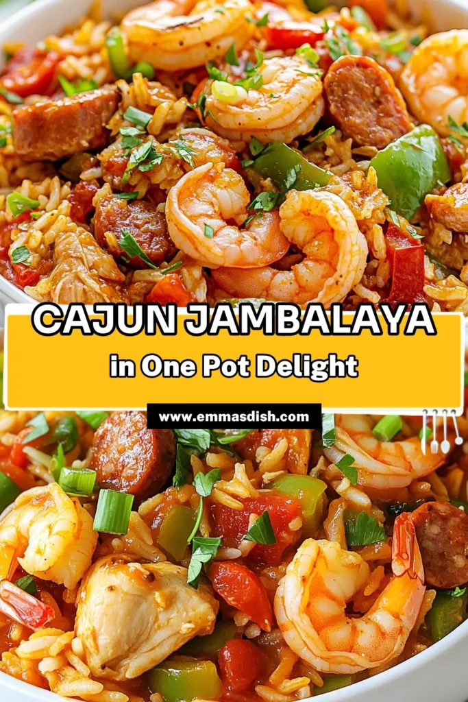Discover the ultimate Spicy Cajun Jambalaya recipe that combines chicken, shrimp, and andouille sausage into a vibrant one pot jambalaya dish. This Authentic Cajun jambalaya is not only bursting with flavors but is also an easy jambalaya recipe that brings the taste of Louisiana to your home. Perfect for family dinners or gatherings, this chicken and shrimp jambalaya is a must-try! Save this recipe for your next meal! #CajunJambalaya #OnePotMeal #EasyRecipes #SpicyFood