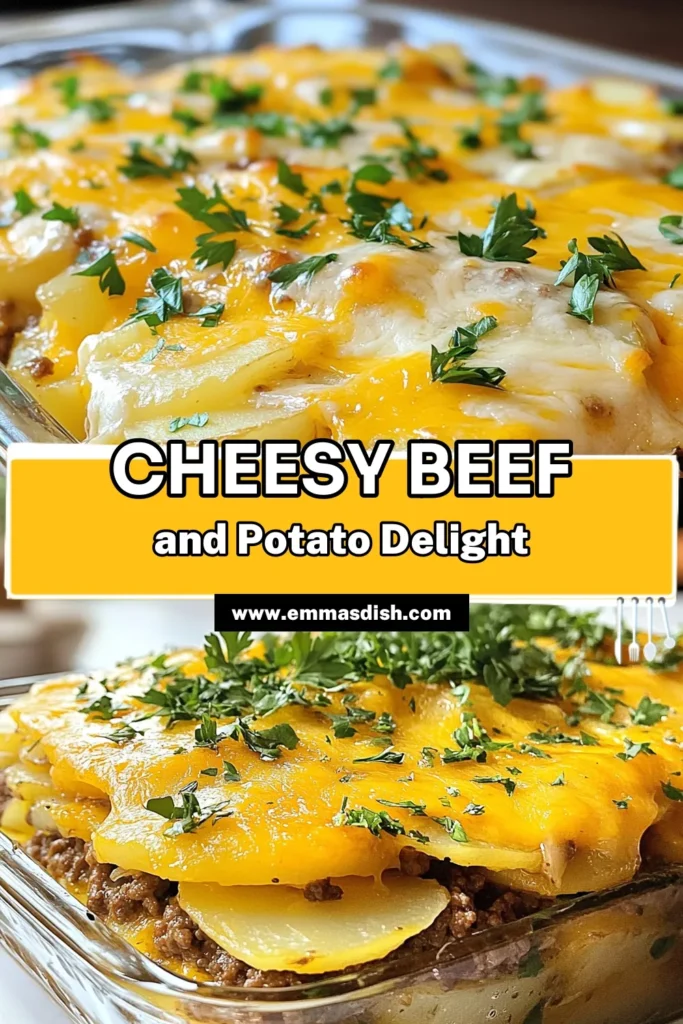 Discover this delicious cheesy ground beef casserole that combines layers of tender potatoes, seasoned ground beef, and gooey cheese for the ultimate comfort food. This potato beef casserole recipe is not only creamy and rich but also an easy ground beef dinner perfect for busy weeknights. Serve these baked cheesy potatoes to your family, and watch them come back for seconds! Save this recipe for your next meal! #CheesyCasserole #ComfortFood #EasyRecipes #CasseroleDish