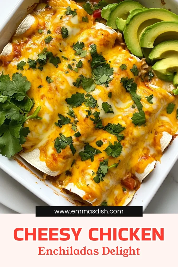 Savor the deliciousness of cheesy chicken enchiladas with this easy chicken enchiladas recipe! Perfect for a quick dinner, these homemade enchiladas are filled with juicy chicken, sautéed veggies, and generously topped with melted cheese. Bake them for a creamy chicken tortilla bake that everyone will love. Try this baked enchiladas with cheese today and impress your family! Don’t forget to save this recipe! #cheesychickenenchiladas #easychickenenchiladas #homemadeenchiladas #bakedenchiladas