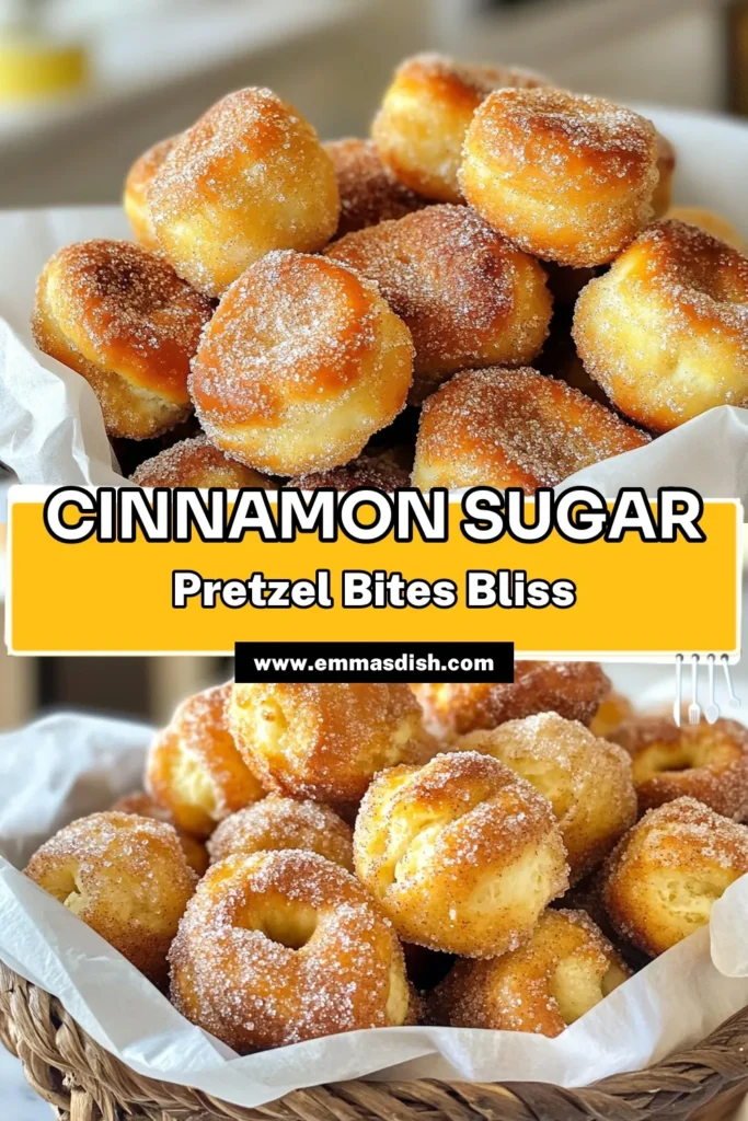 Indulge in the delightful taste of homemade cinnamon sugar pretzel bites! This easy cinnamon pretzels recipe transforms simple ingredients into soft, fluffy treats coated in a sweet cinnamon sugar mix. Perfect for sharing or snacking, these baked pretzel bites are sure to impress. Try this simple and fun recipe today! Save this for your next baking adventure! #CinnamonSugarPretzelBites #EasyCinnamonPretzels #BakedPretzelBitesRecipe #HomemadePretzelBitesRecipe