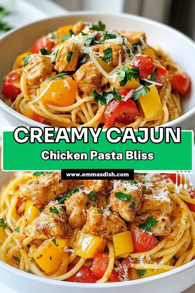 Indulge in this creamy Cajun chicken spaghetti, a deliciously easy Cajun pasta recipe that's perfect for weeknight dinners. This one-pot chicken spaghetti comes together in just 30 minutes, combining tender chicken, vibrant veggies, and spicy Cajun flavors for a meal that's both comforting and captivating. Give this spicy chicken spaghetti a try tonight! Pin for later. #CajunChickenRecipe #EasyPasta #OnePotMeals #CreamyPasta