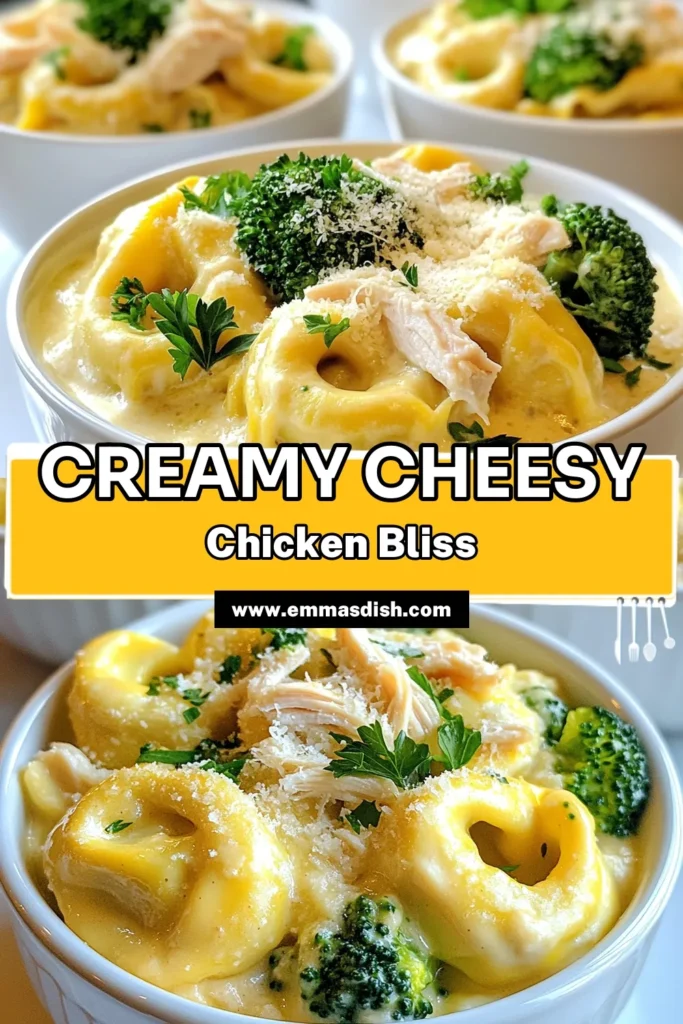 Looking for a quick and delicious meal? Try this Cheesy Chicken Tortellini recipe! Perfect for busy nights, it features creamy tortellini, tender broccoli, and shredded chicken, all baked to perfection. This easy chicken tortellini recipe is not just a dinner—it’s a comforting Broccoli Tortellini Bake that the whole family will love. Don’t miss out on this creamy tortellini dinner! Save this for your next meal! #CheesyChickenTortellini #EasyChickenTortelliniRecipe #CreamyTortelliniDinner #QuickChickenTortelliniMeal
