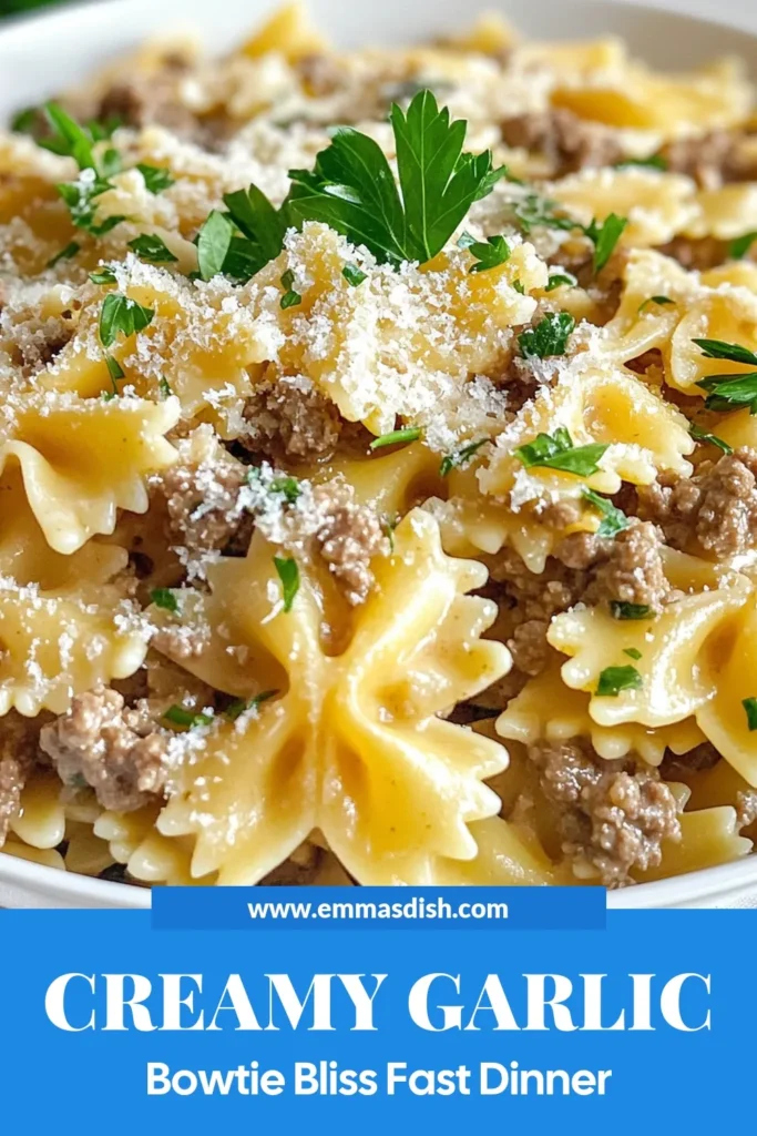 Discover the ultimate creamy garlic beef pasta that’s quick and easy to make! This delightful bowtie pasta recipe features tender ground beef, savory garlic, and a rich, creamy sauce that the whole family will love. Perfect for busy weeknights, this Italian pasta with cream is a delicious go-to dish. Save this easy pasta recipe for your next meal! Enjoy a plate of comfort today! #CreamyGarlicBeefPasta #BowtiePastaRecipes #GroundBeefPastaDish #EasyPastaRecipes