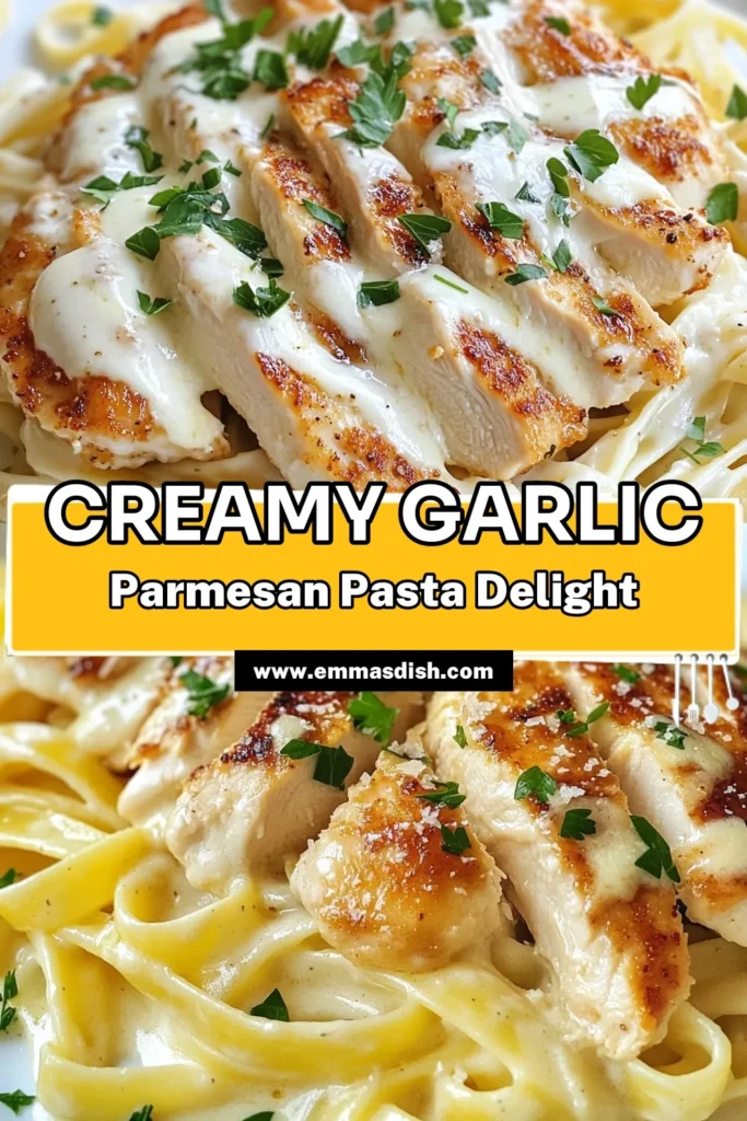 Looking for a delicious and easy chicken dinner? Try this Garlic Parmesan Chicken and Pasta! This creamy chicken pasta recipe features tender chicken breasts, fettuccine pasta, and a rich garlic Parmesan sauce that will impress your family. Perfect for weeknights, it’s quick to make and oh-so-satisfying. Don’t miss out—save this simple Chicken and Pasta Recipe for your next meal! #GarlicParmesanChicken #FettuccinePastaRecipe #CreamyChickenPasta #EasyChickenDinner
