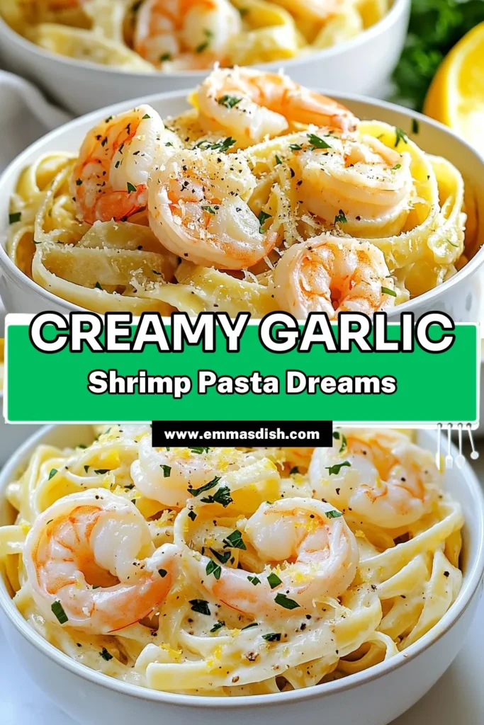 Savor the deliciousness of creamy garlic shrimp pasta with this easy fettuccine dish that's perfect for any night! This shrimp pasta recipe comes together in just 30 minutes, making it a fantastic option for a quick pasta dinner. Succulent shrimp, creamy sauce, and garlic come together beautifully in this garlic shrimp dinner. Try it tonight and elevate your dinner routine! Save this recipe for later! #CreamyGarlicShrimpPasta #ShrimpPastaRecipe #EasyPasta #GarlicShrimpDinner