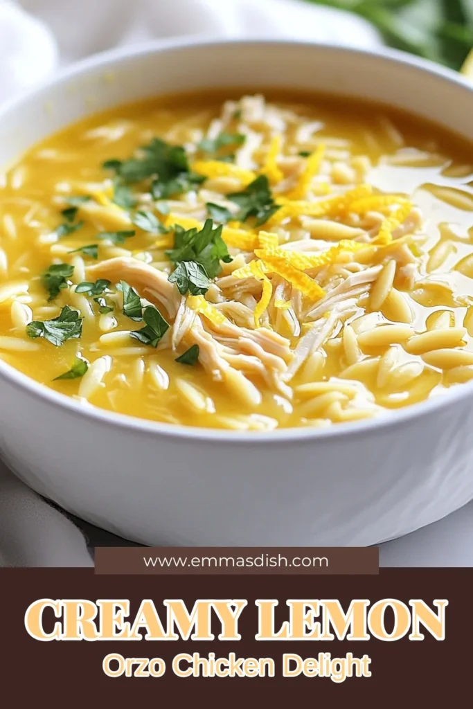 Indulge in a bowl of creamy lemon chicken soup that's sure to warm your heart! This easy orzo chicken soup recipe combines shredded rotisserie chicken, fresh veggies, and a zesty lemon kick. Perfect for cozy nights, this hearty lemon orzo soup is ready in just 35 minutes. Try this delicious rotisserie chicken soup recipe and savor every spoonful! Save and share for your next meal! #LemonChickenSoup #OrzoSoup #ChickenSoupRecipe #EasyRecipes