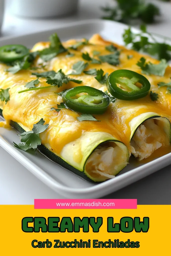 Indulge in these delicious low carb chicken enchiladas featuring a zucchini tortillas recipe that makes them both healthy and satisfying. Loaded with creamy chicken enchiladas goodness, this keto-friendly dinner idea is perfect for anyone looking to enjoy a guilt-free meal. Whip them up in just an hour and savor the flavor! Don’t forget to save this recipe for your next family dinner! #LowCarbChickenEnchiladas #KetoFriendlyDinnerIdeas #HealthyEnchiladas #ZucchiniTortillasRecipe