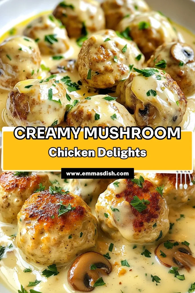 Discover the ultimate comfort food with these creamy mushroom chicken meatballs! This ground chicken meatball recipe is an easy meatball dinner recipe that's perfect for any night. Savory chicken meatballs are combined with a luscious creamy mushroom sauce and garnished with fresh parsley for added flavor. Perfect over pasta or rice! Try this delicious recipe tonight and enjoy a cozy meal. Don't forget to save it! #ChickenMeatballs #CreamyMushroomSauce #EasyDinnerRecipe #Meatballs