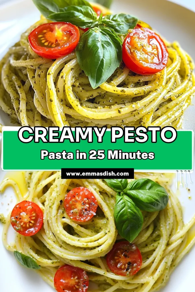 Discover the ultimate creamy pesto pasta recipe that’s perfect for any occasion! This easy pasta recipe features a delicious homemade pesto sauce made from fresh basil, pine nuts, and Parmesan cheese. Ideal for quick dinner ideas, this vegetarian pasta dish is ready in just 25 minutes! Impress your family with a flavorful meal they'll love. Try it tonight and save this recipe for later! #CreamyPestoPasta #EasyPastaRecipes #VegetarianDishes #QuickDinnerIdeas
